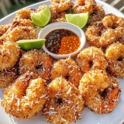 - Large shrimp: 1 pound, peeled and deveined - All-purpose flour: 1 cup - Eggs: 2 large - Shredded coconut: 1 cup (sweetened or unsweetened) - Panko breadcrumbs: 1 cup - Garlic powder: 1 teaspoon - Paprika: 1 teaspoon - Salt and pepper: to taste - Vegetable oil: for frying - Fresh lime wedges: for serving - Sweet chili sauce: for dipping Creating crispy coconut shrimp is a fun experience. Start with the main ingredients. You need large shrimp, flour, and eggs. The shrimp must be peeled and deveined. This ensures a clean bite. Flour coats the shrimp. It helps the egg stick. The eggs add moisture and help the coating adhere. Next, gather the coating ingredients. Shredded coconut is key. You can use sweetened for a hint of sweetness or unsweetened for a more natural taste. Panko breadcrumbs add crunch. Garlic powder and paprika bring flavor. Finally, season with salt and pepper. This mix gives the shrimp a tasty, crunchy layer. For frying, you need vegetable oil. It helps achieve that golden crispiness. Fresh lime wedges add brightness when serving. Sweet chili sauce is a must for dipping. It balances the dish with its sweetness and heat. This recipe is all about balance. The shrimp, coconut, and spices come together to create a delightful bite. For the full recipe, check out the detailed instructions above. Enjoy making this dish! First, rinse the shrimp under cold water. Make sure to dry them well with paper towels. This helps the coating stick better. Next, season the shrimp with salt and pepper. Use just enough to enhance their natural flavor. Now, gather three shallow bowls. In the first bowl, add the all-purpose flour. In the second bowl, beat the eggs until smooth. For the third bowl, mix shredded coconut, panko breadcrumbs, garlic powder, paprika, and a pinch of salt and pepper. Stir the coconut mixture well to spread the seasonings evenly. Take each shrimp and dip it into the flour. Make sure it is fully coated, then shake off any extra flour. Next, dip the shrimp into the beaten eggs, letting the excess drip back into the bowl. Finally, transfer the shrimp to the coconut-panko mixture. Press gently to ensure a good coat sticks. Set aside each coated shrimp and repeat this until all shrimp are ready. In a large skillet, heat about half an inch of vegetable oil over medium-high heat. To check if the oil is ready, drop in a small piece of shredded coconut. If it sizzles and bubbles, you’re good to go. Carefully add the coated shrimp to the hot oil in batches. Avoid overcrowding, so they cook evenly. Fry them for about 2 to 3 minutes on each side. Look for a nice golden-brown color. Once crispy, use a slotted spoon to remove the shrimp from the oil. Place them on a paper towel-lined plate to soak up excess oil. This keeps them crunchy. Arrange the crispy coconut shrimp on a serving platter. Add fresh lime wedges and a small bowl of sweet chili sauce for dipping. Enjoy this delightful treat! For the full recipe, check out the earlier section. To make your crispy coconut shrimp shine, pay close attention to the oil temperature. Hot oil gives you that golden brown color and crunch. Heat your oil to about 350°F. You can test it by dropping in a small piece of coconut. If it sizzles, you’re ready to fry. Avoid overcrowding your skillet. Fry the shrimp in small batches. This allows each piece to cook evenly. If you add too many, the shrimp will steam instead of fry. Try changing up your coating for a fun twist. Instead of just coconut and panko, use cornmeal for a different texture. You can also add spices, like cayenne pepper or lemon zest, to give your shrimp extra flavor. Boost the flavor of your coating by adding herbs or spices. Fresh cilantro or parsley can brighten up the dish. You can mix in some garlic powder or onion powder for depth. For serving, think beyond sweet chili sauce. Try a zesty mango salsa or a spicy aioli. These options add a new layer of taste to your crispy coconut shrimp. Enjoy experimenting with these tips to make your dish even more delightful! {{image_4}} You can easily swap shrimp for other proteins. Use fish like cod or tilapia for a tasty twist. Chicken also works well. Cut chicken breast into strips. Then follow the same coating and frying steps. Both options give you a new flavor and texture. Want a lighter meal? You can bake the shrimp instead of frying them. Preheat your oven to 400°F (200°C). Line a baking sheet with parchment paper. Coat the shrimp just like before. Place them on the sheet and spray with a bit of oil. Bake for 12-15 minutes until golden and crispy. Add some fun to your coconut shrimp! For an Indian twist, mix in curry powder with the coconut. This adds a warm and spicy flavor. For a Thai-inspired dish, serve with different dipping sauces. Try sweet chili sauce, peanut sauce, or even a tangy mango salsa. Each option brings a new taste adventure. For the full recipe, check out the delicious Crispy Coconut Shrimp! Store leftover crispy coconut shrimp in an airtight container. Place them in the fridge. They will stay good for up to three days. If you want to keep them longer, freeze the shrimp. Wrap them tightly in plastic wrap and then place them in a freezer bag. They can last up to three months in the freezer. To reheat and keep the shrimp crispy, use an oven. Preheat it to 375°F (190°C). Place the shrimp on a baking sheet. Bake them for about 10-15 minutes until hot. You can also use an air fryer for faster results. This method helps regain the crunchiness without making them soggy. For the best taste and quality, eat the shrimp within three days when stored in the fridge. In the freezer, they maintain quality for about three months. After this time, they may still be safe to eat but lose flavor and texture. Enjoy your crispy coconut shrimp fresh for the best experience! Yes, you can prepare the shrimp in advance. Here are some tips: - Coat the shrimp: You can coat the shrimp and store them in the fridge. - Frying: Fry them just before serving for the best crunch. - Serving: Keep them warm in a low oven if serving later. The best shrimp for this recipe is large shrimp. I recommend using: - Peeled and deveined shrimp: This saves time and effort. - Size: Go for 16-20 count per pound for a good bite. - Fresh or frozen: Both work well, just thaw if frozen. Yes, there are several good substitutes for panko. You can use: - Regular breadcrumbs: They work fine but may not be as crispy. - Cornflakes: Crushed cornflakes give a nice crunch. - Ground nuts: Almonds or cashews can add flavor and texture. Absolutely! Air frying is a great option for a healthier take. Follow these steps: 1. Preheat your air fryer to 375°F (190°C). 2. Arrange the shrimp in a single layer in the basket. 3. Spray lightly with oil to help them crisp up. 4. Cook for 8-10 minutes, flipping halfway through. 5. Check for doneness: They should be golden and cooked through. For the full cooking experience, check the Full Recipe for more details! In this post, we explored how to make crispy coconut shrimp. We covered the main ingredients, step-by-step instructions, and useful tips. Whether you fry them or bake them, you can enjoy delicious shrimp with great flavor. You can even try variations with different proteins or international twists. Remember to store leftovers properly, so they stay fresh. This dish is a fun and tasty treat for any gathering. Get creative, and enjoy every crispy bite!