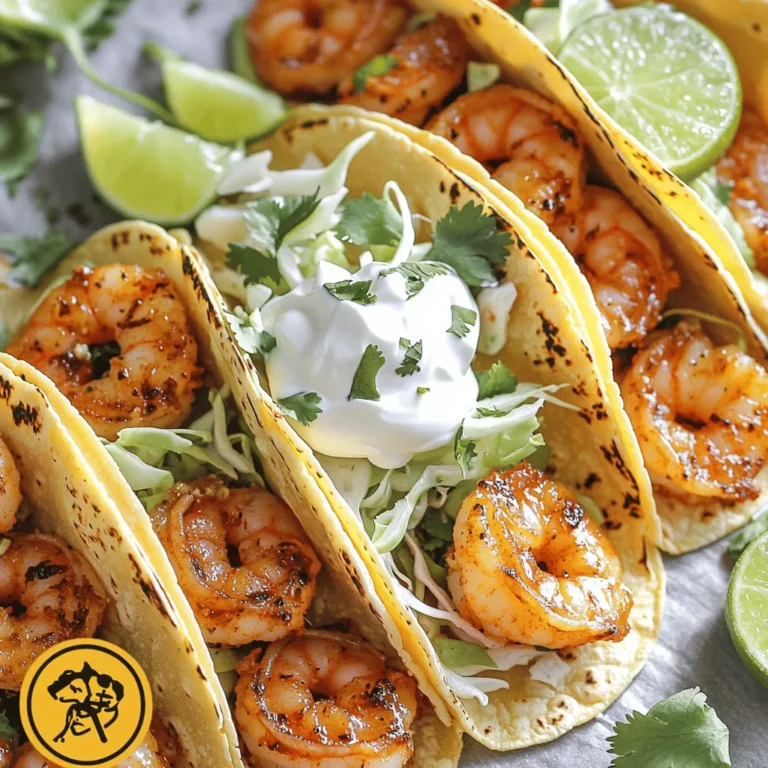 - 1 lb (450g) large shrimp, peeled and deveined - 3 cloves garlic, finely minced - 1 teaspoon paprika - 1 teaspoon chili powder - 1/2 teaspoon cayenne pepper (adjust based on your heat preference) - 2 tablespoons fresh lime juice - 2 tablespoons olive oil - Salt and pepper to taste - 8 small corn tortillas - 1 cup cabbage, finely sliced - 1/2 cup sour cream or Greek yogurt - 1/4 cup fresh cilantro, chopped - Lime wedges for serving I love using fresh shrimp for this dish. Choose large shrimp for the best bite. The garlic and spices really make the shrimp pop. Don't skip the lime juice; it adds a bright flavor. For the tortillas, I prefer corn ones. They hold up well and add a nice texture. Cabbage gives a crunch. The sour cream or Greek yogurt adds creaminess. Cilantro adds a fresh touch. You can find the full recipe above for detailed steps! To start, grab a mixing bowl. Add the large shrimp, minced garlic, paprika, chili powder, cayenne pepper, fresh lime juice, olive oil, salt, and pepper. Mix everything well until the shrimp are coated in the spices. This step is key to getting a great flavor. Let the shrimp marinate for 15 minutes. This allows them to soak up all those tasty flavors. Next, heat a non-stick skillet over medium-high heat. Once it’s hot, add the marinated shrimp in a single layer. Cook them for about 2-3 minutes on each side. You want the shrimp to turn pink and opaque. This shows they are done. Once cooked, remove the skillet from the heat. The shrimp should look vibrant and ready to shine in your tacos. While the shrimp cook, you need to warm the corn tortillas. You can do this by placing them in a dry skillet over medium heat. Heat them for a few minutes until soft and slightly charred. Alternatively, wrap the tortillas in a damp paper towel and microwave them for about 30 seconds. This will make them soft and pliable. Warm tortillas are the perfect base for your spicy garlic shrimp. For the full recipe and more details, check out the [Full Recipe]. For the best flavor, marinate your shrimp for about 15 minutes. This gives the spices time to soak in. You can adjust the marination time, but don’t go over 30 minutes. Too long can make shrimp mushy. When you cook the shrimp, aim for a high heat. This helps create a nice sear. Cook them until they turn pink and opaque. This usually takes about 2-3 minutes on each side. Plating is key for a fun meal. Stack the tacos on a large platter. Sprinkle extra cilantro on top for color. Lime wedges add a fresh touch. For drinks, consider pairing your tacos with a light beer or a refreshing margarita. Both choices enhance the spicy flavors of the dish nicely. One common mistake is overcooking the shrimp. Overcooked shrimp can become rubbery and tough. Always watch the cooking time closely. Another mistake is choosing the wrong tortilla. I recommend using small corn tortillas. They add a nice flavor and hold the filling well. Flour tortillas can work, but corn is traditional and tastier. {{image_4}} You can switch shrimp for other proteins. Try using white fish, like cod or tilapia. These fish cook quickly and soak up flavors well. You can also use chicken if you prefer poultry. Just cut it into small pieces and cook it the same way as the shrimp. For a vegetarian option, consider using tofu or jackfruit. Tofu absorbs flavors nicely when marinated. Jackfruit has a great texture and can mimic shredded meat. To boost the flavor of your tacos, add more spices. Consider using cumin or coriander for a warm taste. Fresh herbs like parsley or mint can add a bright touch. You can also play with sauces. A zesty mango salsa pairs well with this dish. A spicy chipotle sauce can kick things up a notch. Don’t be afraid to experiment with flavors! Toppings can make your tacos even more delicious. Avocado slices add a creamy texture. Pickled onions bring a nice tangy crunch. You can also add crumbled queso fresco for a salty bite. For those who love heat, consider adding a spicy sauce. Hot sauce or a jalapeño salsa can turn up the spice level. Get creative with your toppings! For the full recipe, check out [Full Recipe]. To keep leftover shrimp fresh, place them in a sealed container. Make sure to cool the shrimp before sealing. Store them in the fridge for up to two days. The tortillas can stay fresh for about three days. Wrap them in foil or plastic to keep them soft. For freezing shrimp, lay them flat in a single layer on a baking sheet. Once frozen, move them to a freezer-safe bag. This method avoids clumping and helps them stay fresh for up to three months. Tortillas can be frozen too. Stack them with parchment paper between each one, then wrap tightly in plastic. To reheat shrimp tacos, warm them in a skillet over medium heat. This helps keep the shrimp tender. For tortillas, heat them in a dry skillet or microwave for 15 seconds. This keeps the tortillas soft. Ensure you don't overheat them, as that can make them tough. Enjoy your leftovers just as much as the first time! For the full recipe, check out the earlier section. You can tell shrimp is cooked when it turns pink and opaque. The shrimp should curl into a C shape. If it feels firm and springs back when touched, it is ready. Overcooked shrimp can become rubbery. So, watch carefully while cooking. Yes, you can prep shrimp tacos in advance. Cook the shrimp and store them in the fridge for up to two days. Warm the tortillas just before serving. You can also prepare toppings like cabbage and sour cream ahead of time. Just assemble the tacos when ready to eat. Some great sides to pair with shrimp tacos include: - Mexican rice - Black beans - Grilled corn - Chips and salsa - A light salad These sides balance the bold flavors of the tacos. If you miss an ingredient, don't worry! Here are some simple swaps: - Use lime juice instead of lemon juice. - Swap shrimp with fish, chicken, or tofu. - Try cabbage or lettuce for crunch. - Use Greek yogurt instead of sour cream. Feel free to get creative! Check the Full Recipe for more ideas. Spicy garlic shrimp tacos are easy and fun to make. You marinate fresh shrimp, cook them, and wrap them in warm tortillas. Remember to be careful when cooking shrimp and pick the right tortillas. You can change the toppings and proteins to fit your taste. Lastly, store or freeze leftovers properly for later. Enjoy your flavorful tacos and make them your own with different twists!