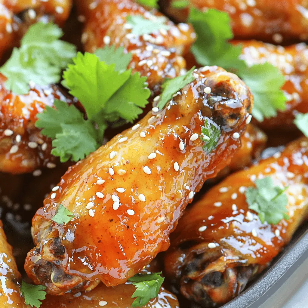 To make sweet and spicy chicken wings, you need a few key ingredients. Here’s what you'll need: - 2 pounds chicken wings - 1/4 cup honey - 1/4 cup soy sauce (low sodium) - 2 tablespoons sriracha sauce - 1 tablespoon apple cider vinegar - 2 garlic cloves, finely minced - 1 teaspoon ground ginger - 1/2 teaspoon cayenne pepper (adjust to preferred spice level) - 1 teaspoon sesame oil These ingredients work together to create a tasty balance of sweet and spicy flavors. The honey adds sweetness, while the sriracha and cayenne bring the heat. Adding garnishes and sides can elevate your dish even further. Here are some great options: - 1 tablespoon sesame seeds (for garnish) - Fresh cilantro leaves (for garnish) - Lime wedges (for serving) These additions not only make your wings look good but also add fresh flavors and nice textures. You can easily adjust the recipe based on your needs. Here are some swaps you might consider: - For a gluten-free option, use tamari instead of soy sauce. - If you want a vegan version, substitute chicken wings with cauliflower florets. - Maple syrup can replace honey if you prefer a plant-based sweetener. These substitutions keep the spirit of the dish while catering to different diets. To start, rinse the chicken wings under cold running water. This helps to clean them well. After rinsing, pat them dry with paper towels. This step is key for getting crispy wings. Place the clean wings in a large mixing bowl. Next, grab a medium-sized mixing bowl. In this bowl, combine the following ingredients: - 1/4 cup honey - 1/4 cup low sodium soy sauce - 2 tablespoons sriracha sauce - 1 tablespoon apple cider vinegar - 2 minced garlic cloves - 1 teaspoon ground ginger - 1/2 teaspoon cayenne pepper (you can adjust this) - 1 teaspoon sesame oil Whisk these ingredients together until they blend into a smooth marinade. This mix is sweet, spicy, and full of flavor. Pour this marinade over the chicken wings. Ensure each wing is coated well. Cover the bowl with plastic wrap, and place it in the fridge. Let them marinate for at least 1 hour. For deeper flavor, you can marinate overnight. Set your oven to preheat at 400°F (200°C). While the oven heats, cover a baking sheet with aluminum foil. This makes cleanup easy. Place a wire rack on top of the baking sheet. Arrange the marinated chicken wings on the rack in a single layer. Bake the wings in the oven for 40-45 minutes. Flip them halfway through to ensure they cook evenly. During the last 10 minutes, take the wings out. Brush them with any leftover marinade for extra flavor. Return them to the oven. This will let the glaze caramelize and enhance the taste. When the wings are done, remove them from the oven. Let them rest for a few minutes. This helps keep them juicy. Before serving, sprinkle sesame seeds on top and add fresh cilantro leaves for garnish. For the full recipe, check the details above. To get crispy chicken wings, start by drying them well. Remove any moisture with paper towels. This helps them crisp up in the oven. Place the wings on a wire rack over a baking sheet. This allows air to circulate around them. Bake at 400°F (200°C) for the best results. Flip them halfway through cooking for even crispiness. Marinating is key for tasty wings. Use the marinade from the recipe. Make sure each wing is coated well. Cover the bowl and refrigerate for at least one hour. For deeper flavor, marinate overnight. The longer you marinate, the tastier your wings will be. Serve your wings hot and fresh from the oven. They look great on a large platter. Garnish with sesame seeds and fresh cilantro. Pair your wings with celery and carrot sticks. A side of ranch or blue cheese dressing works well for dipping. For drinks, try a cold beer or sparkling lemonade. These pair perfectly with the sweet and spicy flavors. Enjoy these tips to make your sweet and spicy chicken wings even better! You can find the Full Recipe earlier in this article. {{image_4}} You can change the heat of your wings easily. If you like it spicy, add more sriracha or cayenne pepper. Start with a small amount and taste. This way, you find your perfect heat. If you want sweet wings, add more honey. This balances the spice. You can mix these flavors too! Sweet and spicy wings are a crowd favorite. You don’t have to use the oven. An air fryer is great for crispy wings. It cooks fast and uses less oil. Cook at 380°F for about 25-30 minutes. Flip them halfway for even cooking. Grilling is another option. It adds a smoky flavor. Preheat your grill to medium heat. Grill the wings for about 20 minutes, turning often. Both methods taste amazing! You can add many tasty ingredients to change the wings' flavor. Try adding lime juice for a zesty kick. Adding a bit of sesame oil gives a nutty taste. You can even mix in spices like paprika or garlic powder. If you want a fruity twist, try mango or pineapple. Experimenting makes your wings unique and fun! For the full recipe, check out the Sweet and Spicy Chicken Wings section. To store leftover chicken wings, let them cool first. Place them in an airtight container. This keeps them fresh and tasty. You can store them in the fridge for up to three days. If you want to keep them longer, freezing is a great option. When reheating chicken wings, you want them crispy again. The best way to do this is in the oven. Preheat your oven to 350°F (175°C). Place the wings on a baking sheet and heat for about 10-15 minutes. You can also use an air fryer. Set it to 350°F (175°C) and cook for about 5-7 minutes. Both methods help keep the wings crispy. Freezing chicken wings is simple. First, cool the wings completely. Then, place them in a freezer-safe bag. Remove as much air as possible before sealing. You can freeze them for up to three months. To enjoy later, thaw them in the fridge overnight before reheating. For the complete recipe, check out the Full Recipe. To reheat chicken wings, the oven is your best friend. Preheat your oven to 350°F (175°C). Place the wings on a baking sheet. Bake them for about 10-15 minutes. This method keeps the wings crispy. You can also use the microwave, but it may make them soggy. If you choose the microwave, heat them in short bursts. Check them often to avoid overcooking. Yes, you can use frozen chicken wings. Just make sure to thaw them first. Place the wings in the fridge overnight. This keeps them safe and maintains texture. You can also use a microwave to thaw them quickly. Just remember to cook them longer if they are still a bit icy. For the best flavor, marinate the wings for at least 1 hour. If you have time, let them sit overnight. This allows the flavors to soak in. Just keep them in the fridge while marinating. The longer they marinate, the better the taste. However, avoid marinating for more than 24 hours. This can make the texture too soft. For the full recipe, refer to the section above. These sweet and spicy chicken wings are a hit. We covered essential ingredients, cooking steps, and tips for crispy results. Don't forget the fun variations and proper storage methods. With this recipe, you can enjoy great flavors and easy cooking. Now you have everything to impress your friends and family. Enjoy making these wings your own!