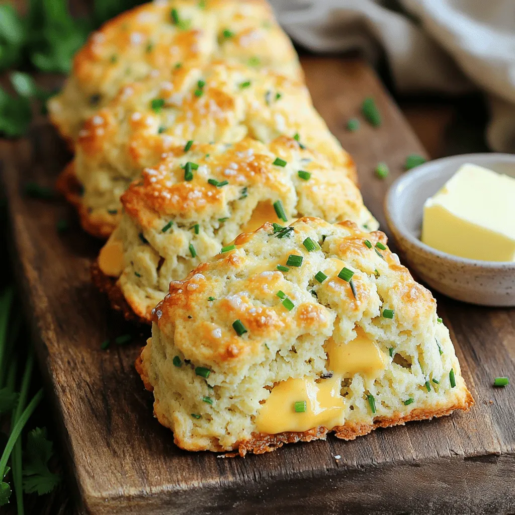 - 2 cups all-purpose flour - 1 tablespoon baking powder - 1/2 teaspoon salt - 1/4 teaspoon freshly ground black pepper - 1/2 teaspoon garlic powder - 1/2 cup cold unsalted butter, cut into small cubes - 1 cup sharp cheddar cheese, shredded - 1/4 cup Parmesan cheese, grated - 2 tablespoons fresh chives, finely chopped - 2 tablespoons fresh parsley, finely chopped - 3/4 cup buttermilk (or milk with a splash of lemon juice) - 1 large egg, beaten (for egg wash) The combination of these ingredients creates a lovely flavor. The sharp cheddar and Parmesan cheese add richness. Fresh chives and parsley give a nice touch of green. You can swap some ingredients to fit your needs. For a dairy-free version, use plant-based butter and a non-dairy milk. For gluten-free scones, try a gluten-free flour blend. If you want to change the herbs, use dill or thyme for a different flavor. You can also use different cheeses, like feta or gouda. Explore these options to make the recipe suit your taste. The full recipe gives you all the details you need to make these scones shine. 1. First, preheat your oven to 400°F (200°C). This step ensures even baking. 2. Next, grab a large mixing bowl. In this bowl, mix the dry ingredients. Combine 2 cups of all-purpose flour, 1 tablespoon of baking powder, 1/2 teaspoon of salt, 1/4 teaspoon of freshly ground black pepper, and 1/2 teaspoon of garlic powder. Whisk these together until they are well blended. 3. Now it's time to incorporate the butter. Take 1/2 cup of cold unsalted butter and cut it into small cubes. Add these cubes into your flour mixture. 4. Using a pastry cutter or your fingertips, work the butter into the flour. Keep going until the mixture looks like coarse crumbs. It’s okay to have some pea-sized pieces of butter for flakiness. 5. Next, fold in the cheese and herbs. Add 1 cup of shredded sharp cheddar cheese, 1/4 cup of grated Parmesan cheese, 2 tablespoons of finely chopped chives, and 2 tablespoons of finely chopped parsley. Stir until everything is evenly mixed. 6. Create a well in the middle of your dry mix. Pour in 3/4 cup of buttermilk. You can also use milk with a splash of lemon juice as a substitute. 7. Using a fork, gently mix the ingredients. Stop once the dough starts to form. It should feel slightly sticky but manageable. 8. Turn the dough out onto a lightly floured surface. With clean hands, knead the dough just a couple of times until it forms a ball. 9. Pat the dough into a round shape, about 1 inch thick. Use a biscuit cutter or a sharp knife to cut out your scones. Place them on the prepared baking sheet, leaving space between each one. 10. For a lovely golden finish, brush the tops of the scones with a beaten egg. 11. Finally, place the baking sheet in your preheated oven. Bake for 15 to 20 minutes, or until the tops are nicely golden brown. 12. Once baked, remove the scones from the oven. Allow them to cool slightly on a wire rack before serving. You can find the full recipe for these delightful scones above. Enjoy your warm, savory treat! To get the best scone texture, avoid overmixing. Mix just until the dough comes together. This keeps your scones tender and flaky. Use cold ingredients, especially the butter. Cold butter creates pockets of steam that make your scones rise nicely. Choosing the best cheese is key. I recommend sharp cheddar for a bold taste. You can also try Gruyère or feta for a unique twist. Experiment with herbs too. Fresh chives and parsley work well, but you can add thyme or rosemary for extra flavor. These scones taste great with spreads. Try butter, cream cheese, or a tangy herb spread. They pair perfectly with drinks like tea or coffee. For a special touch, serve them with a side of soup or salad for a delightful meal. {{image_4}} You can easily change the flavor of your savory herb and cheese scones. Try adding cooked bacon or ham for a meaty twist. Both options add richness and a lovely saltiness. You can also mix in different cheeses. Goat cheese gives a creamy texture, while feta adds a tangy kick. Experiment with your favorites to find the perfect blend. Seasons change, and so can your herbs. In spring, use fresh herbs like basil and dill. These bring a bright taste. In winter, rosemary and thyme work well to warm up your scones. Adjust your herbs based on what’s fresh and available. For special occasions, consider adding spices like paprika or even a touch of chili powder. This will spice things up and make your scones stand out. You can even turn your savory scones into sweet ones with a few swaps. Use honey instead of buttermilk for sweetness. Add dried fruits like cranberries or blueberries for a fruity touch. You can also use cinnamon or nutmeg to replace herbs. This gives a warm, sweet flavor. These adjustments let you enjoy scones any time of day or for different events. For the full recipe, check out the section above! To keep your scones fresh, store them at room temperature. Place them in an airtight container. This method keeps them soft for up to two days. If you want to keep them longer, refrigeration works too. Just wrap them tightly in plastic wrap before putting them in the fridge. This can keep them fresh for about a week. If you want to prepare in advance, freezing scone dough is easy. First, shape the dough into a disc or cut out the scones. Place the uncooked scones on a baking sheet lined with parchment paper. Freeze them for about an hour, then transfer them to a freezer bag. This method helps to maintain their shape. When you're ready to bake, just pop the frozen scones straight into the oven. You may need to add a couple of extra minutes to the baking time. Scones taste best fresh but can last. At room temperature, they stay good for two days. In the fridge, they last about a week. If you notice any mold or an off smell, it's best to toss them. Always check your scones for these signs of spoilage before enjoying them. For more details, you can find the full recipe in the main section. To make dairy-free scones, use plant-based butter and non-dairy milk. This swap keeps the texture rich and tasty. Look for vegan cheese as well. It melts well and adds flavor. Your scones will still be soft and delicious! Yes, you can use self-rising flour. Just skip the baking powder and salt if you do. This flour already has these ingredients mixed in. Your scones will still rise well and taste great. If your scones turn out dry, add a splash of milk or buttermilk. Mix gently to moisten the dough. You can also brush the scones with milk before baking. This helps keep them soft. Chives and parsley work well, but you can try others too. Thyme and rosemary add a nice twist. Dill can bring a fresh taste, while basil adds a sweet note. Use what you love! Absolutely! You can make the dough ahead of time. Wrap it in plastic wrap and store it in the fridge. This keeps it fresh for up to 24 hours. Just roll and bake when you're ready! You can find the full recipe for Savory Herb and Cheese Scones linked above. It includes all the steps and tips you need for tasty scones. Enjoy baking! Savory herb and cheese scones are easy to make and fun to share. We covered the main ingredients, steps, and tips for the perfect texture. Remember to play with flavors and herbs to suit your taste. Store them well to keep their charm, and feel free to experiment with variations. With this guide, you can make delicious scones for any occasion. Enjoy your baking adventure!