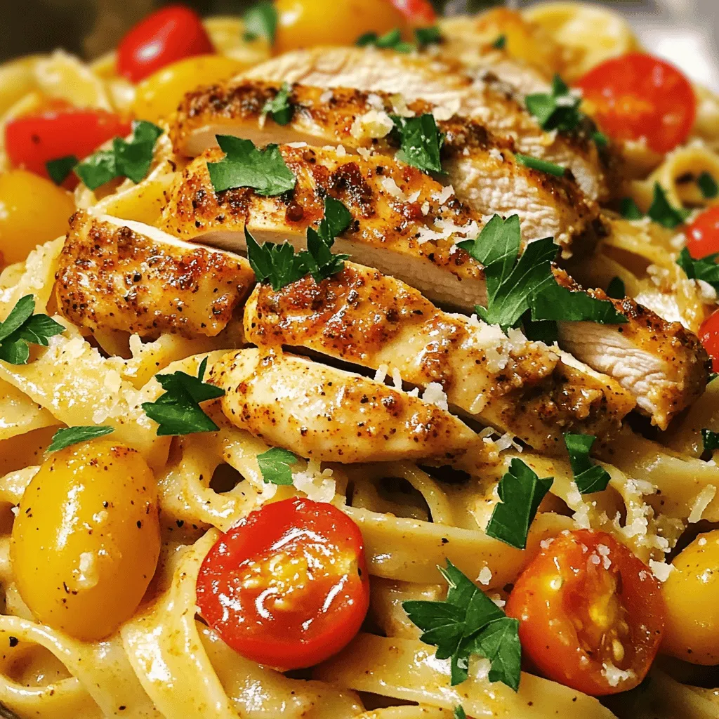 Making Creamy Cajun Chicken Pasta is easy and fun. Gather your ingredients for a delicious meal. You will need basic items and some optional ones for extra flavor. Here’s what you need for the main dish: - 2 boneless, skinless chicken breasts - 2 tablespoons Cajun seasoning - 1 tablespoon olive oil - 1 cup heavy cream - 1 cup chicken broth - 8 oz fettuccine or penne pasta - 1 cup cherry tomatoes, halved - 1 cup bell peppers, thinly sliced - 1 small onion, finely chopped - 2 cloves garlic, minced - Salt and pepper to taste - Grated Parmesan cheese for garnish - Fresh parsley, chopped for garnish You can add more to make this dish your own: - Spinach or kale for greens - Other spices like paprika or cayenne - Different pasta shapes like farfalle or rigatoni - A splash of lemon juice for brightness - Crushed red pepper for extra heat Feel free to mix and match these ingredients. The beauty of this recipe is its flexibility! For a full recipe, be sure to check the detailed instructions. To cook the pasta just right, start with a big pot. Fill it with water and add a pinch of salt. Bring the water to a rolling boil. Once boiling, add the pasta. Stir it gently to prevent sticking. Cook according to the package instructions. Aim for al dente, which means the pasta should be firm but not hard. When done, drain the pasta, but save about half a cup of the water. This starchy water helps the sauce stick later. Set the pasta aside while you prepare the rest. While the pasta cooks, it’s time for the chicken. Take two boneless, skinless chicken breasts. Sprinkle Cajun seasoning all over them. Make sure every part is coated well. This adds great flavor. Heat olive oil in a large skillet over medium heat. Once it’s hot, place the seasoned chicken in the skillet. Cook each side for about 6 to 7 minutes. You want the chicken to reach an internal temperature of 165°F (75°C). After cooking, take the chicken out and let it rest for a few minutes. Then slice it into strips. In the same skillet, add a finely chopped onion. Sauté it for about 3 to 4 minutes until it’s soft and clear. Next, toss in minced garlic and sliced bell peppers. Cook these for another 2 to 3 minutes. The peppers should soften nicely. Now, pour in the chicken broth and let it simmer gently. Slowly stir in heavy cream, watching the sauce thicken. If it gets too thick, add some of that reserved pasta water. This helps achieve the right consistency. Finally, mix in the cooked pasta and halved cherry tomatoes. Toss everything together so the pasta is well coated in the creamy sauce. Adjust the flavor with salt and pepper. Now, you're ready to serve your creamy Cajun chicken pasta! For the full recipe, check back at the beginning. To boost flavor in your creamy Cajun chicken pasta, use fresh herbs. Fresh parsley adds a bright note. You can also try using fresh basil for a sweet twist. For more heat, add diced jalapeños or extra Cajun seasoning. Don't forget to season each layer. Salt the pasta water well to infuse taste. Season the chicken generously before cooking. This helps the flavors really shine. A creamy sauce should be smooth and rich. Start with heavy cream for that perfect texture. If your sauce is too thick, add a bit of reserved pasta water. Mix in small amounts until you reach your desired creaminess. If it's too thin, let it simmer longer. The sauce will thicken as it cooks. Stir often to avoid burning on the bottom of the pan. Timing is key to a perfect creamy Cajun chicken pasta. Cook your pasta until al dente, which keeps it firm. This means it should still have a slight bite. While the pasta cooks, season and sauté the chicken. Cook it for about 6-7 minutes per side. After that, let it rest before slicing. This keeps it juicy. Finally, combine everything in the skillet just before serving. This ensures all flavors blend well. For the best taste, serve immediately. {{image_4}} If you want a meat-free version, replace the chicken. Use firm tofu or tempeh instead. Season them with Cajun spice for the same bold taste. You can also try mushrooms for a hearty texture. They soak up the sauce well and add depth. To make this dish gluten-free, swap the pasta with gluten-free options. Brown rice pasta or chickpea pasta works great. Ensure that your Cajun seasoning is gluten-free too. Most brands are, but always double-check the label for safety. Boost the nutrition by adding more veggies to your dish. Spinach, zucchini, or broccoli are fantastic choices. They add color and crunch to your creamy pasta. Simply sauté them with the onions and peppers. This not only enhances the flavor but also makes it healthier. For the complete recipe, check out the [Full Recipe]. To keep your creamy Cajun chicken pasta fresh, place it in an airtight container. Make sure to let it cool first. Store it in the fridge. It will last for up to three days. If you want to keep it longer, consider freezing it. When it's time to eat again, reheat the pasta gently. You can use a microwave or a skillet. If using a microwave, heat in short bursts. Stir often to heat evenly. If using a skillet, add a splash of chicken broth to keep it creamy. Heat on low until warm. For meal prep, you can freeze this dish. First, let it cool completely. Divide it into portions in airtight containers. Label the containers with the date. Freeze for up to three months. When you are ready to eat, thaw in the fridge and reheat as mentioned above. Enjoy your delicious meal even on busy days! The best pasta for creamy Cajun chicken pasta is fettuccine or penne. These shapes hold sauce well. Fettuccine has a wide surface area, while penne’s tube shape captures sauce inside. You can also use linguine or rotini for variety. Just ensure you cook the pasta until al dente for the best texture. Absolutely! You can swap chicken for shrimp, sausage, or even tofu. Shrimp cooks quickly and adds a nice flavor. Sausage gives a hearty touch, while tofu makes it vegetarian-friendly. Just adjust cooking times as needed to ensure everything is cooked through. To spice it up, add more Cajun seasoning or a dash of hot sauce. You can also include diced jalapeños or red pepper flakes for extra heat. Start small and taste as you go. This way, you can control the spice level to suit your taste. For the full recipe, check the above section. This blog post covered the full recipe for creamy Cajun chicken pasta. I shared essential and optional ingredients to suit your taste. You learned easy steps to cook pasta and sauté chicken for the best result. I also shared tips to enhance flavors and ensure the sauce is creamy. Plus, I offered variations for vegetarians and gluten-free options. Enjoy making this dish your own! It’s simple to prepare and satisfies many tastes. Happy cooking!