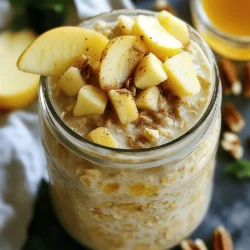 - 1 cup rolled oats - 1 cup unsweetened almond milk - 1 medium apple (peeled and diced) - Optional sweetener (maple syrup) In this recipe, rolled oats serve as the base. They absorb liquid well and create a creamy texture. Almond milk adds a nutty flavor and keeps it dairy-free. I love using a sweet apple, like Fuji or Honeycrisp. It balances the dish with natural sweetness. You can add maple syrup for extra sweetness, but it is not a must. - 1 teaspoon ground cinnamon - 1 tablespoon chia seeds - 1/2 teaspoon vanilla extract - Pinch of salt Cinnamon is key here. It adds warmth and a lovely aroma. Chia seeds are great for thickness and nutrition. Vanilla extract boosts overall flavor. A pinch of salt enhances all the sweet notes. - Sliced apples - Ground cinnamon - Chopped nuts or seeds (walnuts, pecans, or pumpkin seeds) Toppings make your oats shine. Fresh apple slices add crunch and color. A sprinkle of cinnamon gives a cozy vibe. Chopped nuts or seeds add texture and protein. Feel free to mix and match according to your taste! For the full recipe, check out Cozy Apple Cinnamon Overnight Oats. - In a medium bowl, add 1 cup of rolled oats. - Pour in 1 cup of unsweetened almond milk. - Add 1 medium apple, peeled and diced. - Mix in 1 tablespoon of maple syrup, if you want extra sweetness. - Sprinkle in 1 teaspoon of ground cinnamon. - Add 1 tablespoon of chia seeds. - Pour in 1/2 teaspoon of vanilla extract. - Finish with a pinch of salt. - Stir until all ingredients blend well together. - Carefully transfer the mixture into airtight containers or a mason jar. - Seal tightly to keep the oats fresh. - Place the containers in the fridge overnight or for at least 4 hours. - This helps the oats soak up all the good flavors. - When ready to eat, take the oats out and stir. - Add more almond milk if you want a creamier texture. - Serve cold, topped with sliced apples, a sprinkle of cinnamon, and your favorite nuts. Follow these simple steps for a tasty start to your day. For the full details, check out the Full Recipe. You can switch up the milk in this recipe. Try oat milk, soy milk, or coconut milk. Each adds a unique taste. If you want to change the fruit, pears or bananas work well. They keep the dish fresh and tasty. To get the texture you like, adjust the liquid. If you want it thicker, add less milk. For a creamier feel, add chia seeds. They soak up liquid and create a smooth blend. For more flavor, add a dash of nutmeg or ginger. These spices complement the apple and cinnamon. You can also mix in yogurt for extra creaminess and taste. It makes the dish richer and even more satisfying. For the full recipe, check out the Cozy Apple Cinnamon Overnight Oats. {{image_4}} You can easily make these oats nut-free and dairy-free. To avoid nuts, just skip them or use seeds instead. For a creamy base, choose dairy-free yogurts or plant-based milk like oat or soy. This keeps the flavor rich without dairy. Want to change things up? Try pumpkin spice overnight oats. Just add pumpkin puree and a dash of nutmeg. Or, make a chocolate chip and banana variation. Swap the apple for ripe bananas and mix in dark chocolate chips. Both options offer a tasty twist. If you have busy mornings, prepare your oats ahead. Make a big batch and store them in single servings. You can grab them on the go. Use jars or containers to keep them fresh. This way, you save time while enjoying a healthy breakfast. For the full recipe, check out Cozy Apple Cinnamon Overnight Oats. Apple cinnamon overnight oats stay fresh in the fridge for up to five days. After five days, they may lose flavor and texture. Signs that your oats are no longer fresh include a sour smell, off-color, or a watery texture. If you notice any of these signs, it’s best to throw them away. You can freeze portions of your apple cinnamon overnight oats if you want to save some for later. To do this, spoon the oats into freezer-safe containers. Leave some space at the top since the oats will expand when frozen. When you are ready to eat, defrost them in the fridge overnight or microwave them for a quick meal. Just add a splash of almond milk to revive the creamy texture. Repurposing jars and containers is a great way to be eco-friendly. Use old glass jars to store your oats, snacks, or even small kitchen items. You can also turn them into cute plant holders. This not only saves money but also reduces waste. You know your oats are ready when they have soaked overnight. They should feel soft and creamy. You can give them a stir before eating. If they are too thick, add a little almond milk to loosen them. Yes, these oats are already vegan-friendly. Just use almond milk or another plant-based milk. Avoid honey and opt for maple syrup if you want sweetness. You can add several tasty and healthy toppings. Consider these options: - Sliced apples - A sprinkle of ground cinnamon - Chopped nuts like walnuts or pecans - Seeds such as pumpkin or sunflower To make these oats gluten-free, use certified gluten-free oats. Regular oats may have gluten from cross-contamination. Always check the package to ensure they are safe for your diet. Yes, you can use quick oats. However, they will soak faster and may become mushy. If you prefer a chewier texture, stick with rolled oats. For the best results, refer to the full recipe for guidance. To wrap up, this post covered all you need for apple cinnamon overnight oats. We explored the simple ingredients, step-by-step prep, and tasty variations. You can customize it to suit your taste and needs. Remember to store your oats correctly for freshness. Enjoying healthy meals doesn’t have to be hard! These oats offer convenience, flavor, and nutrition. Try it out, and you’ll have a quick breakfast ready in no time. Your mornings will thank you!
