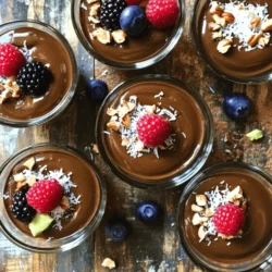 To make the best chocolate avocado pudding, gather these simple ingredients: - 2 ripe avocados - 1/2 cup unsweetened cocoa powder - 1/3 cup maple syrup or honey - 1/4 cup almond milk or milk of choice - 1 teaspoon pure vanilla extract - A pinch of sea salt - Optional toppings: shredded coconut, crushed nuts, fresh berries, whipped cream Each ingredient plays a vital role. The ripe avocados give a rich, creamy texture. The cocoa powder adds that deep chocolate flavor. Maple syrup or honey sweetens the mix naturally. Almond milk blends everything smoothly. Vanilla enhances the taste, while sea salt balances the sweetness. Feel free to get creative with toppings. Shredded coconut adds a fun texture. Crushed nuts give a nice crunch. Fresh berries bring a burst of color and flavor. Whipped cream offers a classic finish to your dessert. For the detailed steps to make this pudding, check out the Full Recipe. It guides you through a quick and easy process to enjoy a deliciously healthy treat. Start by slicing the ripe avocados in half. Use a knife to cut around the pit. Carefully twist to separate the two halves. Take a spoon and scoop out the creamy flesh into your blender. Be sure to get as much as you can for a rich texture. Now, add the cocoa powder, maple syrup or honey, and almond milk to the blender. Don't forget the vanilla extract and a pinch of sea salt. Blend on high speed until the mixture is smooth and creamy. This should take about 1-2 minutes. Pause to scrape down the sides as needed. You want every bit of the ingredients mixed well. After blending, taste the pudding. If it's not sweet enough for you, add more maple syrup or honey. Once you like the sweetness, transfer the pudding into serving bowls. Chill it in the fridge for at least 30 minutes. This helps the flavors blend and makes it even creamier. Before serving, feel free to add your favorite toppings. Try shredded coconut, crushed nuts, or fresh berries for extra fun and flavor. For those who love it, a dollop of whipped cream can add the final touch. Enjoy your delicious Chocolate Avocado Pudding! For the complete recipe, check out the [Full Recipe]. The ripeness of avocados is key to this pudding's success. Choose avocados that are soft but not mushy. They should yield gently when pressed. This means they are ready for blending. For a creamy texture, blend the ingredients on high. Start slowly to avoid splatter. Pause to scrape down the sides of your blender. This ensures even mixing. Blend for about one to two minutes until smooth. You can adjust the sweetness to your taste. If you like it sweeter, add more maple syrup or honey. This pudding is flexible. For those needing alternatives, use agave syrup or stevia. These options suit different diets. Serving this pudding can be fun and creative. Use small, cute bowls for individual servings. Layer your toppings artfully on top for a nice look. You can add shredded coconut or fresh berries. A mint leaf can also make it pop. For a final touch, dust with cocoa powder before serving. Enjoy making this pudding! For the full recipe, check out the [Full Recipe]. {{image_4}} For a vegan version, swap out honey for maple syrup. This keeps the sweetness while staying plant-based. You can also use almond milk or any other non-dairy milk. If you want to enhance the creaminess, use coconut cream instead of almond milk. This adds a rich texture without dairy. To make a sugar-free version, try using natural sweeteners like stevia or erythritol. These options keep the pudding sweet without adding sugar. You can also use mashed ripe bananas for sweetness. They blend well and enhance the chocolate flavor. Just be careful with the amount, as bananas can change the pudding's texture. You can personalize the flavor of your pudding easily. Adding a pinch of cinnamon gives warmth. A few drops of peppermint extract can add a fresh twist. For coffee lovers, a teaspoon of espresso powder will deepen the chocolate flavor. Mix and match these ingredients to create your perfect dessert. For the full recipe, check out the detailed steps above to make your own chocolate avocado pudding! You can store Chocolate Avocado Pudding in the refrigerator. Place it in an airtight container. This keeps it fresh and prevents it from absorbing other odors. Make sure to cover the surface with plastic wrap to stop browning. If you want to freeze it, pour the pudding into ice cube trays or small containers. Cover tightly to avoid freezer burn. If stored properly, this pudding lasts about 3-5 days in the fridge. You’ll notice it starts to lose its creamy texture after a few days. Look for changes in color or scent. If the pudding smells off or is brown, it’s time to toss it. Enjoy your Chocolate Avocado Pudding fresh for the best taste! For the full recipe, check out the earlier section. Avocados are full of good fats. These fats help your heart and keep you full. They also have fiber, which aids digestion. One avocado has many vitamins too, like Vitamin K, E, and C. These vitamins are great for your skin and overall health. Plus, they are low in sugar, making them a perfect choice for a dessert. Yes! You can make this pudding a day before. Just follow the recipe and chill it. It tastes even better after resting. Aim to chill it for at least 30 minutes. But chilling for a few hours works best. This time helps the flavors blend nicely. If you have nut allergies, use oat milk or soy milk instead of almond milk. For those with dairy issues, all the ingredients are dairy-free. If you are avoiding sugar, swap maple syrup with a sugar-free sweetener. Always check labels to ensure they are safe for your needs. This blog post shared how to make a healthy chocolate avocado pudding. We covered the best ingredients, preparation steps, and tips for the perfect texture. You learned about variations, storage methods, and answers to common questions. This pudding is simple, delicious, and nourishing. Experiment with flavors and toppings to make it your own. Enjoy your tasty treat and share it with friends for healthy dessert fun!