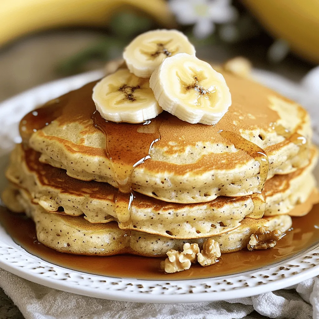 To make these tasty banana bread pancakes, you need the following items: - 1 cup all-purpose flour - 1 tablespoon baking powder - 1/2 teaspoon baking soda - 1/4 teaspoon salt - 1 ripe banana, thoroughly mashed - 1/4 cup packed brown sugar - 1 large egg - 1 cup buttermilk (or substitute with 1 cup milk + 1 tablespoon vinegar) - 2 tablespoons unsalted butter, melted - 1 teaspoon pure vanilla extract - 1/2 teaspoon ground cinnamon - 1/4 cup walnuts, chopped (optional for added crunch) - Maple syrup, for serving You can swap ingredients to fit your needs. Here are some ideas: - Use whole wheat flour for a healthier option. - If you don't have buttermilk, mix regular milk with vinegar. - Replace brown sugar with coconut sugar for a different flavor. - Try flax eggs instead of a regular egg for a vegan choice. Want to make your pancakes even better? Consider these add-ins: - Chocolate chips for a sweet twist. - Blueberries for a fruity touch. - Chopped pecans instead of walnuts for a different nutty flavor. - A dash of nutmeg to add warmth to the spice blend. These ingredients come together to create a delightful breakfast that feels like a treat. You can find the full recipe above to guide you through making these delicious banana bread pancakes! Start by gathering your dry ingredients. You need: - 1 cup all-purpose flour - 1 tablespoon baking powder - 1/2 teaspoon baking soda - 1/4 teaspoon salt In a big bowl, whisk these together. Mix until they are well combined. This step is key for even pancakes. Set this bowl aside for now. Now, let’s get our wet ingredients ready. You’ll need: - 1 ripe banana, thoroughly mashed - 1/4 cup packed brown sugar - 1 large egg - 1 cup buttermilk (or 1 cup milk + 1 tablespoon vinegar) - 2 tablespoons unsalted butter, melted - 1 teaspoon pure vanilla extract - 1/2 teaspoon ground cinnamon In a new bowl, combine the mashed banana, brown sugar, and egg. Stir until it’s smooth. Next, add the buttermilk, melted butter, vanilla extract, and ground cinnamon. Mix well. Now, it’s time to cook! Heat a non-stick skillet over medium heat. Lightly grease it with butter or oil. For each pancake, pour 1/4 cup of batter onto the skillet. Cook for 2-3 minutes, until bubbles form on top. Flip the pancake and cook for another 1-2 minutes, until both sides are golden brown. Keep cooking until you use all the batter. Place finished pancakes in a low-temperature oven to keep warm. Serve them warm with maple syrup and extra banana slices. Enjoy this delightful treat! For the full recipe, check out the earlier section. To make your pancakes fluffy, use fresh baking powder. This helps them rise well. Mix your dry and wet ingredients separately. Combine them gently. Overmixing can lead to tough pancakes. A few lumps in the batter are okay. Letting the batter rest for about five minutes can also help. Use a non-stick skillet for easy cooking. Heat it over medium heat before adding batter. Grease the skillet lightly with butter or oil. This prevents sticking. If you notice sticking, add a bit more grease. Always keep an eye on the heat. Too high can burn the pancakes. Serve your banana bread pancakes warm. Drizzle them with pure maple syrup for sweetness. Add banana slices on top for extra flavor. Chopped walnuts can give a nice crunch. For a twist, sprinkle some cinnamon or nutmeg. You can also add whipped cream for a treat. Enjoy experimenting with different toppings! {{image_4}} You can switch to whole wheat flour for a healthier pancake. This adds fiber and nutrients. Almond flour gives a nutty flavor and is gluten-free. You can also try oat flour for a light texture. Each flour will change the taste and texture slightly. Experiment to find what you like best! Adding chocolate chips makes these pancakes even more fun! You can use dark, milk, or white chocolate chips. Just sprinkle them in the batter before cooking. Nuts, like pecans or walnuts, add crunch and flavor. You can also toss in some dried fruit for a sweet twist. The options are endless! If you want vegan pancakes, you can replace the egg with a flax egg. Mix one tablespoon of flaxseed meal with three tablespoons of water. Let it sit until it thickens. Use almond milk or soy milk instead of buttermilk. For butter, try coconut oil or a vegan spread. These swaps make delicious pancakes without eggs or dairy. For the full recipe, check out the details above! To keep your leftover pancakes fresh, let them cool first. Then stack them with parchment paper between each one. Place the stack in an airtight container. Store them in the fridge for up to three days. This way, you keep their taste and texture. When you're ready to eat, reheat your pancakes. You can use a microwave or a skillet. If using a microwave, heat for 20-30 seconds per pancake. Check if they are warm enough. If you prefer the skillet, place them on low heat for a few minutes until warm. This gives them a nice crisp. Freezing pancakes is easy and smart. After they cool, stack them with parchment paper in between. Wrap the stack in plastic wrap and place it in a freezer bag. They can last up to two months in the freezer. To enjoy, just thaw them in the fridge overnight and reheat as you like. For the full recipe, check out the complete directions above! Yes, you can use regular milk. Just add one tablespoon of vinegar to one cup of milk. Let it sit for five minutes. This will mimic buttermilk well. To make banana bread pancakes gluten-free, use a gluten-free flour blend. Many store brands work well in baking. Check the blend for a good rise. The secret is ripe bananas. Ripe bananas add natural sweetness and moisture. They make the pancakes fluffy and full of flavor. Don't skip the cinnamon; it enhances the taste. You can replace the egg with a flaxseed meal. Mix one tablespoon of flaxseed meal with three tablespoons of water. Let it sit for five minutes. It works great! You can serve them with maple syrup, honey, or fresh fruit. Whipped cream or yogurt also makes a tasty topping. For crunch, add chopped walnuts or pecans. Enjoy your pancakes with whatever you love! For the full recipe, check out the section above. This blog post covered tasty pancake recipes and useful tips for success. We explored key ingredients, helpful substitutions, and optional add-ins. You learned step-by-step instructions for mixing and cooking. We shared tricks for fluffy pancakes and ideas for serving. You found variations to try with different flours and flavors. Lastly, we discussed storage methods and answered common questions. Now you have everything needed to make delicious pancakes. Enjoy making them your way!