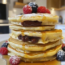 To make delicious Nutella stuffed pancakes, you need some simple ingredients. Each one plays a key role in making these pancakes fluffy and rich. Here’s what you’ll need: - 1 cup all-purpose flour - 2 tablespoons granulated sugar - 1 teaspoon baking powder - 1/2 teaspoon baking soda - 1/4 teaspoon fine salt - 1 cup buttermilk - 1 large egg, at room temperature - 2 tablespoons unsalted butter, melted - Nutella (approximately 1/2 cup, or more for extra indulgence) - Cooking spray or additional melted butter for greasing the pan Each ingredient adds unique flavor and texture. The flour gives structure, while the buttermilk adds tang and moisture. Sugar adds sweetness. Baking powder and baking soda help the pancakes rise and stay fluffy. The egg binds everything together, and melted butter adds richness. Nutella is the star here, adding a creamy, chocolatey center that makes these pancakes special. If you want more Nutella, feel free to add extra! Cooking spray or melted butter ensures the pancakes don’t stick to the pan, making flipping easier. For the full recipe, follow the steps to create this irresistible breakfast treat! - In a large bowl, combine: - 1 cup all-purpose flour - 2 tablespoons granulated sugar - 1 teaspoon baking powder - 1/2 teaspoon baking soda - 1/4 teaspoon fine salt Whisk these dry ingredients until they mix well. This step makes sure there are no lumps. - In another bowl, mix: - 1 cup buttermilk - 1 large egg, at room temperature - 2 tablespoons unsalted butter, melted Whisk until smooth and creamy. This mixture adds moisture to your pancakes. - Next, gently pour the wet mix into the dry. Use a spatula to fold them together. Don't overmix! A few lumps are okay. This helps keep the pancakes fluffy. - Preheat a non-stick skillet over medium heat. Lightly grease it with cooking spray or melted butter. - For each pancake, pour about 1/4 cup of batter onto the skillet. Cook for 2-3 minutes. Watch for bubbles on the surface. When the edges look set, it's time for Nutella! - Carefully spoon about 1 tablespoon of Nutella into the center of the pancake. - To encase the Nutella, gently top it with a bit more batter. Make sure it's fully covered. Once the bottom is golden brown, flip the pancake with a spatula. - Cook the other side for another 2-3 minutes until it’s also golden. Repeat this until you use all the batter and Nutella, greasing the skillet as needed. Serve warm Nutella stuffed pancakes on a plate. You can add toppings like: - Whipped cream - Fresh berries - A sprinkle of powdered sugar For a fun look, stack them high or make a pancake sandwich. Enjoy! To make fluffy pancakes, avoid overmixing the batter. When you mix too much, gluten forms, and the pancakes turn dense. Just stir until the dry and wet ingredients blend. A few lumps are okay! After mixing, let the batter rest briefly. This helps the flour absorb moisture and makes the pancakes light. Finding the right heat level is key. If the skillet is too hot, the pancakes can burn. If it’s too cool, they will not cook through. Aim for medium heat. Use non-stick cookware to prevent sticking. A well-heated non-stick skillet helps achieve a nice golden brown color on each side. Handling Nutella can be tricky, but I have a simple trick. Scoop out a spoonful and let it sit at room temperature for a few minutes. This makes it easier to spread. For extra creaminess, consider mixing Nutella with a little cream cheese or whipped cream. This adds a fun twist to your pancakes. For the full recipe, check the earlier section. {{image_4}} You can switch up the filling in your Nutella stuffed pancakes. Try different nut spreads, like almond or peanut butter. These give a unique taste and texture. You can also add fruit. Sliced bananas or strawberries work great. The fruit adds freshness and a hint of sweetness. You can even mix Nutella with these fruits for a yummy twist. If you want a gluten-free version, it's easy! You can use almond flour or gluten-free all-purpose flour. These options still give you great pancakes. For a dairy-free version, switch buttermilk with almond milk or oat milk. You can use a dairy-free butter too. These changes let everyone enjoy the pancakes without worry. When serving, you can get creative. Stack your Nutella pancakes high for a fun breakfast tower. Drizzle some syrup or sprinkle powdered sugar on top. Another fun idea is to make a Nutella pancake sandwich. Just take two pancakes and sandwich more Nutella in between. It’s a delicious way to enjoy this treat! For the full recipe, check out the detailed steps above. To store your Nutella stuffed pancakes, let them cool completely. Place them in an airtight container. You can use parchment paper between layers to prevent sticking. In the fridge, they last for about 3 to 4 days. This way, you can enjoy them throughout the week. Freezing pancakes is simple. First, cool them completely. Then, stack pancakes with parchment paper between each one. Wrap the stack in plastic wrap or foil. Place it in a freezer-safe bag. They stay fresh for up to 2 months. When you want to eat them, reheat in the microwave for about 30 seconds. For the best texture, use a skillet for a few minutes to warm them up. Make pancakes ahead of time for busy mornings. You can whip up a batch on the weekend. Just store them in the fridge or freezer. When you need a quick breakfast, reheat them in the microwave or skillet. If you have leftover pancakes, try using them in a breakfast sandwich. Add eggs or fruit for a fun twist. Yes, you can! If you don't have buttermilk, use milk with vinegar or lemon juice. Simply add one tablespoon of vinegar or lemon juice to one cup of milk. Let it sit for five minutes. This will mimic buttermilk's tangy flavor and acidity. You can also use plain yogurt or sour cream mixed with water. Both options give similar results in texture and taste. To keep Nutella inside the pancakes, use these tips: - Use a small amount: Only use one tablespoon of Nutella per pancake. - Cover it well: Pour a bit more batter over the Nutella before flipping the pancake. - Control the heat: Cook on medium heat to ensure the pancake cooks through without burning. These steps will help you encase the Nutella perfectly. You can make your Nutella stuffed pancakes healthier with these toppings: - Fresh fruit like bananas, strawberries, or blueberries - A sprinkle of nuts for crunch - Greek yogurt instead of whipped cream For fun, try serving with a side of yogurt or a fruit salad. These choices add flavor and nutrition to your meal. If you want to cut down on sugar, use dark chocolate or a drizzle of honey instead of Nutella. Nutella stuffed pancakes are a treat you can easily make at home. We covered the ingredients, step-by-step instructions, and tips to perfect your pancakes. Variations let you try new flavors while staying flexible with your diet. Remember, proper storage keeps them fresh for quick breakfasts later. Experiment with different toppings or fillings to make them your own. Enjoy these delicious pancakes anytime!