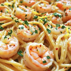 - 8 oz spaghetti or linguine - 1 lb large shrimp, peeled and deveined - 4 tablespoons unsalted butter, divided - 4 cloves garlic, finely minced - 1 teaspoon red pepper flakes - 1 teaspoon fresh lemon zest - 2 tablespoons freshly squeezed lemon juice - 1/4 cup fresh parsley, finely chopped - Salt and freshly ground black pepper to taste - Grated Parmesan cheese for serving Gather these ingredients to make the perfect Garlic Butter Shrimp Pasta. Start with the pasta, either spaghetti or linguine. Choose large shrimp for a hearty bite. Use unsalted butter to control the salt in your dish. For flavor, garlic, red pepper flakes, and lemon zest add depth and brightness. Add fresh lemon juice and parsley to enhance the dish further. Season with salt and black pepper to taste. Finally, finish with grated Parmesan cheese for a rich touch. This balance of ingredients creates a quick and flavorful meal that you'll love. For the full recipe, check the complete guideline above. - Bring a large pot of salted water to boil. - Add spaghetti or linguine and cook until al dente. - Reserve pasta water before draining. Cooking pasta is simple. Start by boiling water in a big pot. Make sure to add a good amount of salt; this adds flavor to the pasta. For spaghetti or linguine, it usually takes about 8 to 10 minutes. Check the package for exact times. Once the pasta is cooked just right, save about one cup of that water. This water helps bind the sauce later. After reserving, drain the pasta and set it aside. - Melt 2 tablespoons of butter in a skillet. - Add minced garlic and red pepper flakes. - Cook until fragrant, about 30 seconds. For the shrimp, we need a hot skillet. Melt 2 tablespoons of butter over medium heat. As the butter melts, it releases a rich flavor. Add the minced garlic and red pepper flakes. Keep an eye on the garlic; we want it fragrant but not burnt. This should take about 30 seconds. The smell will fill your kitchen and get your taste buds ready! - Add shrimp to the skillet and season. - Cook until shrimp are pink and opaque. - Toss cooked pasta with shrimp and butter mixture. Now, we bring in the shrimp. Gently place them in the skillet and season with salt, pepper, and lemon zest. Let them cook for about 2-3 minutes on each side. They should turn pink and opaque when done. Once the shrimp are ready, add the drained pasta to the skillet. Pour in the saved pasta water and the rest of the butter. Toss everything together until well mixed. This will create a light, creamy sauce that coats the pasta perfectly. For the full recipe, check the details above. To get the right pasta texture, cook it until it's al dente. This means the pasta should be firm but not hard. It should have a slight bite when you chew it. Follow the package instructions closely for timing. Always taste a piece just before draining. Adjusting spice levels is easy with red pepper flakes. If you want mild heat, use less. If you love spice, add more flakes. Remember, you can always add more, but you can't take it out once it's in. Start with one teaspoon and taste as you go. For an elegant look, serve the pasta in shallow bowls. Garnish with a sprinkle of fresh parsley and a drizzle of olive oil. A wedge of lemon on the side adds color and flavor. This makes your dish pop and impresses your guests. Pair your pasta with a light salad or garlic bread. A crisp white wine, like Sauvignon Blanc, complements the shrimp well. It balances the rich butter and garlic flavors. Prep work can save you time when cooking. Chop the garlic and parsley before starting. You can even clean and devein the shrimp the night before. This makes cooking quicker and easier. One-pan cooking is a great method for less cleanup. You can cook the shrimp and pasta in the same skillet. This way, you save time and reduce the number of dishes. Just add the drained pasta to the shrimp skillet and combine. For the full recipe, check out my Garlic Butter Shrimp Pasta! {{image_4}} You can make this dish vegetarian by swapping out the shrimp. Try using vegetables like zucchini or mushrooms instead. Slice the zucchini into thin rounds or chop the mushrooms into small pieces. Both options cook quickly and absorb flavor well. For cooking liquids, consider using vegetable broth instead of butter. This adds depth without the shrimp. You can also use olive oil to sauté the veggies. It gives a light, fresh taste that complements the dish. You don’t have to stick to just spaghetti or linguine. Any pasta shape works well. Try penne, fettuccine, or even gluten-free options. Just remember to adjust the cooking time as needed. If you want a lighter dish, swap butter for olive oil. It changes the flavor but keeps it tasty. You can use the same amount of olive oil as butter. This small change makes the meal healthier without losing its charm. For a richer sauce, add white wine while cooking. Just pour in a splash after you sauté the garlic. It adds a nice depth and pairs well with shrimp or veggies. Think about adding extra herbs too. Fresh basil or thyme can elevate the dish. Chop them finely and toss them in just before serving. This small touch brings a burst of flavor and freshness to each bite. For the full recipe, check out the complete details above. To keep your Garlic Butter Shrimp Pasta fresh, store it in the fridge. Place it in an airtight container. This way, the flavors stay locked in. I suggest using glass containers. They help you see what's inside and do not stain. When it's time to enjoy leftovers, reheating is key. Use a skillet over low heat. Add a splash of water or broth to keep it moist. If the pasta seems dry, stir well to blend flavors. You can also use a microwave. Heat it in short bursts, stirring in between. This keeps the dish tasty and creamy. Can you freeze Garlic Butter Shrimp Pasta? Yes, but the shrimp may change texture. To freeze, place cooled pasta in a freezer-safe bag. Remove as much air as possible. When ready to eat, thaw it in the fridge overnight. Reheat gently to keep it delicious. This dish is quick to make! The total prep and cook time is about 20 minutes. You will spend around 10 minutes getting everything ready and cooking the pasta. The shrimp takes only about 5 to 6 minutes to sauté. This means you can enjoy a tasty meal in no time! Yes, you can use frozen shrimp! Just remember to thaw them first. To thaw, put the shrimp in the fridge overnight. If you're short on time, place them in a bowl of cold water for about 15-20 minutes. Once thawed, cook them as you would fresh shrimp. They will taste great in the pasta! There are many tasty sides you can pair with this dish! Here are some ideas: - A simple green salad with lemon vinaigrette - Garlic bread for a crunchy side - Steamed vegetables like broccoli or asparagus - A light soup, such as tomato basil These sides will complement the pasta well and make your meal even better! In this blog post, we explored how to make Garlic Butter Shrimp Pasta from start to finish. You learned about key ingredients, step-by-step cooking methods, and helpful tips for perfecting the dish. We also shared variations and storage methods to keep your meals fresh. Cooking can be fun and rewarding. With this recipe, you can impress your friends and family. Enjoy every bite of your delicious creation!