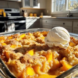 To make the Peach Cobbler Dump Cake, gather these simple ingredients: - 2 cans (15 oz each) sliced peaches in syrup, thoroughly drained - 1 cup fresh or frozen peach slices - 1 box (15.25 oz) yellow cake mix - 1 cup unsalted butter (2 sticks), melted - 1 teaspoon ground cinnamon - 1/2 teaspoon fresh nutmeg, grated (or ground nutmeg if unavailable) - 1 cup chopped pecans (optional, for added crunch) - Vanilla ice cream (for serving, optional but recommended) You can boost the taste of your dump cake with a few extras: - A splash of almond extract adds a nice touch. - Use brown sugar instead of white sugar for a richer flavor. - Add a handful of blueberries or raspberries for a mixed berry twist. To make your dessert even better, consider these serving ideas: - Serve warm with a scoop of vanilla ice cream on top. - Drizzle caramel sauce for an extra sweet touch. - Top with whipped cream for a light, fluffy finish. This recipe is easy and fun to make. Enjoy the delightful flavors! You can find the full recipe above. Start with your ingredients ready. Gather all you need to make this cake. You will need: - 2 cans (15 oz each) sliced peaches in syrup, thoroughly drained - 1 cup fresh or frozen peach slices - 1 box (15.25 oz) yellow cake mix - 1 cup unsalted butter (2 sticks), melted - 1 teaspoon ground cinnamon - 1/2 teaspoon fresh nutmeg, grated (or ground nutmeg if unavailable) - 1 cup chopped pecans (optional, for added crunch) - Vanilla ice cream (for serving, optional but recommended) Preheat your oven to 350°F (175°C). This step gets your oven hot and ready for baking. Next, take a 9x13 inch baking dish. Layer the drained canned peaches and fresh or frozen peach slices. Spread them evenly over the bottom. This helps them bake just right. Now, sprinkle ground cinnamon and nutmeg over the peach layer. This adds warmth and flavor to the fruit. Then, pour the dry yellow cake mix over the peaches. Spread it out to cover all the peaches completely. This step is key for texture. Drizzle the melted butter evenly over the cake mix. It's important to saturate every inch without stirring. The butter creates a crisp crust as your cake bakes. If you want extra crunch, add chopped pecans on top. Sprinkle them evenly over the buttered cake mix. Place the baking dish in your preheated oven. Bake for 45-50 minutes. Keep an eye on it! Look for a golden brown top with bubbling edges. This is a sign it's ready. After baking, take the cake out of the oven. Let it cool for about 10 minutes. This cooling time helps the flavors come together. Serve the dump cake warm. Top it with a scoop of vanilla ice cream. For a nice touch, dust a bit of cinnamon on top. The warm cake with cold ice cream is a perfect combo. Enjoy every delightful bite! You can find the Full Recipe for more details. To make the best peach cobbler dump cake, start with quality ingredients. Use ripe, juicy peaches for the best flavor. If you use canned peaches, choose a brand with no added sugar. Always drain the peaches well. This prevents the cake from becoming too soggy. Preheat your oven to the right temperature. This step is key to even baking. For a crispy top, pour the melted butter evenly over the dry cake mix. Do not stir the mix into the peaches; leave it layered. This ensures a delightful contrast between the soft peaches and the crispy crust. Bake until the top is golden brown and bubbling. Check for a firm texture before removing it from the oven. To boost the flavor, add spices like nutmeg and cinnamon. They pair perfectly with peaches. If you want more crunch, sprinkle chopped pecans on top. You can also drizzle a bit of honey over the warm cake for extra sweetness. Consider serving it with vanilla ice cream. The cold ice cream melts into the warm cake, making every bite a treat. Enjoy this peach cobbler dump cake delight with your friends and family! {{image_4}} You can switch up the fruit in this dump cake. Try using apples, berries, or cherries. Each fruit brings its own flavor. For apples, choose tart ones like Granny Smith. Berries offer a sweet and juicy touch. Just remember to adjust the spices to match the fruit. For example, add lemon zest with berries for a fresh twist. You can make this recipe gluten-free. Use a gluten-free cake mix instead of regular cake mix. Check the label to ensure it is safe. For vegan options, swap the butter for coconut oil or a vegan butter. Use a plant-based cake mix to keep it vegan-friendly. This way, everyone can enjoy the deliciousness without missing out. Change the fruit based on the season. In summer, use fresh peaches or berries. In fall, try apples or pears. In winter, consider citrus fruits like oranges or lemons. Each season offers unique flavors. You can even mix fruits for a fun twist. A blend of apples and cranberries can be a great winter choice. For the full recipe, check out the Peach Paradise Dump Cake . After you enjoy your Peach Cobbler Dump Cake, save any leftovers in an airtight container. Keep it in the fridge. It will stay fresh for up to five days. Make sure to let it cool completely before putting it away. This helps keep the texture nice and moist. To reheat your slice, use the microwave. Heat it for about 20-30 seconds. Check if it’s warm enough. You want it hot, but not too hot. If you prefer the oven, preheat it to 350°F (175°C). Place your slice in an oven-safe dish and heat for about 10 minutes. This will keep the topping nice and crispy. You can freeze Peach Cobbler Dump Cake if you want to save some for later. Cut it into portions first. Wrap each piece in plastic wrap, then place them in a freezer bag. It will stay good for up to three months. To thaw, move a piece from the freezer to the fridge overnight. Reheat it as mentioned before. Enjoying this dessert later is just as great! You can tell when the Peach Cobbler Dump Cake is done by looking at the top. It should be golden brown. The edges may also bubble, showing it is cooked through. A toothpick inserted in the center should come out clean. If it sticks, give it a few more minutes. Yes, you can use fresh peaches! Just slice them and remove the pits. Fresh peaches can add a great flavor. However, make sure they are ripe for the best taste. You can mix them with a little sugar to enhance their sweetness before adding them to the dish. Toppings can make your dump cake even better! Here are some great options: - Vanilla ice cream - Whipped cream - Chopped nuts (like pecans) - A sprinkle of cinnamon These toppings add flavor and texture, making each bite special. Yes, this recipe is great for making ahead! You can prepare it a day before. Just cover it and store it in the fridge. When ready to serve, bake it as usual. This way, you save time and enjoy it fresh and warm. For the best taste, add ice cream just before serving. For the full recipe, check out the detailed steps above! This blog post covers all you need for a perfect Peach Cobbler Dump Cake. We explored key ingredients, from must-haves to optional add-ins for extra flavor. You learned the step-by-step process for prep and baking, plus tips for texture and taste. We discussed tasty variations and how to store leftovers. Now, you're ready to impress with your skills. Enjoy your delicious creation and share it with loved ones!