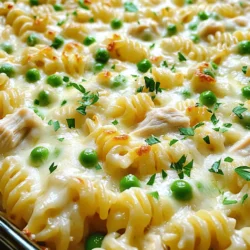 To make an easy chicken Alfredo bake, gather these essential ingredients: - 2 cups cooked rotini or penne pasta - 2 cups cooked chicken breast, shredded - 3 cups Alfredo sauce (store-bought or homemade) - 1 cup frozen peas, thawed - 1 cup grated mozzarella cheese - 1/2 cup grated Parmesan cheese - 1 teaspoon garlic powder - 1/2 teaspoon black pepper - 1/2 teaspoon Italian seasoning - Fresh parsley, finely chopped (for garnish) If you want to add more flavor, consider these options: - 1/2 cup chopped sun-dried tomatoes for a tangy kick - 1/2 cup sliced mushrooms for earthy notes - Fresh spinach for a pop of color and nutrition - Crushed red pepper flakes for heat You can easily customize this dish. Here are some ideas: - Use whole wheat pasta for a healthier option. - Swap chicken for cooked shrimp or turkey. - Try a dairy-free Alfredo sauce for lactose-free diets. - Add different vegetables like broccoli or bell peppers for extra crunch. For the full recipe, check out the detailed cooking instructions. First, preheat your oven to 375°F (190°C). This warms it up, so your dish cooks evenly. In a big bowl, mix together the cooked pasta, shredded chicken, Alfredo sauce, and thawed peas. Add garlic powder, black pepper, and Italian seasoning for flavor. Stir until everything blends well. Grease a 9x13 inch baking dish with cooking spray or butter. Pour the pasta mixture in and spread it out evenly. This helps it bake nicely. Cover the dish with aluminum foil to stop the cheese from burning. Bake it in the oven for 20 minutes. After that, take off the foil. Bake for another 10 to 15 minutes. The cheese should bubble up and turn golden brown. Once done, let it rest for about 5 minutes. This helps it set and makes it easier to serve. Serve the chicken Alfredo bake right from the baking dish. You can also scoop it into bowls for a nice touch. Drizzle some extra Alfredo sauce on top to make it look fancy. For a fresh finish, sprinkle finely chopped parsley on top. Pair it with a side salad for a complete meal. For the full recipe, check out the detailed steps above. Avoid overcooking your pasta. Cook it just until al dente. It will soften more in the oven. Another mistake is using too much sauce. A good balance makes it creamy but not soggy. Also, don’t skip the foil cover in the first part of baking. This helps keep the cheese from burning. For the creamiest sauce, choose a high-quality Alfredo sauce. You can make it at home if you prefer. Use a mix of butter, heavy cream, and Parmesan cheese. Stir slowly and let it simmer. This helps all the flavors blend well. Adding a touch of garlic powder enhances the taste too. To save time, use rotisserie chicken. It’s quick and easy. You can also make the pasta and sauce ahead of time. Store them in the fridge until you’re ready to bake. Prepping in advance helps you enjoy a homemade meal without the stress. To see the complete method, check the Full Recipe. {{image_4}} You can easily make a vegetarian version. Start by swapping out the chicken for sautéed mushrooms or zucchini. Both options add great flavor and texture. You can also use chickpeas for protein. They blend well with Alfredo sauce and add a nice bite. Cheese can change everything! Try different cheeses for new flavors. Use gouda for a smoky touch or cheddar for a sharp taste. Mixing mozzarella and provolone gives a stretchy texture that's delightful. Experiment to find your favorite combo. Add veggies to boost nutrition. Spinach, broccoli, or bell peppers work well in this dish. They add color and crunch. You can also toss in some cooked spinach for a creamy texture. Experiment with your favorite greens to make it even tastier. For the full recipe, check out the earlier sections of this article. After enjoying your Easy Chicken Alfredo Bake, store leftovers in an airtight container. Make sure to let the dish cool before sealing it. This helps keep the taste fresh. Refrigerate the leftovers within two hours. They will stay good for up to three days. Label the container with the date for easy tracking. To reheat, use the oven for the best taste. Preheat your oven to 350°F (175°C). Place the Chicken Alfredo Bake in a baking dish. Cover it with foil to keep it moist. Heat for about 20 minutes, or until it is warm all the way through. You can also use the microwave. Place a portion on a microwave-safe plate. Cover it with a damp paper towel and heat for about 2-3 minutes, stirring halfway through. If you want to save your Chicken Alfredo Bake for later, freezing is a great option. Make sure to let it cool completely. Cut it into portions and wrap each piece in plastic wrap. Then, place the wrapped pieces in a freezer-safe bag or container. It will last up to three months in the freezer. When ready to eat, thaw it overnight in the fridge. Reheat as mentioned above for a tasty meal. You can find the Full Recipe to make this dish again! You can store the Chicken Alfredo Bake in the fridge for about three to four days. Make sure to keep it in an airtight container. If you want to keep it longer, freeze it for up to three months. Just ensure it's well sealed to prevent freezer burn. Yes, you can use fresh chicken. Just cut it into small pieces and cook it first. You can sauté it in a pan until it's no longer pink. This will give your dish a fresh taste and juicy texture. Chicken Alfredo Bake pairs well with a simple side salad or garlic bread. You can also serve it with steamed veggies for extra color and nutrition. This balance adds freshness to the creamy dish. Absolutely! You can prepare it a day ahead. Just mix all the ingredients and store them in the fridge. When you're ready, bake it as directed. This saves time on busy days. Yes, you can make this dish gluten-free. Use gluten-free pasta and check your Alfredo sauce for gluten content. Many brands offer gluten-free options. This way, everyone can enjoy the meal. For the complete recipe, check the [Full Recipe]. This blog post covered how to make a tasty Chicken Alfredo Bake. We explored key ingredients, helpful steps, and tips for rich flavor. You learned about variations, storage methods, and common mistakes to avoid. The recipe offers flexibility with options for vegetarians and unique flavors. Remember, cooking can be fun and simple. Enjoy creating this dish for family and friends. It’s a perfect meal for any occasion. Your kitchen adventures start now. Happy cooking!