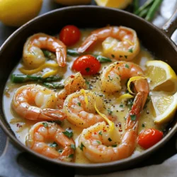 - 1 lb large shrimp, peeled and deveined - 4 tablespoons unsalted butter - 4 cloves garlic, finely minced - 1 teaspoon red pepper flakes - 1 lemon, juiced and zested - 1/4 cup chicken or vegetable broth - Fresh parsley, coarsely chopped - Optional: cherry tomatoes, halved - Optional: asparagus, trimmed and cut The main ingredients are the stars of this dish. Shrimp bring a sweet, sea flavor. Butter adds a rich, creamy touch. Garlic gives a strong, savory kick. Together, they create a mouthwatering base. For flavor, I love using red pepper flakes. They add heat, but you can adjust them to your taste. Fresh lemon juice brightens the dish. It gives a tangy contrast to the rich butter. Chicken or vegetable broth keeps the shrimp juicy. When garnishing, fresh parsley adds color and freshness. If you want to add more texture and taste, try cherry tomatoes. They burst with sweetness. Asparagus brings a nice crunch and a healthy touch. Each ingredient makes this dish better, and you can mix and match to suit your taste. For the full recipe, check out the One Pan Garlic Butter Shrimp Delight. - Rinse and season the shrimp: Start by rinsing the shrimp under cool water. This helps remove any grit. After rinsing, pat them dry with paper towels. Next, season the shrimp with salt and black pepper. This step adds great flavor to the shrimp. - Prep fresh ingredients: Mince the garlic finely. This will help release its strong flavor. Chop the parsley coarsely for garnish. If you choose to use cherry tomatoes or asparagus, cut them now. This makes the cooking process smoother. - Melt butter in a skillet: Place a large skillet on medium heat. Add the butter pieces to the skillet. Let the butter melt completely. You want it to froth gently before moving on to the next step. - Infuse with garlic and spice: Once the butter is melted, add the minced garlic and red pepper flakes. Stir these together for about one minute. You want the garlic to smell fragrant but not brown. Brown garlic can taste bitter. - Cook shrimp until pink and opaque: Carefully add the seasoned shrimp to the skillet in a single layer. Cook each side for about 2 to 3 minutes. The shrimp will turn a vibrant pink color when ready. They should also look opaque. - Add broth, lemon juice, and optional ingredients: Sprinkle the lemon zest over the shrimp. Pour in fresh lemon juice and broth. Stir gently to mix everything. Let the dish simmer for about 2 minutes. This helps the flavors blend well. If you’re using cherry tomatoes or asparagus, add them now. Cook for an additional 3 to 4 minutes. The vegetables should be tender but still bright. Make sure to check the full recipe for more details! How to tell when shrimp are cooked Shrimp cook quickly. They turn pink and opaque when done. Look for a curled shape. This shows they are ready. Overcooking makes shrimp tough. Aim for 2-3 minutes per side. The importance of not overcooking garlic Garlic adds flavor but burns fast. Cook garlic for about 1 minute. It should smell good but not turn brown. Brown garlic tastes bitter. Keep an eye on it while cooking. Serving directly from the skillet vs. plated Serving from the skillet looks rustic and inviting. It makes the meal feel casual. For a more formal look, plate servings. Add lemon wedges for a pop of color. Garnishing ideas for visual appeal Fresh parsley brightens up the dish. Scatter it on top just before serving. You can also add lemon slices or cherry tomatoes. These add color and make your dish more appealing. Adjusting spice levels You can change the heat by adding more or less red pepper flakes. Start with a small amount. Taste as you go. This way, you find your perfect spice level without going overboard. Enhancing flavors with additional seasonings Try adding herbs like basil or thyme for more depth. A splash of soy sauce can also enhance the umami flavor. Experiment with different seasonings to find your favorite combination. {{image_4}} You can change the shrimp to other seafood, like scallops or fish. This keeps the dish fresh. You can also use chicken or pork for a different protein. For a vegetarian twist, swap shrimp with firm tofu or mushrooms. Tofu takes on flavors well and adds a nice texture. Mushrooms give a savory taste that will please any palate. Adding different herbs can change the whole dish. Basil brings a sweet and fragrant note. Cilantro adds brightness and pairs well with shrimp. You can also try sauces like soy or teriyaki. These sauces can bring a rich umami flavor and make it unique. Don't be afraid to mix and match! Incorporating seasonal vegetables makes the dish vibrant and fresh. In summer, try fresh zucchini or bell peppers. In winter, add hearty vegetables like brussels sprouts or kale. These changes not only enhance flavor but also make it more colorful. You can adapt the recipe based on what you have in your kitchen. To store your leftover One Pan Garlic Butter Shrimp, let it cool first. Place it in an airtight container. This keeps the shrimp fresh and tasty. Glass or plastic containers work well. They seal tight, keeping out air. Store it in the fridge for up to three days. Yes, you can freeze this dish! To do this, pack it in a freezer-safe container. Leave some space at the top, as it may expand. When you want to eat it, thaw it in the fridge overnight. Reheat it on the stove over low heat. Stir often to avoid burning. In the fridge, your shrimp will last about three days. In the freezer, it can stay good for up to three months. Always check for signs of spoilage. If the shrimp smells off or looks discolored, it’s best to toss it. Enjoying your One Pan Garlic Butter Shrimp fresh is always the best choice! What’s the best way to peel and devein shrimp? Peeling and deveining shrimp is easy. First, hold the shrimp in one hand. With the other hand, grab the shell at the head and pull it off. Next, use a small knife to make a shallow cut along the back. This cut reveals the dark vein. Gently pull it out with your fingers. Now your shrimp is clean and ready! Can I make this recipe in advance? You can prepare some parts ahead of time. Peel and devein the shrimp a day before. Store them in a sealed container in the fridge. You can also chop garlic and parsley in advance. Just keep them in separate containers. Cook the dish fresh for the best taste. How can I make this dish spicier? To add heat, increase the red pepper flakes. You can also add a few dashes of hot sauce. If you love spice, try adding sliced jalapeños or a pinch of cayenne pepper. Start with a little, then taste as you go to find your perfect heat level. Can I substitute the butter for a dairy-free option? Yes, you can! Use olive oil or coconut oil instead of butter. Both will give a nice flavor. If you want a buttery taste, try vegan butter. It melts well and works great in this dish. How many calories does One Pan Garlic Butter Shrimp contain? One serving of this dish has about 300 calories. This number may change based on extra ingredients. If you add cherry tomatoes or asparagus, the calories will be slightly higher. What are the main nutrients in this dish? This dish is rich in protein from the shrimp. It also has healthy fats from the butter. Garlic adds antioxidants, while lemon gives you vitamin C. If you add veggies, you’ll get even more vitamins and fiber! This recipe for One Pan Garlic Butter Shrimp blends simple ingredients with easy steps. You can prepare tasty shrimp, infused with garlic and lemon, in no time. Remember, don’t overcook the shrimp or garlic for the best flavor. Feel free to customize the dish with different proteins or vegetables. Store leftovers well to enjoy later. Your culinary adventure starts with these basics, so have fun experimenting in the kitchen! Enjoy your delicious creation!