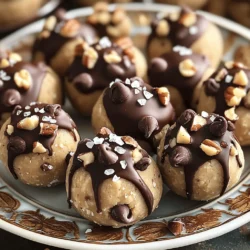 To make No Bake Cookie Dough Bites, you need a few key ingredients. Here’s what you will need: - 1 cup almond flour - 1/2 cup natural peanut butter (or any nut butter of your choice) - 1/4 cup maple syrup (or honey for sweetness) - 1 teaspoon pure vanilla extract - 1/4 teaspoon fine sea salt - 1/2 cup mini chocolate chips - 1/4 cup chopped nuts (optional; walnuts or pecans work beautifully) - 2 tablespoons chia seeds (for an added nutritional boost) These ingredients work together to create a tasty, chewy treat. Almond flour gives a nice texture, and peanut butter adds creaminess. Maple syrup or honey provides the right sweetness. You can customize your cookie dough bites easily. Here are some fun add-ins and variations: - Swap almond flour for oat flour for a different flavor. - Use almond butter instead of peanut butter for a nutty twist. - Add dried fruits like raisins or cranberries for a fruity touch. - Toss in some shredded coconut for a tropical flair. Feel free to mix and match these options to suit your taste. If you lack any main ingredients, here are some substitutions: - Use sunflower seed butter if you need a nut-free option. - Agave syrup can replace maple syrup for a vegan choice. - For a gluten-free version, ensure your almond flour is certified gluten-free. These substitutions help you adapt the recipe to your needs while still enjoying the great flavor. If you want the complete recipe, check out the Full Recipe. To start, gather your ingredients. You will need almond flour, peanut butter, maple syrup, and more. In a large mixing bowl, combine these key ingredients. Use a spatula to mix until smooth. This dough should feel sticky and hold together well. Next, gently fold in the mini chocolate chips and any optional nuts or chia seeds. Mix carefully to ensure they spread evenly. Once your mixture is ready, it's time to shape the bites. With clean hands, scoop out tablespoon-sized portions of the dough. Roll each piece into a small ball. Place them on a parchment-lined baking sheet. Make sure to leave space between each ball. This helps them stay round and not stick together. Now, let’s chill the bites. Transfer the baking sheet to the refrigerator. Allow them to chill for about 30 minutes. This step firms them up nicely. After chilling, they are ready to eat! Enjoy these tasty bites as a snack or dessert. Store any leftovers in an airtight container in the fridge. They will stay fresh and delicious for days. For a special touch, try drizzling melted dark chocolate over them before serving. To start, use a dry measuring cup for the almond flour. This ensures you get the right texture. Mix the almond flour and peanut butter well. You want a smooth and sticky dough. If it feels too dry, add a splash of maple syrup. If it’s too wet, sprinkle in a bit more almond flour. When rolling into balls, keep your hands slightly damp. This helps prevent sticking. Aim for roughly the same size for even bites. You’ll get about 12 to 16 bites from this recipe. Add a pinch of cinnamon for warmth. You can also swap in different nut butters. Each type adds a unique taste. For extra crunch, try adding toasted coconut flakes. They pair well with the chocolate chips. Also, consider using dark chocolate chips. They bring a richer flavor than milk chocolate. Drizzling melted chocolate over the bites adds a nice touch. It makes them look fancy and taste even better. One big mistake is not measuring the almond flour correctly. Too much flour can make the dough dry. Another error is skipping the chilling step. Chilling helps the bites firm up and taste better. Don’t forget to fold in the chocolate chips gently. You want them evenly spread. If you overmix, your bites may lose their shape. Lastly, avoid leaving them out of the fridge for too long. They taste best when chilled! {{image_4}} You can mix up the flavors of your no bake cookie dough bites. Try using different nut butters, like almond or cashew. Each nut butter adds its unique taste. You can also swap maple syrup for agave nectar for a twist. For a fun touch, add a teaspoon of cocoa powder. This will give your bites a chocolatey flavor without adding chocolate chips. Another great idea is adding spices like cinnamon or nutmeg. These spices can give your bites a warm, cozy taste. Making these bites fit your diet is easy. To make them vegan, simply use maple syrup instead of honey. Almond flour is already gluten-free, making this recipe great for those with gluten issues. If you're nut-free, you can use sunflower seed butter. This will help you avoid allergens while still enjoying the treat. Just make sure to check labels on all ingredients to avoid hidden gluten or dairy. Kids love these bites, and you can make them even more fun! Let your kids help mix the dough. They can also choose their favorite add-ins. Some great options are mini marshmallows, dried fruit, or colorful sprinkles. You can also shape the bites into fun forms. Instead of balls, try making them into bars or shapes using cookie cutters. These fun adaptations will keep kids excited about healthy snacks! For the full recipe, check out the detailed instructions and measurements above. I like to store my cookie dough bites in an airtight container. This keeps them fresh. You can place them in the fridge for up to one week. Make sure they are cool before sealing the container. If you want them to last longer, freezing is a great option. To freeze your cookie dough bites, first, place them on a baking sheet. Make sure they are not touching. Once they are frozen solid, transfer them to a freezer-safe bag. They can last for about three months in the freezer. When you're ready to eat them, simply let them thaw in the fridge. You don't need to reheat these bites. They taste great cold or at room temperature. If you prefer a warm treat, pop them in the microwave for about 10 seconds. Keep an eye on them to avoid melting. Enjoy your cookie dough bites fresh and tasty! For a full recipe, check the details above. Yes, you can use any nut butter you like. Almond butter, cashew butter, or sunflower seed butter all work well. Each one adds its own unique taste. If you want a nut-free option, try sunflower seed butter. It has a rich flavor and is safe for schools. These bites last about one week in the fridge. Store them in an airtight container to keep them fresh. If you want them to last longer, you can freeze them. They stay tasty in the freezer for up to three months. Absolutely! You can skip the chocolate chips if you prefer. You might try dried fruit or seeds for extra flavor. Raisins, cranberries, or even coconut flakes can be great substitutes. This option makes your bites a bit different but still yummy! For the full recipe, check out the details above. No Bake Cookie Dough Bites are simple and fun to make. This blog covered key ingredients, step-by-step instructions, and tips to perfect them. I shared options for different flavors and dietary needs. Remember to store them right for the best taste. Enjoy creating your own tasty bites. With practice, you’ll find your favorite versions. Keep experimenting, and soon you'll have a go-to treat everyone loves. Try new ideas and share them with friends!