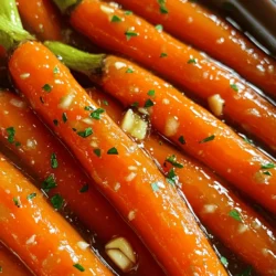 - 1 lb baby carrots, peeled - 2 tablespoons unsalted butter - 3 tablespoons honey - 3 garlic cloves, finely minced - 1 teaspoon fresh thyme leaves (or 1/2 teaspoon dried thyme) - Salt and freshly ground black pepper to taste - Optional: A sprinkle of chopped fresh parsley for garnish - Large pot - Skillet - Cooking utensils Honey garlic glazed carrots are a great side for many dishes. They pair well with: - Roasted chicken - Grilled steak - Baked fish - Quinoa or rice dishes These carrots add a sweet and savory touch that enhances any meal. You can serve them warm in a nice bowl. Drizzle the leftover sauce on top for extra flavor. The vibrant color will catch your eye and make your meal more appetizing. Try this dish for your next family dinner or holiday gathering. You can find the full recipe below. - Bring a large pot of water to a rolling boil. - Add 1 lb of peeled baby carrots. - Cook for 5-7 minutes until tender but crunchy. - Drain the carrots and set them aside. - In a skillet, melt 2 tablespoons of unsalted butter over medium heat. - Add 3 minced garlic cloves once the butter bubbles. - Sauté for 1 minute until the garlic is golden. - Mix in 3 tablespoons of honey and 1 teaspoon of fresh thyme. - Stir well for 1-2 minutes to thicken the sauce. - Add the cooked carrots and toss in the sauce until well coated. - Season with salt and freshly ground black pepper to taste. - Let the carrots simmer for another 2-3 minutes. - Serve the carrots warm in a decorative bowl. - Drizzle leftover sauce over the top for a lovely finish. - These glazed carrots pair well with roasted meats or can stand alone. For the full recipe, check out the detailed instructions above. Enjoy making these delicious honey garlic glazed carrots! To get that perfect crunch in your carrots, start with fresh baby carrots. Boil them for just 5-7 minutes. You want them tender but still firm. This method gives you a nice bite. If you like a sweeter taste, add more honey. You can also mix in a pinch of salt to balance the flavors. Taste as you go, and adjust until it feels just right for you. If you have leftovers, store them in an airtight container. Keep them in the fridge for up to three days. When you want to heat them, use a skillet. Add a splash of water to help steam them. This keeps them moist and tasty. You can also microwave them, but be careful not to overcook. You can prepare the carrots a day in advance. Cook them and store in the fridge. When you are ready to eat, just heat them up in a skillet. This saves time and keeps the flavors strong. For even better taste, add the honey glaze right before serving. This way, you keep the carrots vibrant and full of flavor. Check out the Full Recipe for more details on preparation! {{image_4}} If you want to switch things up, try different sweeteners instead of honey. Maple syrup or agave nectar work well. They add their own unique taste but still keep the dish sweet. For herbs, you can use rosemary or parsley. They will change the flavor, but in a tasty way. You can serve honey garlic glazed carrots in many fun ways. Try them as a warm salad. Just toss them with some greens and a splash of lemon. You can also add them to wraps. They give a sweet crunch to any filling. Moreover, these carrots fit into many cuisines. Use them in Asian stir-fries or Mediterranean dishes for a new twist. If you need gluten-free options, this recipe is already safe! Just ensure your honey is pure and check other labels. For a vegan version, swap the butter for olive oil or coconut oil. This keeps the dish rich and tasty without any animal products. Adjust the recipe based on your dietary needs, and you’ll still have a delicious side. Each serving of Honey Garlic Glazed Carrots contains about 150 calories. You get around 22 grams of carbohydrates, 6 grams of fat, and 1 gram of protein. The baby carrots provide a good dose of vitamins A and C, which help with your immune system. Honey adds natural sweetness and antioxidants, while garlic gives you heart health benefits. Thyme adds flavor and has anti-inflammatory properties. This recipe contains butter, which can be a concern for those with dairy allergies. If you're avoiding dairy, you can swap butter for olive oil. Honey is safe for most diets, but vegans should use maple syrup instead. For a healthier twist, consider using less honey or butter. You can also choose to steam the carrots instead of boiling them to keep more nutrients. To lighten up this dish, use less butter and honey. You can add more vegetables like green beans or peas to boost nutrition. Mixing in a variety of colors makes the dish more appealing and healthy. For a fresh taste, try adding a squeeze of lemon juice before serving. This adds brightness and complements the honey and garlic nicely. Honey garlic glazed carrots last about 3 to 5 days in the fridge. To keep them fresh, store them in an airtight container. This helps prevent moisture loss and keeps the flavors intact. If you notice any signs of spoilage, it’s best to discard them. Reheat them in a skillet to restore their shine and flavor. You can use frozen carrots, but fresh carrots taste better. Frozen carrots may lose some crunch during cooking. However, they save time and are convenient. If you use frozen, thaw them first and pat them dry. This helps the glaze stick better. Honey garlic glazed carrots pair well with many main dishes. Here are some great options: - Roast chicken - Grilled salmon - Beef stew - Pork chops - Quinoa salad Each of these dishes complements the sweet and savory flavors of the carrots. They add color and nutrition to your meal, making every plate pop. For the full recipe, check out the Honey Garlic Glazed Carrots section above. This article covered everything you need to make honey garlic glazed carrots. You learned about the ingredients, step-by-step cooking instructions, and helpful tips. I also shared ways to modify the recipe for different diets and preferences. Try this dish as a side with your favorite meals. Enjoy the sweet and savory flavor that everyone loves. It’s easy to make and sure to impress. Now, go ahead and get cooking!