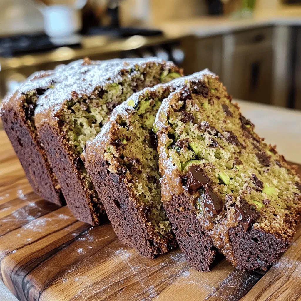 The base of this Chocolate Chip Zucchini Bread begins with a few key ingredients. Here’s what you will need: - 1 ½ cups grated zucchini - 1 cup all-purpose flour - 1 cup whole wheat flour - 1 teaspoon baking soda Grated zucchini is vital. It keeps the bread moist. You can use one medium zucchini for this amount. The mix of all-purpose and whole wheat flour gives a nice texture and flavor. Baking soda helps the bread rise. Next, we add sweeteners and flavorings to enhance the taste. Gather these ingredients: - ½ cup granulated sugar - ½ cup brown sugar - 1 teaspoon ground cinnamon - 2 teaspoons vanilla extract Granulated sugar and brown sugar work together. The brown sugar adds a rich, caramel flavor. Ground cinnamon brings warmth. Vanilla extract rounds out the flavors nicely. The final pieces come together in this section. You'll need: - 2 large eggs - ½ cup vegetable oil - 1 cup semi-sweet chocolate chips - ½ cup chopped walnuts or pecans (optional) Eggs provide structure and moisture. Vegetable oil keeps the bread soft. Chocolate chips add sweetness and indulgence. If you like, you can add chopped walnuts or pecans for crunch. This recipe is simple yet delicious. For the complete list and more details, check the Full Recipe. - Preheat the oven to 350°F (175°C). - Grease or line a 9x5-inch loaf pan with parchment paper. Start by preheating your oven to the right temperature. This step ensures even cooking. Next, prepare your loaf pan. Greasing it or using parchment paper helps the bread come out easily after baking. - Combine grated zucchini with sugars and rest. - Mix dry ingredients in a separate bowl. - Blend wet ingredients with zucchini mixture. In a large bowl, mix the grated zucchini with both sugars. Let it rest for about ten minutes. This helps the zucchini release its moisture. In another bowl, whisk together the all-purpose flour, whole wheat flour, baking soda, baking powder, salt, and cinnamon. This mixture is your dry ingredients. Now, add the eggs, vegetable oil, and vanilla to the zucchini mix. Stir until smooth and all ingredients are well combined. - Fold dry ingredients into wet ingredients. - Add chocolate chips and nuts. - Bake for 50-60 minutes and check for doneness. Next, slowly fold the dry ingredients into the wet mixture. Be gentle; overmixing can make the bread dense. Then, add in the chocolate chips and any nuts you want. Pour this rich batter into your prepared pan. Bake for 50 to 60 minutes. To check if it’s done, insert a toothpick in the center; it should come out clean or with a few crumbs. Enjoy the aroma as it fills your kitchen! For the full recipe, [click here](#). Zucchini gives this bread moisture. You need to let it release some water. After mixing the grated zucchini with sugar, let it rest for ten minutes. This step makes the bread soft and tender. Mixing the batter is key. Avoid overmixing after you add the dry ingredients. This keeps the texture light. Stir just until the flour disappears. Too much mixing can lead to a tough loaf. Spices can boost flavor. I suggest adding a bit of nutmeg or cloves. These spices pair well with chocolate and zucchini. They add warmth and depth to your bread. Chocolate chips can change the sweetness. Use semi-sweet chips for a balanced taste. If you want it sweeter, add more chocolate. This will make each bite a treat. Presentation matters! Dust your slices with powdered sugar for a pretty look. This small touch elevates your bread. Pairing options can enhance flavor. Try serving it with cream cheese spread. The creaminess adds richness and balances the sweetness. Enjoy your deliciously moist treat! For the complete recipe, check the Full Recipe link above. {{image_4}} To make this chocolate chip zucchini bread gluten-free, you can swap the all-purpose and whole wheat flour for gluten-free flour blends. Many brands offer a one-to-one ratio, making it easy to substitute. Just ensure the blend contains xanthan gum or similar for proper texture. This way, you keep the bread moist and delicious. If you want a vegan version, you can replace the eggs with flaxseed meal or applesauce. For flaxseed, mix 1 tablespoon of flaxseed with 3 tablespoons of water. Let it sit for a few minutes until it thickens. Applesauce works well, too; 1/4 cup replaces one egg. You can also use plant-based oil, like coconut or avocado oil, instead of vegetable oil. This keeps your bread rich and moist. You can jazz up your zucchini bread by adding dried fruits like raisins or cranberries. These add a nice chewiness and a hint of sweetness. Another great option is to add citrus zest, like lemon or orange. Just a teaspoon or two brightens the flavors, making each bite pop. These simple tweaks can transform your bread into a new treat every time. For the full recipe, check out the detailed instructions above. To keep your chocolate chip zucchini bread fresh, you can refrigerate or freeze it. If you refrigerate, wrap the bread tightly in plastic wrap or foil. This helps keep it moist. Store it in the fridge for up to one week. If you want to freeze it, slice the bread first. Place the slices in a freezer-safe bag. Remove as much air as possible to prevent freezer burn. The bread can last for three months in the freezer. When you want to enjoy your bread again, reheating is key. You can use the oven or microwave. For the oven, preheat to 350°F (175°C). Place the bread on a baking sheet and heat for about 10-15 minutes. This method keeps the bread moist and warm. If you use the microwave, heat a slice for about 15-20 seconds. Be careful not to overheat it. The microwave may make the bread a bit dry. The shelf life of chocolate chip zucchini bread depends on how you store it. When kept at room temperature, it lasts for about three days. In the fridge, it can stay good for up to one week. If you freeze it, it can last for three months. Always check for any signs of mold or spoilage before eating. Proper storage helps you enjoy this delicious treat longer. Yes, you can use frozen zucchini. Just remember to thaw it first. After thawing, drain any excess water. This step is key to keeping your bread moist. You can use a clean towel to squeeze out the water. This will help the bread bake better. You can check doneness in a few ways. First, the top should be golden brown. The edges will start to pull away from the pan. You can also press the top gently; it should spring back. If you want to be sure, use a toothpick. Insert it into the center; it should come out clean or with a few crumbs. You can add a few fun mix-ins to boost flavor. Here are some ideas: - Chopped nuts like walnuts or pecans for crunch. - Dried fruits, such as raisins or cranberries, for sweetness. - Different spices like nutmeg or cloves for depth. - A sprinkle of chocolate chips on top for extra richness. Feel free to experiment and create your own twist on the recipe. For the full recipe, check out the Chocolate Chip Zucchini Bliss. This blog post covered the key ingredients and steps to make delicious chocolate chip zucchini bread. You learned about mixing, baking, and storing it well. We explored fun ways to adjust flavors and textures, plus tips for serving. Remember, baking is all about having fun while making something tasty. Experiment with different ingredients to make this recipe your own. Enjoy every slice and share it with friends and family!