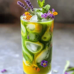 Matcha green tea powder is the star of this drink. I use 2 teaspoons for a rich flavor. This powder is finely ground green tea leaves. It gives a vibrant green color and a nice boost of energy. Culinary-grade lavender buds add a lovely floral note. You need 1 tablespoon for the infusion. Make sure to choose culinary-grade because other types may not be safe to eat. This step enhances the drink's aroma and taste. I use 2 tablespoons of honey to sweeten the drink. You can adjust this based on your taste. Feel free to swap honey with agave or maple syrup. Both options work well and give a different flavor. For the creamy texture, I use 1 cup of milk. You can use dairy or plant-based milk. Almond, oat, or coconut milk adds unique flavors. Choose what you enjoy most or what you have at home. To make the drink pretty, I suggest adding garnishes. A sprig of lavender looks lovely. Edible flowers like violets or nasturtiums also work great. These add color and a touch of elegance to your Lavender Honey Iced Matcha. For the full recipe, check the details above. Start by simmering 1 cup of water in a small saucepan. Add 1 tablespoon of culinary-grade lavender buds. Let it steep for 5 minutes. This allows the floral flavor to come out. Next, strain the mixture to remove the lavender buds. Set the lavender-infused water aside to cool. In a small bowl, measure 2 teaspoons of matcha green tea powder. Add 1 tablespoon of hot water to the bowl. Use a whisk to mix until you have a smooth paste. Take your time to break up any clumps. This step is key for a creamy texture in your drink. In a large glass, pour the cooled lavender-infused water. Then, add the honey and the prepared matcha mixture. Stir well to mix everything together. Make sure the honey dissolves completely. This makes the drink sweet and flavorful. Now, fill the glass with ice cubes. Pour in 1 cup of milk, either dairy or a plant-based option. Gently stir the mixture again to combine all the flavors. Taste your drink and adjust sweetness if you need to. Add more honey if you want it sweeter. To make your drink pretty, garnish it with a sprig of lavender. You can also add some edible flowers like violets or nasturtiums. This adds a lovely look and enhances the aroma. Your Lavender Honey Iced Matcha is now ready to enjoy! For the full recipe, check out the details above. To make a great Lavender Honey Iced Matcha, start with quality ingredients. Look for vibrant green matcha powder. It should smell fresh and grassy. Culinary-grade lavender buds add the right floral note. Choose honey that fits your taste, whether light or dark. A good milk choice enhances the drink’s creaminess. You can pick dairy or plant-based options like almond or oat milk. Mixing matcha can be tricky. Use a small bowl for better control. Whisk the matcha with hot water until smooth. If it clumps, you might have added too little water. A frothy texture helps the matcha blend well with the other ingredients. Make sure there are no lumps for the best taste. Sweetness can change the drink's flavor. Start with two tablespoons of honey. This gives a nice balance with the matcha and lavender. If you like it sweeter, add more honey little by little. Always taste before you serve. You can also try maple syrup or agave for a different twist. Presentation matters when serving this drink. Use a clear glass to show off the layers. Add ice cubes for a refreshing look. Garnish with a sprig of lavender on top. Edible flowers can make it even more special. A colorful drink is always more inviting. For the full recipe, check the complete guide above. {{image_4}} When making Lavender Honey Iced Matcha, you can pick your milk wisely. Dairy milk gives a rich, creamy taste. Whole milk makes it even creamier. If you prefer non-dairy, almond milk or oat milk work well. These options still taste great with the lavender and matcha. Just be aware that some non-dairy milks can change the flavor a bit. While lavender shines in this drink, feel free to mix in other herbs. For example, mint adds a fresh twist. You can also try rosemary for an earthy flavor. Adding a slice of fresh ginger gives a spicy kick. Each herb changes the drink's taste, making it unique to your liking. I love my matcha iced, especially on warm days. But you can enjoy this drink hot too! To make a hot version, just skip the ice and use warm milk instead. The hot drink brings out the matcha's earthy tones and the lavender's floral notes. It’s perfect for cozy evenings. Honey is my go-to sweetener, but you can switch it up. Maple syrup is a tasty alternative with a different flavor. Agave nectar also works, providing a light sweetness. If you want less sugar, try using stevia or monk fruit. Just remember to taste as you go. Adjust to find your perfect sweetness level. If you have leftover Lavender Honey Iced Matcha, store it in the fridge. Use a sealed container to keep it fresh. It’s best to drink it within two days for the best taste. If you wait too long, the flavors may change. I suggest using glass jars with tight lids. They are perfect for keeping drinks fresh. You can also use plastic containers, but glass is better for flavor. Make sure the container is clean before you pour in your matcha. To keep your Lavender Honey Iced Matcha fresh, avoid adding ice until you are ready to drink. Ice can melt and dilute the taste. If you plan to enjoy it later, store it without ice and add it just before drinking. This way, the drink stays strong and flavorful. Lavender Honey Iced Matcha is a cool drink that mixes matcha and lavender. It has a sweet taste from honey and a floral note from lavender. The matcha provides a vibrant green color and a smooth texture. This drink is perfect for hot days and feels refreshing. Yes, you can make this drink vegan. Use plant-based milk like almond, oat, or coconut. Choose a vegan honey substitute to keep it sweet. This way, you enjoy the same great flavor without animal products. To reduce bitterness, use quality matcha powder. Whisk it well with hot water to remove clumps. Adding honey or sweeteners also helps balance the taste. You can also mix in more milk to soften the flavor. Matcha is great for health! It is rich in antioxidants, which fight free radicals. It may boost your metabolism and provide steady energy. Matcha also supports calmness due to its L-theanine content, making it a smart choice for your drink. Serve Lavender Honey Iced Matcha in a tall glass with ice cubes. Garnish with lavender sprigs or edible flowers for a pretty touch. You can also pair it with light snacks, like fruit or cookies. This makes your drink look great and taste even better. For the complete recipe, check out the full recipe. This article covered how to create a delightful Lavender Honey Iced Matcha. You learned about key ingredients, from matcha powder to milk options. I shared step-by-step instructions for making it. You also discovered tips for selecting quality items and achieving perfect consistency. Variations provide options, and storage tips help keep your drink fresh. Enjoy crafting this refreshing drink. It’s a unique blend of flavor and health. Exploring lavender and matcha creates a tasty experience you can share. Now, go ahead and sip your creation!