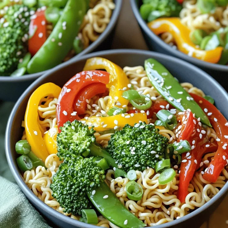 For a delicious Spicy Ramen Noodle Stir Fry, you will need the following ingredients: - Instant ramen noodles - Vegetable oil - Mixed bell peppers - Broccoli florets - Snap peas - Red onion - Garlic - Fresh ginger - Sriracha sauce - Soy sauce - Sesame oil - Honey or maple syrup - Green onions for garnish - Sesame seeds for garnish Each component brings unique flavors and colors to your dish. The instant ramen noodles form the base while the vegetables add crunch and nutrition. The combination of sriracha and soy sauce creates a spicy and savory sauce. Using fresh garlic and ginger enhances the taste and aroma. For a hint of sweetness, add honey or maple syrup. Finally, the green onions and sesame seeds give a nice finish and extra texture. You can find the full recipe at the end of the article. Enjoy the process of gathering these ingredients and prepping for your tasty meal! - Bring a pot of water to a boil. - Cook the ramen noodles for 3-4 minutes. Drain them well and set aside. - Heat 2 tablespoons of vegetable oil in a large pan over medium-high heat. - Add 1 small sliced red onion and sauté for 2-3 minutes until soft. - Stir in 2 minced garlic cloves and 1 tablespoon of fresh grated ginger. Cook for 30 seconds until fragrant. - Toss in 1 cup of mixed bell peppers, 1 cup of broccoli florets, and 1 cup of snap peas. Stir-fry for 4-5 minutes until crisp-tender. - Add the cooked ramen noodles to the pan. Pour in 2-3 tablespoons of sriracha sauce, 2 tablespoons of soy sauce, 1 tablespoon of sesame oil, and 1 tablespoon of honey. Mix well to coat the noodles. - Cook for an additional 2-3 minutes to heat through. - Remove from heat and garnish with sliced green onions and sesame seeds. Enjoy your spicy ramen noodle stir fry! For the full recipe, you can refer to the included details. - You can adjust spice levels with sriracha. Start with a little and add more if you like it hot. - Adding fresh herbs like cilantro or basil gives depth. You can also use sesame seeds for a nutty touch. - Stir-frying works best for this dish. It keeps the noodles and veggies crisp. Boiling can make them soggy. - Use high heat and cook quickly. This helps the veggies stay bright and crunchy while the noodles heat through. - Serve your stir fry in deep, colorful bowls. This makes the dish look inviting. - For visual appeal, garnish with sliced green onions and sesame seeds. A drizzle of sriracha adds a nice touch too. For the full recipe, check out the detailed instructions above. {{image_4}} You can easily change the protein in your spicy ramen noodle stir fry. For a meaty option, try chicken, beef, or shrimp. Simply cook the protein first, then add your veggies. If you prefer plant-based options, tofu or tempeh work great too. Just cube them and sauté until golden. Seasonal veggies can give your dish a fresh twist. Think about using zucchini, carrots, or bok choy. Each green brings its unique flavor. For example, spinach adds a mild taste, while kale gives a hearty bite. Mix and match based on what you love or what's in season. Switch up your sauce for a different taste. You can try sweet and sour sauce for a fruity kick. If you need gluten-free or low-sodium options, look for tamari or coconut aminos. These alternatives keep your meal tasty without the extra sodium. Check the labels to ensure they fit your needs. For the full recipe, you can find all the details mentioned above! To keep your spicy ramen noodle stir fry fresh, use airtight containers. Glass containers work great. They are safe for the fridge and help keep the food from getting soggy. Let the stir fry cool before sealing it. This step prevents moisture build-up. Store it in the fridge for up to three days. You can reheat your stir fry in two ways: microwave or stovetop. For the microwave, place your stir fry in a bowl and cover it with a damp paper towel. Heat it in short bursts to avoid overcooking. For stovetop, add a little oil to a pan and heat over medium heat. Stir frequently until it’s heated through. This method helps keep the texture and flavor intact. Yes, you can freeze stir fry! Portion it into freezer-safe bags or containers. Remove as much air as possible to prevent freezer burn. Your stir fry can last up to three months in the freezer. To thaw, move it to the fridge overnight. Reheat it on the stovetop for best results. This way, it retains its taste and texture. To tone down the heat in your stir fry, you can do a few things: - Use less sriracha sauce. Start with one tablespoon. - Add more honey or maple syrup for sweetness. - Mix in extra vegetables, like carrots or cucumbers, to balance heat. - Serve with a side of yogurt or sour cream for coolness. These tips help make the dish enjoyable for everyone. Yes! You can swap ramen for other noodles. Here are some great options: - Udon noodles offer a thick, chewy texture. - Rice noodles are gluten-free and light. - Soba noodles add a nutty flavor. - Spaghetti works in a pinch, giving a unique twist. Feel free to experiment and find your favorite! Definitely! This spicy ramen noodle stir fry works well for meal prep. Here’s how: - Cook the stir fry and let it cool completely. - Store in airtight containers in the fridge. - It stays fresh for up to three days. - Reheat in the microwave or on the stove. You can enjoy a quick, tasty meal anytime. For the full recipe, check out the details above! This spicy ramen noodle stir fry combines easy steps with tasty ingredients. You can whip this up quickly, making it perfect for busy days. Remember to adjust the spice to suit your taste. Experiment with different proteins and veggies for variety. Store leftovers properly to enjoy later. With this guide, you can make a delicious meal anytime. Try new flavors and enjoy your cooking!