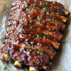 To make tasty oven-baked BBQ ribs, you need the following main ingredients: - 2 racks of baby back ribs - 1 cup brown sugar - 1 tablespoon smoked paprika - 1 tablespoon chili powder - 1 tablespoon garlic powder - 1 tablespoon onion powder - 1 teaspoon ground cumin - 1 teaspoon cayenne pepper (optional for added heat) - Salt and pepper to taste - 1 cup barbecue sauce (your preferred brand or homemade) These ingredients work together to create a sweet and spicy flavor. The brown sugar adds sweetness, while the spices bring depth. Feel free to customize your ribs with these optional ingredients: - 1 tablespoon mustard (for tang) - 1 tablespoon apple cider vinegar (for brightness) - Fresh herbs like thyme or rosemary (for aroma) Adding these can give your ribs a unique twist. Try different combinations to find what you love best! For the best results, I suggest using baby back ribs. They cook up tender and juicy. Spare ribs are another option; they have more fat and can be very flavorful. Whichever type you choose, make sure they are fresh and high quality to ensure a great meal. For the complete cooking process, refer to the Full Recipe. Enjoy creating this delicious dish! First, preheat your oven to 300°F (150°C). This low heat helps the ribs cook slowly. It makes them very tender and juicy. Next, check your ribs. Remove the silver skin from the back. This helps the flavors soak in better. If it's hard to grip, use a paper towel. Now, dry the ribs with paper towels. This step is key for the rub to stick well. In a bowl, mix the following spices: - 1 cup brown sugar - 1 tablespoon smoked paprika - 1 tablespoon chili powder - 1 tablespoon garlic powder - 1 tablespoon onion powder - 1 teaspoon ground cumin - 1 teaspoon cayenne pepper (optional) - Salt and pepper to taste Stir everything together. This rub adds great flavor to your ribs. Sprinkle it all over the ribs. Make sure to cover every side. Take your time here, as this is where the magic starts. Grab a large piece of aluminum foil. Place the seasoned ribs bone side down in the center. Wrap the foil tightly around the ribs. This creates a steam pouch that keeps moisture in. Place the wrapped ribs on a baking sheet. Now, slide them into the oven. Bake for 2.5 to 3 hours. The meat should be tender and easy to pull away from the bone. When the ribs are done, carefully unwrap them. Watch out for steam! Brush your favorite barbecue sauce on top. Make sure to use a thick layer for that sticky finish. Next, set your oven to broil. Broil the ribs for 5-7 minutes. Keep an eye on them so they don’t burn. You want a nice caramelized glaze. After broiling, let the ribs rest for about 10 minutes. This lets the juices settle. Finally, slice the ribs and serve with extra sauce on the side. Enjoy your tasty creation! For detailed steps, check the Full Recipe. When picking ribs, look for baby back ribs. They are tender and flavorful. Choose ribs with good marbling. This means the meat has small flecks of fat. This fat adds taste and moisture. Avoid ribs with too much fat on the outside. A clean, pink color is best. Fresh ribs should feel firm when you press on them. To boost flavor, always remove the silver membrane from the back of the ribs. This thin layer can block seasonings. Use a paper towel for a better grip. After that, pat the ribs dry. This helps the rub stick well. For the spice rub, mix brown sugar, smoked paprika, garlic powder, and more. The right mix makes a big taste difference. Let the ribs sit with the rub for at least 30 minutes. This gives time for the flavors to soak in. Bake the ribs at 300°F (150°C) for tenderness. Cooking low and slow is key. Aim for 2.5 to 3 hours in the oven. Check if they are done by pulling at the bones. If the meat pulls away easily, they are ready. Broil the ribs for 5-7 minutes to caramelize the sauce. Keep an eye on them to avoid burning. The perfect cook time makes your ribs juicy and flavorful. For a full recipe, see the Sweet & Spicy Oven-Baked BBQ Ribs recipe above. {{image_4}} You can change the spice rub to fit your taste. Here are a few ideas: - Asian-Inspired: Use five-spice powder, sesame seeds, and ginger. - Herb Blend: Add dried thyme, oregano, and rosemary for a fresh twist. - Sweet and Smoky: Mix in some brown sugar, smoked paprika, and cayenne for heat. Experimenting with spices can lead to new favorites. Each mix offers unique flavor profiles that can surprise your guests. Choosing the right BBQ sauce is key. You can go for store-bought or make your own. - Store-bought: Pick a sauce that you love. Look for options with rich flavors and good ingredients. - Homemade: Making your own sauce is fun! You can control the sweetness and heat. A simple mix of ketchup, vinegar, and spices can be a winner. Feel free to try different brands or recipes. Each sauce adds its own character to the ribs. Pair your ribs with tasty sides for a great meal. Here are some ideas: - Coleslaw: This crunchy salad adds freshness. - Cornbread: Soft, warm cornbread balances the flavors. - Baked Beans: Sweet beans complement the savory ribs well. You can get creative with your plate. Mixing and matching sides can make your meal exciting and delicious. Check out the Full Recipe for more tips and serving ideas! To store leftover ribs, first let them cool down. This helps keep the meat juicy. Wrap the ribs tightly in plastic wrap or aluminum foil. You can also place them in an airtight container. Store them in the fridge if you plan to eat them within three days. When reheating ribs, you want to keep them moist. One great way is to preheat your oven to 250°F (120°C). Place the ribs on a baking sheet and add a splash of water or extra barbecue sauce. Cover them with foil to trap steam. Bake for about 20-30 minutes. This method warms them up without drying them out. If you have more ribs than you can eat, freezing is a smart choice. Wrap the ribs in plastic wrap then in foil, or use a freezer bag. Remove as much air as you can. Label the bag with the date. Ribs can stay fresh in the freezer for up to three months. When you're ready, thaw them in the fridge overnight before reheating. For the complete recipe, check out the Full Recipe. Bake the ribs for 2.5 to 3 hours at 300°F (150°C). This low heat makes the ribs tender. You want the meat to pull away from the bone easily. Yes, you can grill the ribs. Start by baking them for 2 hours. Then, grill them for about 15 minutes. This gives a nice char and smoky flavor. Great sides for ribs include coleslaw, corn on the cob, or baked beans. You can also serve potato salad or garlic bread. These sides add balance to the meal. Check if the meat pulls away from the bone easily. You can also use a meat thermometer. The internal temperature should reach 190°F (88°C) for perfect tenderness. Enjoy your ribs with confidence! Oven-baked BBQ ribs are a treat you can master at home. We discussed key ingredients and how to make a great spice rub. Prepping the oven and ribs sets you up for success. Using wrapping and baking techniques helps lock in flavors. I shared tips for rib selection and cooking times. Don't forget fun variations and serving ideas to keep it fresh. Finally, proper storage helps you enjoy leftovers later. Now it's time to gather your ingredients and get cooking! You’ll impress everyone with your tasty ribs.
