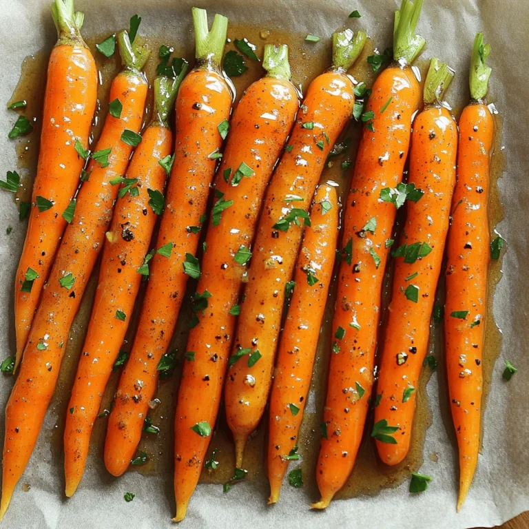 To make Maple Glazed Carrots, you will need the following: - 1 pound fresh baby carrots (or peeled and sliced large carrots) - 3 tablespoons pure maple syrup - 2 tablespoons unsalted butter, softened - 1 tablespoon extra virgin olive oil - 1 teaspoon ground cinnamon - 1/2 teaspoon sea salt - 1/4 teaspoon freshly ground black pepper - Fresh parsley, finely chopped (for garnish) You can swap items if needed. Here are some options: - Use honey instead of maple syrup for a different sweetness. - Replace unsalted butter with vegan butter for a dairy-free option. - If you don’t have ground cinnamon, try nutmeg for a warm flavor. - Olive oil can be replaced by avocado oil or canola oil. Choosing fresh carrots makes a big difference. Here are some tips: - Look for bright orange color. This means they are fresh and sweet. - Check for firmness. Soft or wrinkled carrots are old and not tasty. - If possible, buy organic carrots. They often have better flavor. - Try to pick carrots with green tops. They should look fresh and vibrant. Start your cooking by preheating the oven to 400°F (200°C). This high heat helps caramelize the carrots. While the oven warms, line a baking sheet with parchment paper. This step makes cleaning easy and keeps the carrots from sticking. In a large mixing bowl, combine these ingredients: - 3 tablespoons pure maple syrup - 2 tablespoons unsalted butter, softened - 1 tablespoon extra virgin olive oil - 1 teaspoon ground cinnamon - 1/2 teaspoon sea salt - 1/4 teaspoon freshly ground black pepper Whisk these items together until the butter melts. You want a smooth glaze that coats the carrots well. Next, add 1 pound of fresh baby carrots to your bowl. Toss them gently in the maple glaze. Make sure each carrot gets a nice coating. Once coated, spread the carrots on your prepared baking sheet. Lay them out in a single layer. This helps them cook evenly. Now you’re ready to roast! Follow the full recipe for the rest of the cooking steps, and enjoy the sweet and savory flavors of your Maple Glazed Carrots. To achieve a perfect glaze, mix the maple syrup, butter, and olive oil well. This creates a smooth blend. Whisk until the butter melts. The glaze should coat the carrots evenly. You can adjust the sweetness by adding more maple syrup if you like it sweeter. A touch of cinnamon adds warmth and depth. You’ll know the carrots are done when they are tender and slightly golden. Cook them for about 25-30 minutes at 400°F. Halfway through cooking, flip the carrots. This helps them caramelize evenly. Test a carrot with a fork; it should pierce easily. One common mistake is overcrowding the baking sheet. Ensure the carrots are in a single layer. This allows for even cooking and browning. Another mistake is skipping the flipping step. Flipping helps all sides get that lovely caramelized finish. Lastly, don’t rush the cooking time. Patience is key for the best flavor! For a detailed guide on making Maple Glazed Carrots, check out the Full Recipe. {{image_4}} You can easily change the flavor of maple glazed carrots. Try adding spices like nutmeg or ginger. These spices give a warm taste. Fresh herbs like thyme or rosemary work well too. Just sprinkle them on before roasting. This small change can make a big difference. Mix in other veggies for more color and taste. Sweet potatoes or parsnips fit nicely with carrots. Chop them into similar sizes and coat them in the maple glaze. You can also add bell peppers for a sweet crunch. This makes the dish even more fun and tasty. If you want to switch up the sweetness, try alternatives to maple syrup. Honey or agave syrup can work well. For a richer flavor, use brown sugar. Each sweetener brings its own twist to the dish. Just keep the same amount as the maple syrup in the full recipe. You can store leftover maple glazed carrots in the fridge. Place them in an airtight container. They will stay fresh for up to four days. When you want to eat them again, take them out. This way, you keep all that sweet flavor. To reheat the carrots, you have a few options. The oven works best. Preheat it to 350°F (175°C). Spread the carrots on a baking sheet. Heat for about 10-15 minutes. You can also use a microwave. Just place them in a safe dish, cover lightly, and heat for about 2-3 minutes. Stir halfway to ensure even warmth. If you want to save them for later, freezing is a great choice. First, let the carrots cool completely. Then, place them in a freezer-safe bag. Try to remove as much air as possible. They can last for about three months in the freezer. When ready to use, thaw them in the fridge overnight. Reheat as mentioned before. Enjoy that sweet taste again! For the full recipe, check out the details above. Yes, you can use frozen carrots. However, fresh carrots taste better. If you use frozen, thaw them first. Pat them dry to remove extra moisture. This helps the glaze stick better and gives a nice caramel color. To make Maple Glazed Carrots vegan, replace the butter with coconut oil or a vegan butter. The maple syrup and olive oil are already vegan. This change keeps the flavor rich while making it plant-based. These carrots go well with many dishes. They complement roasted chicken, turkey, or pork. You can also serve them with grains like quinoa or rice. For a vegetarian meal, pair them with a hearty salad or a grain bowl. Enjoy the sweet and savory flavors together! For the full recipe, check out the section above. This blog post offered a clear guide on making maple glazed carrots. We looked at ingredients, substitutions, and tips for choosing fresh carrots. Next, I shared step-by-step instructions to prepare the dish with a perfect glaze. You learned about variations, storage options, and important FAQs. In the end, maple glazed carrots are simple and tasty. Use fresh ingredients and enjoy this side dish anytime. Happy cooking!