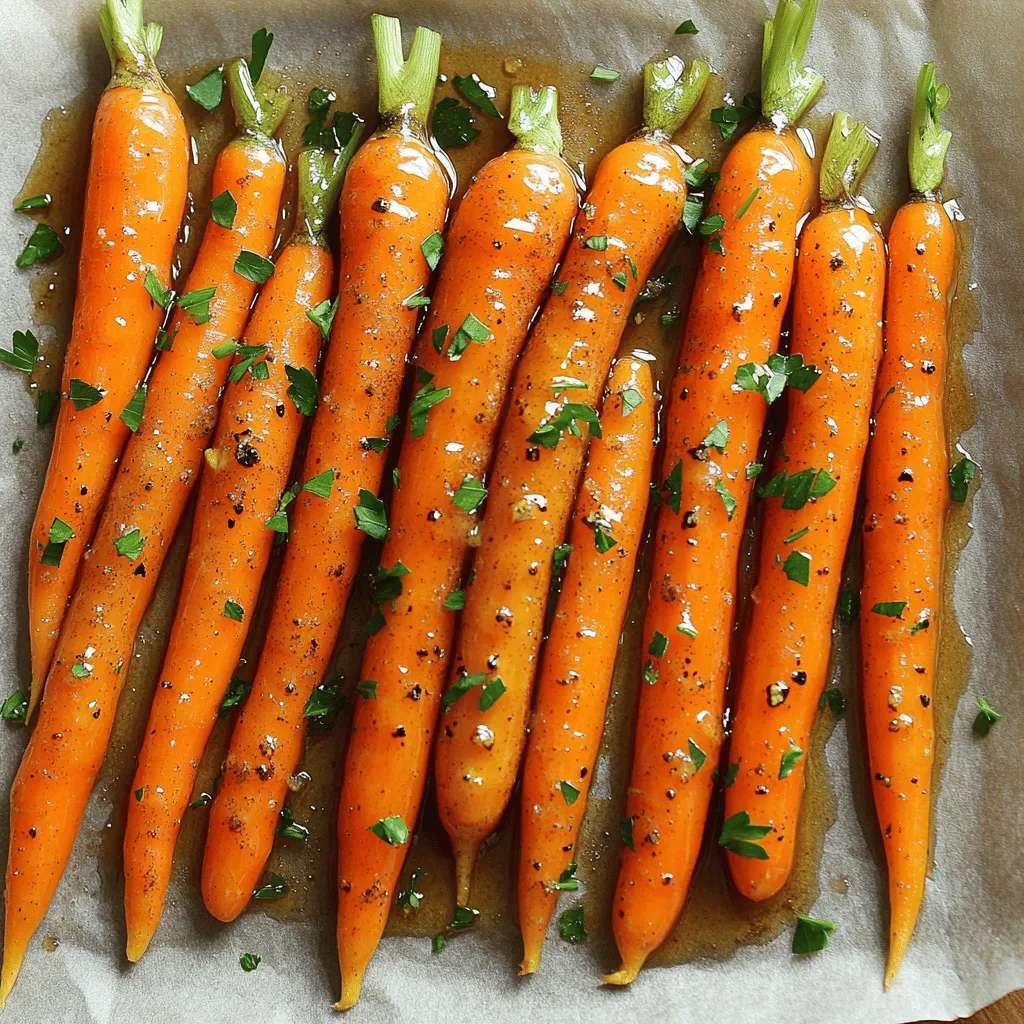 To make Maple Glazed Carrots, you will need the following: - 1 pound fresh baby carrots (or peeled and sliced large carrots) - 3 tablespoons pure maple syrup - 2 tablespoons unsalted butter, softened - 1 tablespoon extra virgin olive oil - 1 teaspoon ground cinnamon - 1/2 teaspoon sea salt - 1/4 teaspoon freshly ground black pepper - Fresh parsley, finely chopped (for garnish) You can swap items if needed. Here are some options: - Use honey instead of maple syrup for a different sweetness. - Replace unsalted butter with vegan butter for a dairy-free option. - If you don’t have ground cinnamon, try nutmeg for a warm flavor. - Olive oil can be replaced by avocado oil or canola oil. Choosing fresh carrots makes a big difference. Here are some tips: - Look for bright orange color. This means they are fresh and sweet. - Check for firmness. Soft or wrinkled carrots are old and not tasty. - If possible, buy organic carrots. They often have better flavor. - Try to pick carrots with green tops. They should look fresh and vibrant. Start your cooking by preheating the oven to 400°F (200°C). This high heat helps caramelize the carrots. While the oven warms, line a baking sheet with parchment paper. This step makes cleaning easy and keeps the carrots from sticking. In a large mixing bowl, combine these ingredients: - 3 tablespoons pure maple syrup - 2 tablespoons unsalted butter, softened - 1 tablespoon extra virgin olive oil - 1 teaspoon ground cinnamon - 1/2 teaspoon sea salt - 1/4 teaspoon freshly ground black pepper Whisk these items together until the butter melts. You want a smooth glaze that coats the carrots well. Next, add 1 pound of fresh baby carrots to your bowl. Toss them gently in the maple glaze. Make sure each carrot gets a nice coating. Once coated, spread the carrots on your prepared baking sheet. Lay them out in a single layer. This helps them cook evenly. Now you’re ready to roast! Follow the full recipe for the rest of the cooking steps, and enjoy the sweet and savory flavors of your Maple Glazed Carrots. To achieve a perfect glaze, mix the maple syrup, butter, and olive oil well. This creates a smooth blend. Whisk until the butter melts. The glaze should coat the carrots evenly. You can adjust the sweetness by adding more maple syrup if you like it sweeter. A touch of cinnamon adds warmth and depth. You’ll know the carrots are done when they are tender and slightly golden. Cook them for about 25-30 minutes at 400°F. Halfway through cooking, flip the carrots. This helps them caramelize evenly. Test a carrot with a fork; it should pierce easily. One common mistake is overcrowding the baking sheet. Ensure the carrots are in a single layer. This allows for even cooking and browning. Another mistake is skipping the flipping step. Flipping helps all sides get that lovely caramelized finish. Lastly, don’t rush the cooking time. Patience is key for the best flavor! For a detailed guide on making Maple Glazed Carrots, check out the Full Recipe. {{image_4}} You can easily change the flavor of maple glazed carrots. Try adding spices like nutmeg or ginger. These spices give a warm taste. Fresh herbs like thyme or rosemary work well too. Just sprinkle them on before roasting. This small change can make a big difference. Mix in other veggies for more color and taste. Sweet potatoes or parsnips fit nicely with carrots. Chop them into similar sizes and coat them in the maple glaze. You can also add bell peppers for a sweet crunch. This makes the dish even more fun and tasty. If you want to switch up the sweetness, try alternatives to maple syrup. Honey or agave syrup can work well. For a richer flavor, use brown sugar. Each sweetener brings its own twist to the dish. Just keep the same amount as the maple syrup in the full recipe. You can store leftover maple glazed carrots in the fridge. Place them in an airtight container. They will stay fresh for up to four days. When you want to eat them again, take them out. This way, you keep all that sweet flavor. To reheat the carrots, you have a few options. The oven works best. Preheat it to 350°F (175°C). Spread the carrots on a baking sheet. Heat for about 10-15 minutes. You can also use a microwave. Just place them in a safe dish, cover lightly, and heat for about 2-3 minutes. Stir halfway to ensure even warmth. If you want to save them for later, freezing is a great choice. First, let the carrots cool completely. Then, place them in a freezer-safe bag. Try to remove as much air as possible. They can last for about three months in the freezer. When ready to use, thaw them in the fridge overnight. Reheat as mentioned before. Enjoy that sweet taste again! For the full recipe, check out the details above. Yes, you can use frozen carrots. However, fresh carrots taste better. If you use frozen, thaw them first. Pat them dry to remove extra moisture. This helps the glaze stick better and gives a nice caramel color. To make Maple Glazed Carrots vegan, replace the butter with coconut oil or a vegan butter. The maple syrup and olive oil are already vegan. This change keeps the flavor rich while making it plant-based. These carrots go well with many dishes. They complement roasted chicken, turkey, or pork. You can also serve them with grains like quinoa or rice. For a vegetarian meal, pair them with a hearty salad or a grain bowl. Enjoy the sweet and savory flavors together! For the full recipe, check out the section above. This blog post offered a clear guide on making maple glazed carrots. We looked at ingredients, substitutions, and tips for choosing fresh carrots. Next, I shared step-by-step instructions to prepare the dish with a perfect glaze. You learned about variations, storage options, and important FAQs. In the end, maple glazed carrots are simple and tasty. Use fresh ingredients and enjoy this side dish anytime. Happy cooking!