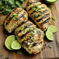 To make the best cilantro lime chicken, you need a few key ingredients. Here’s what you will need: - 4 boneless, skinless chicken breasts - 1/4 cup fresh cilantro, finely chopped - Zest of 2 limes - 1/4 cup fresh lime juice (about 2 limes) - 2 cloves garlic, minced - 1 teaspoon ground cumin - 1 teaspoon smoked paprika - 1 teaspoon olive oil - Salt and freshly ground black pepper, to taste - Lime slices and extra cilantro leaves for garnish Using fresh ingredients is vital for this dish. Fresh lime juice adds a bright flavor. Fresh cilantro brings a burst of herbal taste. Together, they create a refreshing and zesty profile that enhances the chicken. When possible, always choose fresh over dried. For extra flavor, consider adding some optional ingredients. Here are a few ideas: - Sliced bell peppers or onions for a colorful touch - Avocado for creaminess - Jalapeños for heat - Additional spices like chili powder for a kick - A splash of orange juice for a sweet twist These add-ins can elevate your cilantro lime chicken. Feel free to mix and match based on your taste. They can make your dish even more exciting! If you want to see the full recipe, check out the [Full Recipe]. To make the marinade, gather these ingredients: fresh lime juice, lime zest, minced garlic, chopped cilantro, ground cumin, smoked paprika, olive oil, salt, and black pepper. In a medium bowl, mix the lime juice and zest. Add the minced garlic and chopped cilantro next. Then, sprinkle in the ground cumin and smoked paprika. Pour in the olive oil and season with salt and pepper. Whisk it all together until smooth. This marinade is the key to tasty cilantro lime chicken. Now it's time to marinate the chicken. Place the chicken breasts in a large resealable bag or a shallow glass dish. Make sure they sit flat and have room. Pour the marinade over them. Seal the bag or cover the dish tightly with plastic wrap. For the best flavor, let the chicken marinate for at least 30 minutes. If you have more time, two hours will make the flavors even stronger. You can cook your cilantro lime chicken in two main ways: grilling or using a skillet. If you choose to grill, preheat your grill to medium-high heat. Brush the grates with olive oil to stop the chicken from sticking. Grill each chicken breast for about 6-7 minutes on each side. Look for a golden-brown color and grill marks. If you pick skillet cooking, heat a bit of olive oil in a large skillet over medium-high heat. Cook the chicken for the same time, checking that it reaches an internal temperature of 165°F (75°C). Both methods give you juicy, flavorful chicken. For the full recipe, check out the details above. To make the best cilantro lime chicken, focus on the marinade. Start with fresh lime juice and zest. These add a bright flavor that makes the chicken shine. Use a good amount of cilantro for that fresh taste. The garlic brings in a nice kick, while cumin and smoked paprika add warmth. Mix these well and let them blend for a few minutes before use. Marinate the chicken for at least 30 minutes. If you have more time, let it sit for up to 2 hours. This time allows the flavors to soak into the meat. It really makes a difference in taste. Always use a resealable bag or glass dish for marinating, as this helps coat every piece evenly. When cooking your chicken, aim for an internal temperature of 165°F (75°C). This is key for safety and juiciness. Use a meat thermometer to check. Once the chicken is cooked, you will see nice grill marks and a golden-brown color. Cook the chicken for about 6-7 minutes on each side. This timing can vary based on the thickness of the chicken breasts. If you are unsure, cut into a piece to check for any pinkness. The meat should be white and juices should run clear. Cilantro lime chicken pairs well with many sides. Consider serving it with Mexican rice for a classic taste. A fresh salad with lime vinaigrette adds a bright crunch. You could also try grilled veggies for a colorful plate. For a twist, serve it in tacos with fresh toppings. Use lime slices and extra cilantro to garnish the chicken. This not only looks good but also boosts the flavor. For the full recipe, check here [Full Recipe]. {{image_4}} You can use different cuts of chicken for this recipe. Chicken thighs add moisture and rich flavor. Drumsticks also work well, offering a fun, hands-on eating experience. If you prefer, you can even use a whole chicken. Just make sure to adjust cooking times based on the cut you choose. Feel free to get creative with the flavors! You can add spices like chili powder for heat or honey for sweetness. If you like it smoky, try adding chipotle powder. For a fresh twist, mix in some diced mango or pineapple. These changes can make the dish unique to your taste. You can cook this dish in various ways. Oven-baking is easy and gives you even heat. Just set your oven to 400°F (200°C) and bake for about 25-30 minutes. Air-frying is another great option. It cooks the chicken quickly and makes it crispy outside while keeping it juicy inside. If you prefer slow cooking, place the marinated chicken in a slow cooker. Cook it on low for about 6 hours. This method makes the chicken super tender and full of flavor. To keep your Cilantro Lime Chicken fresh, store it in the fridge. Place the chicken in an airtight container. If you want to freeze it, wrap it well in plastic wrap and then in aluminum foil. This helps prevent freezer burn. Always cool the chicken before storing it. Try to eat leftovers within three days for the best flavor. Use low heat to reheat your chicken. You can use a skillet or the oven. If you use a skillet, add a splash of water or broth. This helps keep the chicken moist. Heat slowly until warm. For the oven, set it to 350°F (175°C). Cover the chicken with foil to lock in moisture. This way, you will enjoy the same great taste. In the fridge, Cilantro Lime Chicken lasts up to three days. If you freeze it, it can stay good for about three months. Label your containers with the date. This helps you keep track of how long it has been stored. Always check for any off smells or changes in texture before eating. You can pair Cilantro Lime Chicken with many sides. Here are a few great options: - Mexican rice - Black beans - Grilled corn - Avocado salad - Fresh salsa - Roasted veggies These sides add color and flavor. They also make your meal balanced and fun. You can use dried cilantro, but fresh is best. Dried cilantro has less flavor. It fades during drying. Fresh cilantro gives a bright, zesty taste. If using dried, use less than fresh. About one tablespoon of dried cilantro equals one-quarter cup of fresh. Always adjust to your taste. To check if the chicken is done, use a meat thermometer. The inside should reach 165°F (75°C). If you don’t have a thermometer, look for clear juices. Cut into the thickest part. If the juices run clear and the meat is not pink, it is ready. Cooking chicken properly keeps it safe to eat. Cilantro Lime Chicken shines with fresh ingredients for bold flavor. Key steps include preparing a vibrant marinade, allowing time for marinating, and choosing the right cooking method. Don’t forget to try different cuts or cooking styles as well. For leftovers, store them properly to maintain taste and texture. Overall, this dish offers flexibility and great taste. You can make it your own with optional add-ins and perfect pairings. Enjoy crafting this delicious meal!