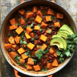 - Sweet potatoes - Beans (black and kidney) - Fresh vegetables (onion, garlic, bell pepper, jalapeño) To make a great vegan sweet potato chili, you need to start with key ingredients. Sweet potatoes bring a natural sweetness and creamy texture. Black and kidney beans add protein and heartiness. Fresh vegetables like onion, garlic, bell pepper, and jalapeño give it depth and spice. - Chili powder - Ground cumin - Smoked paprika Spices are vital for flavor. Chili powder adds heat and warmth. Ground cumin gives an earthy taste, while smoked paprika adds a nice smokiness. These spices transform your chili into a comforting dish. - Olive oil - Vegetable broth - Garnishes (cilantro, avocado) Don't forget the olive oil to sauté your veggies. Vegetable broth keeps the chili moist and rich. For serving, fresh cilantro and creamy avocado make the dish even better. You can find the full recipe to guide you through each step. First, we start with the base. Heat the olive oil in a large pot over medium heat. When it shimmers, add the chopped onion. Sauté the onion for about 3-4 minutes. Stir it until the onion turns soft and clear. Next, add the minced garlic, jalapeño, and red bell pepper. Cook these for another 2-3 minutes. This step makes the garlic smell great and softens the peppers. Now it’s time to add the main ingredients. Toss in the sweet potatoes, black beans, and kidney beans. Pour in the diced tomatoes with their juices. Then, add chili powder, ground cumin, smoked paprika, and some salt and pepper. Stir everything well to mix the flavors. Increase the heat to bring the chili to a boil. Once it bubbles, lower the heat to a simmer. Cover the pot and let it cook for 25-30 minutes. This softens the sweet potatoes until they are fork-tender. After that, taste the chili and adjust the seasoning. You can add more salt, pepper, or spices if you like. For a thicker chili, mash some sweet potato cubes against the pot's side and stir them back in. Serve the chili hot. Don't forget to check out the Full Recipe for more details! To make the best vegan sweet potato chili, start with fresh ingredients. Look for sweet potatoes that are firm and smooth. Fresh vegetables add a bright taste. Try to find vibrant bell peppers and crisp onions. They will really enhance the dish. Toasting spices is key for flavor. When you add chili powder, cumin, and smoked paprika, toast them in the pot. This helps to release oils and deepen their taste. Stir them for a minute or two until you smell their aroma. This step makes your chili pop with flavor. If you want a thicker chili, there are simple ways to achieve this. After cooking, use a fork to mash some sweet potato cubes. This will thicken the chili without losing texture. Another option is to let it simmer longer. This helps the liquid reduce and creates a heartier dish. Adjust the chili to your liking. If you prefer a soupier chili, add more vegetable broth. If you like it thicker, follow the mashing tip above. Taste as you go, so it fits your taste buds. For serving, use deep bowls to hold your chili. This makes it look inviting and warm. Just before serving, sprinkle fresh cilantro on top. This adds a nice color and flavor. Avocado slices are a great addition. They add creaminess and balance the heat. Arrange them on top or on the side for a beautiful finish. You can find the full recipe for more details on how to prepare this dish. {{image_4}} Want more protein in your vegan sweet potato chili? You can add lentils. They cook fast and boost protein. Just add them when you combine ingredients. They make the chili heartier. You can also use other beans or legumes. Chickpeas or pinto beans work well too. They add unique flavors and textures. Mix and match to find your favorite combo. Do you like it mild or hot? Adjusting spice levels is easy. For milder chili, skip the jalapeño. You can add bell peppers instead. They give flavor without the heat. To make it hotter, add more jalapeño or even habanero peppers. Experiment with different chili varieties, like serrano or poblano. Each pepper brings its own kick to the dish. You can add more veggies to your chili for extra nutrition. Try carrots, zucchini, or corn. They all add flavor and color. Seasonal variations help too. In summer, add fresh tomatoes or peppers. In fall, try butternut squash or pumpkin. Use what you have to make it your own. It keeps the dish fresh and exciting. For the full recipe, check out the [Full Recipe]. Vegan sweet potato chili stays fresh for about 4 to 5 days in the fridge. Store it in an airtight container to keep it tasty. Make sure the chili has cooled down before putting it in the fridge. This helps prevent moisture buildup and keeps the chili from getting soggy. To freeze chili, use a freezer-safe container. Leave some space at the top for expansion. It keeps well for up to 3 months. When you want to eat it, thaw it overnight in the fridge. You can also use the microwave for a quicker thaw. Reheat it on the stove over low heat, stirring often to warm it evenly. You can repurpose leftover chili in many ways. Try using it as a filling for tacos or burritos. You can also serve it over rice or quinoa. For a twist, top a baked potato with the chili. When reheating, add fresh toppings like avocado or cilantro for extra flavor. These simple additions can make your meal feel new again. Yes, you can easily make Vegan Sweet Potato Chili in a slow cooker. Start by sautéing the onion and garlic in a pan. This step adds great flavor. After that, place the sautéed mixture into the slow cooker. Add all other ingredients, including sweet potatoes and beans. Set the slow cooker on low for 6-8 hours or high for 3-4 hours. This method allows the flavors to blend well over time. If you don’t have sweet potatoes, you can use regular potatoes or butternut squash. Both options work well and add a nice texture. You can also try carrots for a different taste. Just remember, the cooking time may change a bit based on what you use. Yes, this recipe is gluten-free. It uses beans, sweet potatoes, and vegetables, all of which are naturally gluten-free. Always check your vegetable broth to ensure it’s gluten-free, as some brands may add gluten ingredients. If you want to be extra safe, you can make your own broth at home. This Vegan Sweet Potato Chili is full of flavor and can be adjusted easily. For more details on how to make it, check the Full Recipe. This blog post covered how to make delicious vegan sweet potato chili. We discussed key ingredients like sweet potatoes, beans, and spices. Preparing the dish involves sautéing veggies and combining all ingredients. I shared tips for the best flavor and texture, along with various ways to customize it. Lastly, I explained storage options and answered common questions. Making this chili is easy and full of flavor. Enjoy your cooking!
