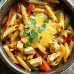 Here’s what you need for this tasty dish: - 2 boneless, skinless chicken breasts, cut into bite-sized cubes - 1 tablespoon olive oil - 1 medium onion, thinly sliced - 1 bell pepper of your choice (red, green, or yellow), sliced into strips - 2 cloves garlic, minced - 1 teaspoon chili powder - 1 teaspoon ground cumin - 1/2 teaspoon smoked paprika - Salt and freshly cracked black pepper, to taste - 8 ounces (approximately 2 cups) uncooked penne pasta - 3 cups low-sodium chicken broth - 1 can (14 ounces) diced tomatoes, drained - 1 cup frozen sweet corn kernels - 1/2 cup freshly shredded cheddar cheese - Fresh cilantro, chopped, for garnish Using fresh ingredients gives the best flavor. Fresh chicken, peppers, and onions add a crisp taste. However, frozen ingredients can save time. Frozen corn is just as good as fresh. Use what you can find or what you prefer. Spices make this dish pop. Here are some great options you can try: - Add a pinch of cayenne for heat. - Use oregano for a more herbal note. - Try lime juice for a zesty kick. You can also mix in fresh herbs like parsley or thyme. These options let you play with flavors and find your perfect blend. For the full recipe, check out the details above. To start, heat 1 tablespoon of olive oil in a large pot over medium-high heat. When the oil shimmers, add 2 boneless chicken breasts, cut into cubes. Season the chicken with salt, black pepper, 1 teaspoon chili powder, 1 teaspoon ground cumin, and 1/2 teaspoon smoked paprika. Cook for 5-7 minutes, stirring until the chicken turns golden brown. When done, remove the chicken and place it on a plate. Next, in the same pot, add 1 sliced medium onion and 1 sliced bell pepper. Sauté these for 3-4 minutes until they soften. Then, add 2 minced garlic cloves and cook for 1 more minute. Now, add 8 ounces of uncooked penne pasta to the pot. Pour in 3 cups of low-sodium chicken broth and add a can of drained diced tomatoes. Toss in 1 cup of frozen sweet corn and stir everything well. Bring the mixture to a boil, then lower the heat to a simmer. Cover the pot and let it cook for 12-15 minutes. Stir occasionally until the pasta is al dente and most of the liquid is absorbed. After the pasta cooks, return the chicken to the pot. Top it with 1/2 cup of shredded cheddar cheese. Stir gently until the cheese melts and blends in. Finally, take the pot off the heat. Let it sit for a few minutes to thicken. Serve hot, garnished with chopped cilantro. To get the best out of your One Pot Chicken Fajita Pasta, consider these tips: - Use fresh vegetables for better taste and crunch. - Don’t rush the browning of the chicken; it adds flavor. - Stir often to prevent the pasta from sticking to the pot. - Taste as you cook; adjust seasoning as needed. Seeing the cooking stages can help you feel more confident. 1. Chicken Browning: The chicken should be golden and cooked through. 2. Vegetables Sautéing: They should be soft and fragrant. 3. Pasta Cooking: The mixture should bubble and thicken but not burn. 4. Final Dish: The cheese should melt and coat the pasta nicely. You can find the full recipe for One Pot Chicken Fajita Pasta in the earlier section for more details. Common Mistakes to Avoid When Making One Pot Chicken Fajita Pasta One of the biggest mistakes is overcooking the pasta. Cook it just until it’s al dente. This keeps it from getting mushy. Another mistake is adding too much salt early on. Wait until the dish is almost done to taste and adjust. Also, don’t skip the step of browning the chicken first. This adds flavor that makes a big difference. Lastly, avoid using low-quality chicken broth. A good broth boosts the overall taste. Recommended Tools for Cooking To make this dish, you need a few key tools. A large, deep pot or Dutch oven is essential. This allows enough room for all the ingredients. A wooden spoon or spatula works well for stirring. Use a sharp knife and cutting board for prepping your veggies and chicken. A measuring cup for the broth and pasta is also helpful. These tools make the cooking process smooth and easy. Enhancements for Extra Flavor To amp up the flavor, try adding lime juice right before serving. This gives a fresh kick. You can also toss in black beans for added texture and protein. If you like heat, consider adding chopped jalapeños or a dash of hot sauce. Fresh herbs like parsley or chives can brighten the dish too. For a smoky flavor, incorporate a touch of chipotle powder. These simple tweaks make the meal even more delicious. For the full recipe, check out [Full Recipe]. {{image_4}} If you want a veggie twist, swap chicken for beans or tofu. Black beans or garbanzo beans work great. They add protein and texture. Use the same spices to keep the flavor strong. You can also add mushrooms for a meaty feel. Just sauté them with the onions and peppers. This veggie version is just as tasty and filling. Besides chicken, you can try shrimp or turkey. Shrimp cooks fast and adds a nice seafood flavor. For turkey, use ground turkey instead of cubed chicken. Cook it until browned before adding veggies. Keep the spices the same. Each protein brings its own flair to the dish. Feel free to mix in extra veggies. Zucchini, spinach, or even kale can boost nutrition. Sauté them with the onions for a tender bite. You can also play with spices. Add cayenne for heat or oregano for depth. A squeeze of lime juice at the end can brighten the flavors. Don’t be shy to get creative! You can always check the Full Recipe for more ideas. To keep your One Pot Chicken Fajita Pasta fresh, store it in an airtight container. Be sure to let it cool completely before sealing it. This helps prevent moisture buildup, which can make your pasta soggy. If you plan to eat it later, separate the pasta from any sauce. This way, each part stays fresh. When you are ready to enjoy the leftovers, use the stove or microwave. If using the stove, add a splash of chicken broth or water to the pot. Heat it on low, stirring often until warm. If you choose the microwave, use a microwave-safe bowl. Cover it with a lid or a damp paper towel to keep moisture in. Heat in short bursts, stirring in between, until it is hot. One Pot Chicken Fajita Pasta can last up to four days in the fridge. Store it properly in an airtight container. If you want it to last longer, consider freezing it. In the freezer, it can last up to three months. Just remember to thaw it in the fridge overnight before reheating. For a full recipe, check the details above. You can use shrimp or tofu as a tasty swap. Both options cook quickly. If you want a plant-based choice, try chickpeas or lentils. These will add protein and flavor. Each substitute gives a fun twist to the dish. Yes, you can! Gluten-free pasta works well in this recipe. Just cook it according to the package's time. Keep an eye on the texture, as it may cook faster or slower. This way, you can enjoy One Pot Chicken Fajita Pasta without the gluten. To add heat, use more chili powder or add diced jalapeños. You could also include hot sauce while cooking. If you want a smoky flavor, try adding chipotle peppers. Adjust the spice level to match your taste. It's all about what makes your taste buds dance! This blog post covered the tasty recipe for One Pot Chicken Fajita Pasta. We explored ingredients, cooking steps, and tips to avoid mistakes. I shared flavor enhancements and fun variations for different diets. Storing leftovers properly keeps your meal fresh. Remember, cooking is about fun and creativity. Use this recipe as a base and add your twist. Enjoy the process and delight in each bite!