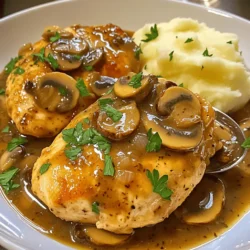 To make Easy Chicken Marsala, gather these key ingredients: - 2 boneless, skinless chicken breasts - 1/2 cup all-purpose flour - Salt and freshly ground black pepper, to taste - 2 tablespoons olive oil - 1 tablespoon unsalted butter - 8 oz mushrooms, sliced (button or cremini variety preferred) - 1 cup chicken broth - 1 tablespoon balsamic vinegar - 2 cloves garlic, minced - 1 teaspoon dried oregano - Fresh parsley, chopped (for garnish) Each ingredient plays a vital role in creating the dish's rich and savory flavor. The chicken provides protein, while the mushrooms add earthiness. The broth and balsamic vinegar bring depth to the sauce. To cook Easy Chicken Marsala, you'll need a few essential tools: - Meat mallet or rolling pin - Shallow dish for dredging - Large skillet - Wooden spoon - Plate for keeping cooked chicken warm These tools help make the cooking process smooth and fun. Having the right tools can really enhance your cooking experience. Choosing the freshest ingredients is key to great flavor. Here are some tips: - Chicken: Look for bright, pink meat with no off-smells. - Mushrooms: Choose firm, dry mushrooms without dark spots. - Garlic: Pick garlic bulbs that are firm and free from sprouting. - Parsley: Fresh parsley should be vibrant and not wilted. Fresh ingredients make a noticeable difference in taste. When shopping, take your time to select the best items for your dish. First, take your chicken breasts and place them between two sheets of plastic wrap. Use a meat mallet or a rolling pin to pound them to about 1/2 inch thick. This step helps the chicken cook evenly. Next, grab a shallow dish and mix the flour, salt, and pepper. Dredge each chicken breast in this flour mixture, coating them well. Shake off any extra flour before cooking. Heat olive oil and butter in a large skillet over medium-high heat. Once the butter bubbles, add the floured chicken breasts. Cook each side for about 4-5 minutes until they turn golden brown. Make sure they are fully cooked. After that, remove the chicken from the skillet and place it on a warm plate. In the same skillet, add the sliced mushrooms. Cook them for around 5-7 minutes until they are tender and brown. Stir them occasionally for even cooking. After that, add minced garlic and sauté for another minute. Then, pour in chicken broth and balsamic vinegar, scraping the tasty bits from the skillet. Add dried oregano, and let the mixture simmer gently. Now, return the chicken breasts to the skillet. Spoon some mushroom sauce over them and let them simmer for 2-3 minutes. This allows the chicken to absorb the sauce's flavors. Taste the sauce and adjust the seasoning with salt and pepper if needed. Finally, sprinkle fresh parsley on top for a burst of color. For the full recipe, check the details above. To get juicy chicken, start by pounding the breasts evenly. Use a meat mallet or rolling pin. Aim for about 1/2 inch thick. This keeps the chicken from drying out. When cooking, don't overcrowd the pan. Give each piece space to brown well. This creates a nice crust and locks in flavors. One common mistake is skipping the flour coating. It helps create a crispy texture. Another mistake is cooking over too high heat. This can burn the chicken outside while leaving it raw inside. Always check the chicken's doneness with a meat thermometer. It should reach 165 degrees Fahrenheit. Finally, don't forget to taste the sauce before serving. Adjust the seasoning to suit your taste. For a beautiful dish, plate the chicken breasts attractively. Spoon the savory mushroom sauce over the top. Garnish with fresh parsley to add color. Serve with creamy mashed potatoes or bright steamed vegetables. This adds color and makes the meal more appealing. For a touch of elegance, use a warm plate. It keeps the meal hot longer. Enjoy your lovely Chicken Marsala! {{image_4}} You can easily adapt this recipe for different diets. If you want a gluten-free option, swap all-purpose flour for almond flour or a gluten-free blend. For those who prefer chicken alternatives, try turkey cutlets or even tofu. If you need a dairy-free version, replace butter with vegan butter or omit it entirely. You can add more depth to the dish with simple add-ins. Consider tossing in capers for a briny punch. Sun-dried tomatoes can add a nice sweetness. A splash of white wine can also elevate the sauce, making it richer. For a herb boost, fresh thyme or basil can bring a new layer of flavor. While button or cremini mushrooms shine in this dish, other mushrooms can also work well. Shiitake mushrooms give a robust flavor. Portobello mushrooms provide a meatier texture. Even dried mushrooms can be rehydrated and added for an intense, earthy taste. Each type brings its unique flair, so feel free to experiment. To store your leftover chicken marsala, let it cool down. Place it in an airtight container. This helps keep the flavors fresh. You can store it in the fridge for up to three days. If you want to keep it longer, freezing is a great option. When reheating chicken marsala, aim for gentle heat. You can use a skillet over low heat. Add a splash of chicken broth to keep it moist. Stir occasionally until it warms through. You can also use the microwave. Heat it in short bursts, stirring in between. You can freeze chicken marsala, but remember a few key points: - Do let it cool completely before freezing. - Do use an airtight container or freezer bag. - Don't freeze it with sides like pasta or rice, as they don't freeze well. - Don't keep it in the freezer for more than three months. By following these tips, you can enjoy your chicken marsala later! You can serve Easy Chicken Marsala with many sides. I love creamy mashed potatoes. They soak up the sauce well. Steamed vegetables also pair nicely. You can use green beans or broccoli for color and crunch. For a lighter option, try a fresh salad. A simple arugula salad with lemon dressing works great too. These sides balance the richness of the dish. Yes, you can make Easy Chicken Marsala in advance. Cook it fully and let it cool. Then, store it in an airtight container in the fridge. It will stay fresh for about three days. When you are ready to eat, just reheat it on the stove. Add a splash of chicken broth to keep it moist. This way, the flavors meld even more. Yes, Easy Chicken Marsala is good for freezing. Cool the dish completely before freezing. Place it in a freezer-safe container. It can last up to three months in the freezer. To reheat, thaw it overnight in the fridge. Then, warm it slowly on the stove. Stir in some broth or water to avoid dryness. For the full recipe, check out the earlier section. It will guide you through every step. Enjoy making this delicious dish! In this blog post, we explored how to make Easy Chicken Marsala, covering simple ingredients and tools needed. You learned step-by-step cooking instructions, tips to avoid mistakes, and how to store leftovers. We discussed variations to suit your taste and answered common questions. You now have the skills to create a tasty dish that impresses. Enjoy cooking your Chicken Marsala and share it with friends and family. Happy cooking!