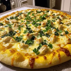 Cooking a tasty Chicken Alfredo Pizza is simple when you have the right ingredients. Here’s what you need: - Pre-made pizza dough - Cooked chicken breast - Alfredo sauce - Mozzarella cheese - Parmesan cheese - Fresh spinach leaves - Garlic powder - Black pepper - Salt - Fresh parsley (optional) Each ingredient adds a unique flavor. The pre-made pizza dough saves time. You can buy it or make your own. Cooked chicken breast adds protein and keeps the dish filling. Alfredo sauce gives a creamy base. You can use store-bought or make it fresh. Mozzarella cheese melts beautifully and adds that gooey texture we all love. Parmesan cheese brings a sharp taste that balances the creaminess. Fresh spinach leaves add color and nutrients. Garlic powder enhances the savory flavor, while black pepper and salt bring out the best in the other ingredients. Finally, fresh parsley is optional, but it adds a nice touch on top. With these ingredients, you can create a delicious meal that’s sure to please. For step-by-step guidance, check out the Full Recipe. - Preheat the oven to 475°F (245°C). - On a floured surface, roll out the pizza dough. - Carefully transfer the dough to a baking sheet or pizza stone. - Spread the rich Alfredo sauce evenly over the dough. - Season with garlic powder, black pepper, and salt. - Layer the diced chicken and chopped spinach on top. - Sprinkle mozzarella and Parmesan cheese over the toppings. - Bake the pizza until golden brown, about 12-15 minutes. - Cool for a minute, garnish with parsley, slice, and serve. For detailed steps and the complete recipe, you can refer to the Full Recipe. To get a crispy crust, you need a hot oven. Preheat your oven to 475°F (245°C). If you use a pizza stone, place it in the oven while it heats. This step helps the crust bake evenly and stay crispy. A cold stone won’t give you that nice crunch. You can switch up the Alfredo sauce if you want. Try adding some herbs like basil or oregano. You can even use a white sauce or garlic sauce for a twist. When it comes to spinach, fresh is best. However, frozen spinach works too. Just make sure to squeeze out extra water before using it. This pizza pairs well with a fresh salad. A simple green salad adds color and crunch. For dipping, try garlic butter or a tangy marinara sauce. These options add flavor and make each bite more fun. Use these tips to make your meal even better! {{image_4}} You can make your pizza even better by adding veggies. Try bell peppers or mushrooms. These add color and crunch. You can also use zucchini or cherry tomatoes for more flavor. If you want a vegetarian Alfredo pizza, just skip the chicken. Load it with your favorite veggies instead. This way, you still get a tasty meal without meat. If you have leftover chicken, use it! Rotisserie chicken works great and saves time. Just shred it and sprinkle it on the pizza. If you prefer turkey or ham, those are good choices too. Both add a nice twist to the classic recipe. Remember, you can mix and match any protein that you like. For those who need gluten-free, you can easily swap the dough. Use a gluten-free pizza crust from the store. If you want to make your own, use gluten-free flour. Just be sure to check the packaging for the right ratios. This way, you keep the same great taste and texture. Enjoy your pizza without worry! For the full recipe, check out the [Full Recipe]. To store leftover pizza, let it cool first. Place slices in an airtight container. You can also wrap them in plastic wrap or foil. This keeps the pizza fresh for up to three days. When reheating, use the oven for the best results. Preheat your oven to 375°F (190°C). Place the slices on a baking sheet and bake for about 10 minutes. This method keeps the crust crispy and the cheese melty. You can also use a microwave, but this may make the crust soft. You can freeze both unbaked and baked pizza. For unbaked pizza, wrap it tightly in plastic wrap, then foil. This helps prevent freezer burn. You can freeze it for up to two months. For baked pizza, allow it to cool completely first. Then, wrap it in foil and place it in a freezer bag. This way, you can store it for up to two months as well. To thaw, move the pizza to the fridge overnight. For baked pizza, reheat it in a preheated oven at 375°F (190°C) for about 15-20 minutes. For unbaked pizza, bake it directly from frozen for about 20-25 minutes. Enjoy your delicious pizza anytime with these storage tips! To make this pizza from scratch, start with the dough. If you want, you can make your own dough. Roll it out and place it on a baking sheet or pizza stone. Next, spread your Alfredo sauce over the dough. Sprinkle garlic powder, salt, and black pepper for flavor. Then, add your diced cooked chicken and chopped spinach. Top it off with mozzarella and Parmesan cheese. Bake it in a preheated oven at 475°F for 12-15 minutes. Enjoy the delicious, cheesy goodness! Yes, you can use store-bought Alfredo sauce. It saves time and can be tasty. However, homemade sauce usually tastes richer and fresher. Store-bought sauces can lack depth of flavor. If you choose to make your own, you can adjust the seasoning to your liking. Consider your time and taste when deciding. Some popular toppings for Chicken Alfredo Pizza are: - Sliced mushrooms - Bell peppers - Red onions - Fresh basil - Sun-dried tomatoes Feel free to get creative! You can add any toppings you love. Mixing flavors makes your pizza unique. Yes, you can make this pizza ahead of time. Prepare the dough and toppings in advance. Store them separately in the fridge. When ready to bake, assemble the pizza and pop it in the oven. You can also make a few pizzas and freeze them. Just remember to let them cool before wrapping. Each serving of Homemade Chicken Alfredo Pizza has about: - 350-450 calories - 20-25 grams of protein - 15-20 grams of fat - 30-40 grams of carbs These values can change based on your ingredients. For the most accurate info, calculate with your specific brands. Enjoy your meal knowing it can fit into your diet! This guide covered creating a delicious Chicken Alfredo pizza. We discussed ingredients, step-by-step instructions, and tips for a perfect crust. You learned how to vary the recipe with different toppings and how to store leftovers. In the end, this pizza is easy and fun to make. Enjoy customizing it to suit your taste. Whether feeding a crowd or enjoying time alone, this recipe is a great choice. Happy cooking!