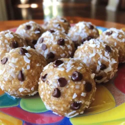To make these tasty peanut butter energy balls, gather these simple ingredients: - 1 cup natural peanut butter (smooth or crunchy) - 1/2 cup honey or maple syrup - 1 cup rolled oats (old-fashioned) - 1/2 cup ground flaxseed - 1/2 cup mini chocolate chips (dark chocolate optional) - 1/4 cup unsweetened shredded coconut - 1 teaspoon vanilla extract - A pinch of sea salt You can swap ingredients to fit your taste. For sweeteners, use agave nectar instead of honey. If you prefer, maple syrup can also work well. For oats, quick oats can replace rolled oats, but they may change the texture. If you want to avoid nuts, try sunflower seed butter instead of peanut butter. Ground chia seeds can replace ground flaxseed for similar nutrition. Finally, feel free to omit chocolate chips or replace them with dried fruits, like raisins or cranberries. Choosing the right ingredients makes a big difference. For peanut butter, pick brands with just peanuts and salt. Avoid added sugars and oils. When selecting oats, go for organic rolled oats for better flavor and texture. Ensure that the honey or maple syrup is pure and natural. This adds depth to the energy balls. For chocolate chips, look for high-quality brands that use real cocoa. This ensures a richer taste. Lastly, check the freshness of your spices and extracts for the best flavor. To start, gather all your ingredients. Make sure you have: - 1 cup natural peanut butter - 1/2 cup honey or maple syrup - 1 cup rolled oats - 1/2 cup ground flaxseed - 1/2 cup mini chocolate chips - 1/4 cup unsweetened shredded coconut - 1 teaspoon vanilla extract - A pinch of sea salt 1. In a large bowl, mix the peanut butter and honey or maple syrup. Stir with a sturdy spoon until smooth. 2. Next, add the vanilla and sea salt. Stir again to mix these flavors well. 3. Gradually add the rolled oats and ground flaxseed. Mix until everything blends well. 4. Now, fold in the mini chocolate chips and shredded coconut. Make sure they are spread evenly. Once mixed, place the bowl in the refrigerator for 30 minutes. This helps the mixture firm up. Chilling makes it easier to handle later. If you want a thicker texture, chill a bit longer. Always keep an eye on it to prevent it from getting too hard. After chilling, scoop small portions of the mix. Roll each portion into a ball about 1 inch wide. Lay the balls on a baking sheet lined with parchment paper. For a fun twist, roll some in extra shredded coconut or crushed nuts. Return the baking sheet to the fridge for another 15-20 minutes to set. Store your energy balls in an airtight container. They will stay fresh in the fridge for up to a week. Enjoy these fun and tasty bites anytime! For the complete recipe, check the Full Recipe section. To make the best peanut butter energy balls, follow these tips: - Use natural peanut butter: This gives a rich taste. Look for jars with just peanuts and salt. - Chill the mixture: Refrigerating before rolling helps your balls hold shape. - Measure carefully: Accurate amounts will get you the right texture and flavor. - Mix thoroughly: Ensure all ingredients blend well for a consistent taste. You can easily change the flavor of your energy balls. Here are some fun ideas: - Fruit: Add dried fruit like cranberries or raisins for sweetness. - Spices: Sprinkle in cinnamon or nutmeg for a warm twist. - Seeds: Add chia seeds or sunflower seeds for more crunch and nutrition. - Nut butters: Try almond or cashew butter instead of peanut butter for a new flavor. Watch out for these common mistakes: - Skipping the chill time: This can make the energy balls too soft to roll. - Not mixing enough: If you don’t blend well, some bites may miss flavor. - Ignoring ingredient quality: Low-quality ingredients can lead to bland energy balls. - Overloading on sweeteners: Too much honey or syrup can make them too sticky. Follow these tips for a tasty, fun snack that you'll enjoy! For the full recipe, check out the details above. {{image_4}} You can make a nut-free version of peanut butter energy balls. Swap the peanut butter for sunflower seed butter. This works great and tastes delicious! You still get the creamy texture and nutty flavor, but without nuts. To make allergy-friendly energy balls, use safe ingredients. Replace honey with agave syrup for a vegan option. If you're avoiding gluten, choose certified gluten-free oats. These changes keep the energy balls tasty and safe for everyone. Get creative by adding flavors to your energy balls. Mix in instant coffee for a mocha twist. Use matcha powder for a green tea boost. You can also try mixing in cocoa powder for a chocolatey kick. These simple changes bring new life to your snacks! For the complete recipe, check out the Full Recipe section. To keep your peanut butter energy balls fresh, store them in an airtight container. This protects them from air and moisture. You can place them in the refrigerator for up to one week. I recommend using glass containers for best results. They help maintain texture and taste. If you want to keep them handy, use a small, portable container for quick snacks on the go. Freezing is a great option for long-term storage. To freeze energy balls, first arrange them in a single layer on a baking sheet. This prevents them from sticking together. Freeze them for about an hour. Then, transfer the frozen balls into a freezer-safe bag. They will last for up to three months in the freezer. When you're ready to snack, just take out a few and let them thaw. Peanut butter energy balls can last in the fridge for about a week. If you notice any off smells or changes in texture, it's best to toss them. Signs of spoilage may include a dry or hard texture, or if they develop a strange taste. Always check for these signs before enjoying your tasty snacks. Peanut butter energy balls are tasty snacks made from simple ingredients. They mix peanut butter, oats, and sweeteners into bite-sized treats. You can enjoy them anytime for an energy boost. They are great for kids and adults alike. These snacks are easy to make and fun to customize. Each peanut butter energy ball has about 100 calories. This can change based on the ingredients you choose. For example, if you add more chocolate chips, the calorie count will rise. Always check the ingredients to get a better idea of total calories. Yes, you can use other nut butters. Almond butter, cashew butter, or sunflower seed butter all work well. Each nut butter will change the flavor a bit. Feel free to experiment with your favorite nut butter to find what you love best. Energy balls can last about one week in the fridge. Store them in an airtight container to keep them fresh. You can also freeze them for up to three months. Just remember to let them thaw before eating. Peanut butter energy balls are generally healthy. They have protein, fiber, and healthy fats. These snacks provide energy without added sugars. However, it's important to watch portion sizes, as they can be high in calories. Enjoy them as part of a balanced diet. For the full recipe, check out the Nutty Delight Peanut Butter Energy Balls section above! We covered a lot about making Peanut Butter Energy Balls. You now know the best ingredients, how to prep, and store them. Remember to try different flavors and ingredients for fun twists. By following these tips and avoiding common mistakes, you can create tasty and healthy snacks. Energy balls are simple, fun, and good for you. Enjoy your new snack and share it with friends!
