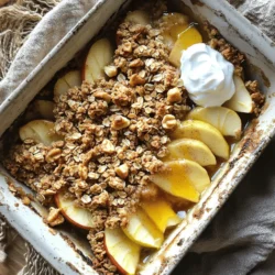 - 4 large apples (preferably Granny Smith or Honeycrisp) - 1 tablespoon fresh lemon juice - ½ teaspoon ground cinnamon - ½ teaspoon freshly grated nutmeg - ½ cup rolled oats - ½ cup almond flour - ¼ cup chopped walnuts or pecans (your choice) - 2 tablespoons pure honey or maple syrup - 3 tablespoons melted coconut oil - A pinch of sea salt Healthy Apple Crisp is simple and fun to make. You start with apples. I love using Granny Smith or Honeycrisp apples. They bring great tartness and sweetness. Next, add lemon juice to keep the apples fresh. The cinnamon and nutmeg add warmth, making it feel like a hug in a bowl. The crisp topping is where the magic happens! You mix oats with almond flour for a nice crunch. Walnuts or pecans add a lovely texture and nutty taste. I like to sweeten it with honey or maple syrup. Coconut oil gives it a rich flavor and helps it crisp up nicely. Whole grains and natural sweeteners boost health. Whole grains provide fiber, which helps digestion. Natural sweeteners like honey or maple syrup are better than white sugar. They add flavor without too much sweetness. Almonds and walnuts are great for your heart. They are full of good fats and protein. Nuts also offer vitamins and minerals that keep you strong. Eating nuts can even help you feel full longer. If you need gluten-free options, you can substitute oats. Look for certified gluten-free oats. They work just as well in this recipe. For vegan alternatives, switch honey with maple syrup. You can also use vegetable oil instead of coconut oil. These changes keep the taste and texture just right for everyone! - Preheat the oven to 350°F (175°C). - In a large bowl, mix sliced apples with lemon juice, cinnamon, nutmeg, and sea salt. Toss gently. Lay the apple mix in a greased 9x9-inch baking dish. - In a separate bowl, stir together rolled oats, almond flour, and chopped nuts. - Pour in honey or maple syrup and melted coconut oil. Mix well until crumbly. This texture is key for the topping. - Place the baking dish in the center of the oven for even heat. - Bake for 25-30 minutes. Check for soft apples and a golden-brown topping. Enjoy the warm aroma filling your kitchen! To enhance the flavor of your healthy apple crisp, consider adding spices. You can try cloves, allspice, or ginger for warmth. Each of these spices adds a unique twist to the dish. Using different types of apples can also change the taste. Granny Smith apples give a tartness, while Honeycrisp adds sweetness. Mixing apple varieties offers a balanced flavor profile. For a delightful treat, serve the apple crisp with yogurt or ice cream. Greek yogurt adds creaminess and protein. Low-sugar ice cream keeps it light and sweet. You can also get creative with presentation. Use individual bowls for each serving. Top with a sprinkle of cinnamon or a handful of nuts. This makes it look fancy for parties. Watch for signs of over-baking your apple crisp. If the topping looks too dark or dry, it may be overdone. Aim for a golden brown color for the perfect crunch. Choosing the right apples is crucial. Avoid soft apples like Red Delicious; they get mushy. Stick with firmer varieties for the best texture. For the full recipe, check out the Healthy Apple Crisp Delight. {{image_4}} You can boost your Healthy Apple Crisp by adding other fruits. Berries like blueberries or raspberries mix well with apples. They add a burst of flavor and color. Pears also work great; they bring a soft texture. You can create a mixed fruit crisp. Just replace some apples with these fruits. This way, you can enjoy different tastes in every bite. For a deeper flavor, consider adding extracts. Vanilla or almond extract can enhance the crisp. Just a teaspoon will make a big difference. You can also use citrus zest, like lemon or orange. This adds a bright note that balances the sweetness. It’s an easy way to make your crisp feel special. Try different nuts or seeds for your topping. Almonds, pecans, or sunflower seeds can add crunch. Each type gives a different taste and texture. You can even use granola for a fun twist. It will bring an extra layer of crunchiness. This makes your Healthy Apple Crisp even more enjoyable. To keep your healthy apple crisp fresh, let it cool completely. This step is key. If you cover it while hot, condensation can form. This makes the topping soggy. Once cool, transfer it to an airtight container. Glass or plastic containers work well. Make sure to seal them tight to keep out air. When it's time to enjoy leftovers, you want to heat it gently. The best way is to use an oven. Preheat it to 350°F (175°C). Place the crisp in a baking dish. Cover it with foil to keep moisture in. Heat for about 15 minutes. Check after 10 minutes to ensure it's warming evenly. This method keeps the topping crispy and tasty. In the fridge, your apple crisp lasts about three to five days. Always check for any signs of spoilage before eating. For longer storage, consider freezing it. Cut it into portions and wrap them tightly in plastic wrap. Then, place them in a freezer bag. It can last up to three months in the freezer. When ready to eat, thaw in the fridge overnight and reheat as mentioned before. Enjoy your delicious treat! Yes, you can use other fruits! Some great options include: - Pears - Peaches - Berries Mixing different fruits adds new flavors. Use juicy fruits for moisture. You can also try a berry-apple mix. This mix gives a nice balance of sweetness and tartness. To make this apple crisp sugar-free, use natural sweeteners. Here are some options: - Stevia - Erythritol - Monk fruit sweetener These sweeteners can replace honey or maple syrup. Adjust to your taste. Start with less and add more if needed. Serving is key for a great look. Here are some tips: - Serve warm in individual bowls. - Top with Greek yogurt or low-sugar vanilla ice cream. - Add a sprinkle of cinnamon or nuts on top. This makes it appealing and tasty. The creamy topping contrasts the warm crisp. Scaling the recipe is simple. Here’s how: - Double the ingredients for a larger dish. - Use a larger baking dish, like 9x13 inches. Keep the baking time the same but check for doneness. You want the topping golden and the apples soft. If needed, add a few minutes. For the full recipe, follow the link. This apple crisp blog post offers a complete guide to creating a healthy dessert. We covered key ingredients for flavor and nutrition, along with tips for dietary needs. You learned step-by-step preparation, baking instructions, and ways to enhance your dish. We explored variations and storage techniques for your crisp. Embrace the fun of baking and get creative. With all these ideas, your apple crisp will impress everyone! Enjoy the delicious outcome.