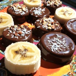 - 4 ripe bananas - 1 cup dark chocolate chips - 1 tablespoon coconut oil - 1/4 cup crushed nuts - 1/4 cup unsweetened shredded coconut - Sea salt (optional) You need a few simple items to make chocolate-dipped frozen bananas. Start with 4 ripe bananas. They should be yellow, with a few brown spots. Those spots show they are sweet and ready to eat. You will also need 1 cup of dark chocolate chips. I suggest using chocolate with 70% cocoa for a rich flavor. Finally, add 1 tablespoon of coconut oil. This oil helps the chocolate melt smoothly and gives it a nice shine. Now, let’s talk toppings! You can customize your bananas with 1/4 cup of crushed nuts. Almonds, walnuts, or your favorite nuts work well. For an added crunch, sprinkle 1/4 cup of unsweetened shredded coconut on top. If you like a salty-sweet mix, use a pinch of sea salt as an optional garnish. With these ingredients, you can create a treat that is both fun and tasty. Remember, the full recipe is just a few steps away! - Start by peeling 4 ripe bananas. This step is simple but key. - You can cut the bananas in half or slice them into thick rounds. Both choices work well. - Next, skewer each banana piece with a wooden stick or toothpick. This makes for easy dipping later. - Arrange the banana pieces on a baking sheet lined with parchment paper. This helps prevent sticking. - Place the tray in the freezer for 1 to 2 hours. Wait until the bananas are solid. - In a microwave-safe bowl, add 1 cup of dark chocolate chips and 1 tablespoon of coconut oil. - Heat this mixture in the microwave in 30-second intervals. Stir it each time to get a smooth texture. - Take care not to overheat the chocolate. This can make it clumpy or burned. - Once the bananas are frozen, take them out of the freezer. - Use a fork to dip each frozen banana into the melted chocolate. Make sure the chocolate covers all sides. - Quickly roll or sprinkle each chocolate-covered banana with toppings, like crushed nuts or shredded coconut. - Return the coated bananas to the parchment-lined baking sheet. - Place them back in the freezer for about 30 minutes. This helps the chocolate firm up. - If you want, you can sprinkle a pinch of sea salt on top before they set. This adds a nice touch of flavor. Now, you have a fun and tasty treat! For the full recipe, refer to the earlier sections. Enjoy your delicious chocolate-dipped frozen bananas! For the best flavor, I suggest using 70% cocoa chocolate. This chocolate has a rich taste that pairs well with bananas. If you prefer a sweeter treat, feel free to use milk or white chocolate. Both options add a nice touch and change the flavor. Just remember, the darker the chocolate, the more intense the flavor! To freeze bananas for the best texture, start with ripe bananas. They should be yellow with a few brown spots. Peel and cut them into halves or thick slices. Spread them out on a baking sheet lined with parchment paper. Freeze them for about 1-2 hours. This allows them to freeze solid, making them perfect for dipping. There are many fun ways to serve chocolate-dipped bananas. You can arrange them on a bright platter for a party. Drizzle leftover melted chocolate over them for a fancy look. Pair these treats with other snacks, like yogurt or fresh fruit. They also go well with ice cream for a delicious dessert! {{image_4}} You can make your chocolate-dipped frozen bananas even more tasty! Add flavor extracts like vanilla or almond. Just a few drops can change the taste. You can also try different types of chocolate. Milk chocolate gives a sweet touch, while dark chocolate offers a rich flavor. Toppings can make your snack unique! Explore different nuts and seeds. Chopped almonds, walnuts, or sunflower seeds add crunch. You can also use sprinkles or crushed candies for fun colors and extra sweetness. Get creative here! Think about how you prepare bananas. You can use whole bananas or slice them into fun pieces. Whole bananas are great for big bites, while slices are perfect for sharing. You can even stuff bananas with nut butter or chocolate chips before dipping. This adds a surprise in every bite! For more details on how to create this delightful treat, check the Full Recipe. To store chocolate-dipped bananas in the fridge, place them in an airtight container. This keeps them fresh for a short time. You can stack them carefully to save space. Make sure not to crowd them, as this may cause the chocolate to stick together. Freezing chocolate-dipped bananas is a great way to save them. First, let the chocolate set completely. Then, place them in a single layer on a baking sheet. Freeze them until solid. Once frozen, transfer the bananas to a freezer bag or container. Remove as much air as possible to prevent freezer burn. To enjoy later, simply take them out and eat them straight from the freezer. They taste best frozen! Chocolate-dipped bananas stay fresh for about one month in the freezer. In the fridge, they last around 2-3 days. Always check for signs of spoilage. If the chocolate looks dull or has white spots, it may be bad. If the bananas smell off or have a mushy texture, toss them out. Always trust your senses! To avoid cracking chocolate on frozen bananas, use coconut oil. It helps the chocolate stay smooth. Mix the dark chocolate chips with one tablespoon of coconut oil while melting. This will create a silky texture. After dipping, let the chocolate set in the freezer. A thin layer of chocolate also helps. Don’t dip bananas when they are too cold. This can cause the chocolate to crack. You can use fresh or frozen bananas. Fresh bananas are easy to work with and taste great. If you use frozen bananas, let them thaw slightly. This makes them easier to dip. Frozen bananas may also have a softer texture after freezing. Both options work, but fresh bananas yield a firmer bite. Try to choose ripe bananas for the best flavor. I recommend using dark chocolate with 70% cocoa. It gives a rich taste and melts well. You can also use milk chocolate if you like sweeter snacks. White chocolate is another option, but it can be too sweet. Always look for chocolate chips made for melting. They stay smooth and easy to work with. Yes, you can make chocolate-dipped bananas ahead. Prepare them and store in the freezer. They will stay fresh for 1-2 months. Just wrap each banana in plastic wrap. Then, place them in a freezer bag. When you’re ready to eat, let them sit for a few minutes. This makes them easier to bite into. This guide covers all you need to make delicious chocolate-dipped bananas. We discussed ingredients, step-by-step instructions, and helpful tips. You can change up flavors and toppings to fit your taste. Remember to store them properly for later enjoyment. Enjoy this sweet treat that is easy to prepare and fun to customize! You will impress friends and family with these simple snacks. Dive into this treat today and explore all the tasty options!