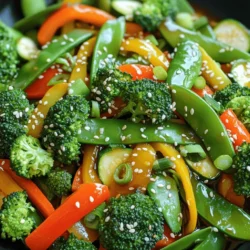 - Fresh Vegetables: - 1 cup fresh broccoli florets - 1 bell pepper (any vibrant color), thinly sliced - 1 large carrot, cut into julienne strips - 1 medium zucchini, sliced into half-moons - 1 cup crisp snap peas These fresh veggies bring color and crunch to your dish. They also provide vitamins and minerals, making this meal healthy. - Key Sauces and Oils: - 1 tablespoon sesame oil - 3 tablespoons soy sauce (low sodium recommended) - 1 tablespoon honey or pure maple syrup (to taste) Sesame oil gives this stir fry a nutty flavor. Soy sauce adds depth, while honey adds a hint of sweetness. - Optional Ingredients for Customization: - 3 cloves of garlic, finely minced - 1 inch piece of ginger, freshly grated - 1 teaspoon chili flakes (optional, adjust for spice preference) - 2 green onions, finely sliced (for garnish) - A sprinkle of toasted sesame seeds (for garnish) Garlic and ginger enhance the aroma and taste. Chili flakes add heat, while green onions and sesame seeds finish off the dish nicely. For the full recipe, check out the complete instructions to make this vibrant vegetable stir fry! 1. Heating the sesame oil: Start by pouring one tablespoon of sesame oil into a large skillet. Heat it over medium-high heat until it shimmers. This oil gives a rich flavor to the dish. 2. Adding garlic and ginger: Next, add three cloves of finely minced garlic and one inch of grated ginger to the hot oil. Sauté them for about 30 seconds. You’ll know it’s ready when you smell that delicious aroma. 1. Stir-frying the broccoli and bell pepper: Now, it’s time to add one cup of fresh broccoli florets and one thinly sliced bell pepper to the skillet. Stir-fry these for about 3 to 4 minutes until they soften a bit but still stay crunchy. 2. Incorporating remaining vegetables: After that, toss in one large julienned carrot, one medium sliced zucchini, and one cup of crisp snap peas. Keep stir-frying for another 3 to 4 minutes. Look for vibrant colors and a nice crunch in the veggies. 1. Preparing the sauce: In a small bowl, whisk together three tablespoons of soy sauce, one tablespoon of honey or pure maple syrup, and one teaspoon of optional chili flakes. This mix adds a sweet and savory taste to your stir-fry. 2. Tossing everything together: Pour the sauce over the veggies in the skillet. Gently toss everything together for about one more minute. This allows the sauce to coat all the colorful vegetables well. Now you have a quick and healthy vegetable stir fry ready to enjoy! For the full recipe, you can refer back to the main section. To keep your veggies crunchy, cook them over high heat. This helps to seal in their natural juices. Start with harder vegetables like broccoli and bell peppers. They take longer to cook. Add softer vegetables like zucchini and snap peas later. This way, they stay bright and crisp. Stir your veggies often to cook them evenly. Sauces add great taste to your stir fry. Soy sauce is a classic choice. You can also try teriyaki, hoisin, or oyster sauce for variety. For a kick, add some chili flakes or fresh chili. Adjust the spice level to match your taste. Sweeten the dish with honey or maple syrup for a balanced flavor. For more tips, check out the Full Recipe for additional insights. {{image_4}} You can add protein to your vegetable stir fry for more flavor. Tofu and tempeh are great plant-based options. They soak up the sauce well and add texture. To prepare, cut tofu or tempeh into cubes and sauté them until golden. This adds a nice crunch. If you prefer meat, chicken or shrimp work well, too. For chicken, slice it thinly. Cook the chicken in the pan first, then add the veggies. Shrimp cooks quickly, so add it just a few minutes before the stir fry is done. Both protein choices make your dish hearty and satisfying. Feel free to swap out vegetables with what you have on hand. Seasonal veggies are best for flavor and freshness. In spring, use asparagus or sugar snap peas. In summer, try bell peppers or zucchini. Autumn is perfect for adding squash or broccoli. Winter brings hearty greens like kale or cabbage. You can also use frozen vegetables. They are quick and easy. They are picked at peak ripeness, so they still taste great. Just remember to thaw them first and drain any excess water. This helps avoid a soggy stir fry. For more ideas, check out the Full Recipe to see how you can mix and match! After making your Easy Vegetable Stir Fry, you might have some leftovers. To store them well, let the stir fry cool completely. Place it in an airtight container. This helps keep it fresh and tasty. You can keep it in the fridge for about 3 to 4 days. If you want to keep it longer, consider freezing it. It can last up to 2 months in the freezer. Just remember to label the container with the date. When it’s time to eat your leftovers, you have two options: stovetop or microwave. 1. Stovetop: This is my favorite method. Heat a little sesame oil in a pan over medium heat. Add your stir fry and cook it for about 5 minutes. This method helps keep the veggies crispy. 2. Microwave: If you’re short on time, use the microwave. Put your stir fry in a microwave-safe dish. Heat it for 1 to 2 minutes. Stir halfway through to heat evenly. To restore crispiness after reheating, try adding a splash of water in the pan if using a stovetop. This helps steam the veggies while keeping them crunchy. For the microwave, let it sit for a minute after cooking. This helps the steam escape and avoids sogginess. Enjoy your stir fry again, just like the first time! Can I use frozen vegetables in the stir fry? Yes, you can use frozen vegetables. They are convenient and still healthy. Just remember that frozen veggies may soften faster than fresh ones. Keep an eye on them while cooking. What’s a good substitute for sesame oil? If you don't have sesame oil, try using olive oil or avocado oil. These oils add a nice flavor but lack the nutty taste of sesame oil. You can also add a sprinkle of sesame seeds for that flavor. How do I make it gluten-free? To make this dish gluten-free, use tamari instead of soy sauce. Tamari tastes similar but has no wheat. Always check labels on sauces to ensure they are gluten-free. For the full recipe, check out the vibrant vegetable stir fry. You can make a quick and easy vegetable stir fry using fresh ingredients. Start with colorful veggies and the right sauces. Preparation is simple with just a few steps. I shared tips to keep your vegetables crispy. You can also mix things up with proteins like tofu or chicken. For storage, remember to refrigerate leftovers and reheat them well. Enjoy your tasty dish knowing it’s easy to make and perfect for any meal. Cook with confidence and create your own variations!