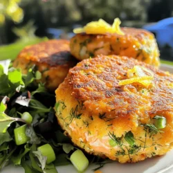 Let’s dive into what you need to make these tasty Lemon Dill Salmon Cakes. Here’s the list: - 1 lb fresh salmon fillet or canned salmon, thoroughly drained and flaked - 1/2 cup panko breadcrumbs - 1/4 cup green onions, finely chopped - 1/4 cup fresh dill, roughly chopped - Zest and juice of 1 lemon - 2 large eggs, lightly beaten - 1 tablespoon Dijon mustard - 1 clove garlic, minced - Salt and pepper to taste - Olive oil for frying Each ingredient plays a key role in the flavor and texture. Fresh salmon gives a rich taste, while panko adds that perfect crunch. Green onions and dill bring freshness. The lemon zest and juice brighten the dish. The eggs help bind everything, while Dijon mustard adds a zing. You can find the Full Recipe at the top for more detailed steps. Enjoy gathering your ingredients, and let’s get cooking! - First, I combine the salmon, panko breadcrumbs, green onions, dill, and garlic in a large bowl. - Next, I add the lemon juice, eggs, and Dijon mustard to the mix. - Finally, I season everything with salt and pepper to taste. - I then shape the mixture into individual patties, about 3 inches wide. - I arrange the patties neatly on a plate, ready for cooking. - In a large skillet, I heat some olive oil over medium heat until it shimmers. - Gently, I add the patties to the skillet. I cook them for about 4-5 minutes on each side. - Once they are golden brown, I transfer the salmon cakes to a plate lined with paper towels. This simple process leads to delicious Lemon Dill Salmon Cakes. For the full recipe, check out the complete guide above! To get the best texture in your salmon cakes, don't overmix the salmon mixture. When you combine the ingredients, do it gently. Overmixing can make the cakes tough. You want them to be fluffy and soft inside. Adjust the panko breadcrumbs to get the right crispiness. If you like a crunchier cake, add a bit more panko. This keeps the outside crispy while the inside stays moist. To elevate the taste of your salmon cakes, consider adding more spices and herbs. Some great options include paprika, thyme, or even a pinch of cayenne for heat. Fresh herbs like parsley can also add a nice touch. Serving the cakes with a lemon dill yogurt sauce makes a big difference. Just mix Greek yogurt with lemon juice, dill, and a bit of salt for a zesty dip. This sauce adds creaminess and tang that pairs well with the salmon. You can cook your salmon cakes in different ways. Baking them instead of frying keeps them lighter. To bake, place them on a lined sheet and cook at 400°F for about 20 minutes. Grilling is another fun option that adds a smoky flavor. For frying, use oils with high smoke points like canola or avocado oil. This helps achieve a golden brown crust without burning the oil. You can find the full recipe for these delicious salmon cakes to guide you through the process. {{image_4}} You can switch up the fish in this recipe. Use tuna, trout, or even shrimp. Canned fish works great too. If you want a vegan version, try using chickpeas or lentils. Mash them well and mix with the other ingredients. This gives a nice texture and flavor. Let’s get creative! You can take these salmon cakes south with spices. Add jalapeños for a kick. Or, go Mediterranean by mixing in feta cheese and olives. Fresh herbs like basil or parsley can also brighten the taste. These twists keep the dish exciting. Pair your salmon cakes with tangy sauces. A lemon dill yogurt sauce is a perfect match. Just mix Greek yogurt with more dill and lemon juice. You can also serve them with a fresh salad. Try a simple green salad with tomatoes and cucumbers. This adds crunch and freshness. For a fun dip, serve with a spicy aioli. Enjoy your meal in many delicious ways! To keep your cooked salmon cakes fresh, store them in an airtight container. Place parchment paper between layers to prevent sticking. This method helps maintain their texture. Make sure to refrigerate the cakes within two hours of cooking. The ideal temperature for refrigeration is below 40°F (4°C). This keeps harmful bacteria at bay and preserves flavor. You can freeze salmon cakes both before and after cooking. If freezing uncooked, shape the patties and place them on a baking sheet. Freeze until firm, then transfer to a freezer-safe bag. For cooked cakes, let them cool completely. Wrap each cake in plastic wrap, then place them in a freezer-safe container. For reheating, thaw the cakes overnight in the fridge. Reheat in a skillet over medium heat for about 4-5 minutes per side. This keeps them crispy and warm. Alternatively, you can bake them in the oven at 375°F (190°C) for about 10-15 minutes. This method helps maintain their lovely texture while warming them through. Yes, you can use canned salmon. Canned salmon is convenient and saves time. It also packs great flavor. When using canned salmon, choose high-quality brands. Check that it is packed in water or oil. Drain and flake it well before mixing. This option makes the recipe easier and quicker. You still get a tasty dish that everyone will enjoy. Lemon Dill Salmon Cakes can last up to three days in the fridge. Store them in an airtight container. This keeps them fresh and safe to eat. Always check for any signs of spoilage before eating. If they smell off or look unusual, throw them away. Keeping your food safe is very important. To reheat salmon cakes, use a skillet over medium heat. This method keeps them crispy on the outside. Heat them for about 3-4 minutes on each side. You can also use an oven at 350°F (175°C). Place them on a baking sheet for about 10 minutes. This helps maintain their texture. Avoid using a microwave, as it can make them soggy. Enjoy your tasty leftovers! In this post, I shared how to make delicious salmon cakes with fresh ingredients. We covered the easy steps to prepare, cook, and enhance their flavor. You learned about variations, storage tips, and frequently asked questions. Salmon cakes are tasty, fun, and great for meals. With the right techniques, you can create your own version. Remember to experiment with flavors and enjoy what you make. Happy cooking!