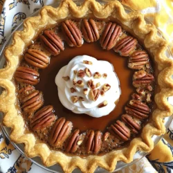To make a delicious Maple Pecan Pie, you need the right ingredients. Here’s what you’ll need: - 1 ½ cups pecan halves - 1 cup pure maple syrup - ¾ cup packed brown sugar - ½ cup granulated sugar - 4 large eggs - 4 tablespoons unsalted butter, melted - 1 teaspoon vanilla extract - 1 tablespoon all-purpose flour - 1 teaspoon salt - 1 pre-made pie crust (store-bought or homemade) For variations, you can try adding spices like cinnamon or nutmeg for extra warmth. If you want a nuttier flavor, consider using chopped walnuts or hazelnuts in place of some pecans. You’ll need some basic kitchen tools: - A measuring cup and spoons - A large mixing bowl - A whisk for blending - A spatula for spreading - A 9-inch pie dish for baking These tools will help you create that perfect pie, so gather them before you start cooking! You can find the Full Recipe for step-by-step instructions and tips. Start by preheating your oven to 350°F (175°C). This ensures your pie bakes evenly. Next, take your pre-made pie crust and place it in a 9-inch pie dish. Crimp the edges to make them look nice. You can use your fingers or a fork for this. To prevent bubbling, gently prick the bottom of the crust with a fork. Set the crust aside while you mix the filling. In a large bowl, combine the maple syrup, brown sugar, and granulated sugar. Use a whisk to mix these ingredients until smooth. This step is key to a sweet filling. Next, add the eggs to the bowl, one at a time. Make sure each egg blends in well before adding the next. This helps create a fluffy filling. Once your eggs are mixed in, add melted butter, vanilla extract, flour, and salt. Stir until everything is smooth. Finally, fold in the pecan halves. This ensures each slice has delicious pecans. Now it’s time to pour the filling into the crust. Use a spatula to spread it evenly. This helps the pie bake uniformly. Place the pie in the oven and bake for 50-60 minutes. You’ll know it’s done when the top is golden brown and the filling is set with a slight jiggle in the center. After baking, take the pie out of the oven. Let it cool at room temperature for at least 2 hours. This cooling time helps the filling firm up, making slicing easier. For the full recipe, refer to the detailed instructions above. To make your filling just right, aim for a smooth and fluffy mix. Mix the sugars and syrup well before adding the eggs. This helps create a good base. When you add eggs, do it one at a time. Make sure each one blends in fully before the next. For the crust, pre-bake it for about 10 minutes. This step keeps it crispy and prevents sogginess. To add more depth to your pie, consider adding spices. A touch of cinnamon or nutmeg can elevate the flavor. You can also try a hint of bourbon for a unique twist. When serving, slice the pie into wedges. Top each slice with whipped cream and a sprinkle of chopped pecans. Drizzling a little maple syrup over the top makes it even more inviting. Watch out for over-mixing the filling. This can make the pie tough. Always fold in the pecans gently to keep their shape. If your crust cracks, it may be too dry. Use a bit more butter or water when making it. If the filling doesn't set, it might need more baking time. Look for a golden top and slight jiggle in the center. For the full recipe, refer to the Maple Pecan Delight Pie section. {{image_4}} You can switch out maple syrup for other sweeteners. Honey and agave syrup work well. If you use honey, the pie may taste floral. Agave will make it milder. When using these sweeteners, reduce the sugar amount by about 25%. This keeps the pie from being too sweet. Remember, each sweetener brings a unique flavor. Adjust the liquid in the recipe slightly to keep the right consistency. Pecans are classic, but you can try other nuts. Walnuts and hazelnuts offer different flavors. Almonds bring a nice crunch and a hint of sweetness. Each nut changes the pie’s flavor and texture. If you swap nuts, keep the same amount for balance. Toasting the nuts before adding them can enhance their taste. This adds a nice depth to your pie. To make the pie vegan, substitute the eggs with flaxseed meal or chia seeds. Use three tablespoons of water mixed with one tablespoon of flaxseed for each egg. You can also use a vegan butter substitute. For a gluten-free crust, look for premade options or make one with almond flour and coconut oil. These changes keep the pie just as tasty and satisfying. Enjoy the same delicious flavors while catering to dietary needs. After baking, let the pie cool for at least 2 hours. Cooling helps the filling set properly. You can set it on a wire rack to speed up the cooling. Once cool, wrap the pie tightly in plastic wrap or aluminum foil. This keeps the pie fresh and prevents it from absorbing odors from the fridge. Place it in the refrigerator if you plan to eat it within a week. If you want to freeze the pie, allow it to cool completely first. Wrap it well in plastic wrap and then in foil. This double layer helps maintain quality. You can freeze the pie for up to three months. When ready to eat, thaw it overnight in the fridge. Reheat in the oven at 350°F (175°C) for about 15 minutes. This warms the pie and makes it taste fresh. The pie lasts up to one week in the fridge. If the filling looks watery or has an off smell, it’s time to toss it. Always check for signs of spoilage before digging in. Enjoy your pie while it’s fresh for the best taste! To store your Maple Pecan Pie, let it cool completely. Use plastic wrap or foil to cover the pie. Place it in the fridge for up to four days. Keep it on a flat surface to avoid spills. If you want to keep it longer, consider freezing it. Wrap it tightly in plastic wrap and then in aluminum foil. Frozen pie can last up to three months. Yes, you can make Maple Pecan Pie ahead of time. Bake the pie a day or two before your event. Let it cool and store it in the fridge. This makes serving easy and stress-free. You can also freeze the pie. Just remember to thaw it overnight in the fridge before serving. This way, you have one less thing to worry about on the big day. If your Maple Pecan Pie is not setting, check a few things. First, ensure you bake it long enough. The filling should be set with a slight jiggle in the center. If it's too runny, it may need more time. Also, make sure you mixed the eggs thoroughly. This helps the filling bind properly. If it's still not setting, it may need a bit more flour. Adjusting these steps can help you achieve the perfect pie. You learned about making a delicious Maple Pecan Pie. We covered essential ingredients, step-by-step baking, and helpful tips. You now have ideas for variations and storage tips to keep your pie fresh. Remember, a well-prepped crust and the right baking time are vital. Don't forget to experiment with flavors and adjustments for your taste. With these tips, you can bake a pie that impresses family and friends. Enjoy your baking journey!