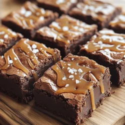 - 1 cup unsalted butter (2 sticks) - 1 cup semi-sweet chocolate chips - 1 cup granulated sugar - 1 cup packed brown sugar - 4 large eggs - 1 teaspoon pure vanilla extract - 1 cup all-purpose flour - 1/2 cup unsweetened cocoa powder - 1 teaspoon fine sea salt - 1 cup caramel sauce (store-bought or homemade) - Flaky sea salt for garnish Gathering your ingredients is the first step to making these fudgy salted caramel brownies. You want fresh items for the best taste. Butter and Chocolate: Using unsalted butter helps you control the salt. Semi-sweet chocolate chips give a rich flavor. Sugars: Granulated and brown sugars add sweetness and moisture. Brown sugar makes the brownies chewier. Eggs: They bind the ingredients. Four large eggs make the brownies rich and fudgy. Vanilla: Pure vanilla extract adds depth to the flavor. Dry Ingredients: The flour and cocoa powder create the brownie base. Sea salt balances the sweetness. Caramel Sauce: This is key for that gooey, sweet filling. You can use store-bought or make your own. Flaky Sea Salt: This garnish enhances the caramel flavor. It adds a tasty crunch on top. - Dark chocolate chips - Nuts (such as pecans or walnuts) - Peanut butter Adding dark chocolate chips gives a deep flavor. Nuts add crunch and texture. Peanut butter can bring a nutty twist. Feel free to mix and match these options! For the full recipe, check the section above. - Preheat to 350°F (175°C) - Grease and line a 9x13 inch baking pan Start by preheating your oven to 350°F (175°C). This step is key for even baking. While the oven heats, prepare your pan. Grease it lightly with butter or cooking spray. Then, line it with parchment paper. Leave some paper hanging over the edges. This makes it easier to lift the brownies out later. - Melt butter and chocolate together - Mix in sugars, eggs, and vanilla In a heavy saucepan, melt the unsalted butter with the semi-sweet chocolate chips over low heat. Stir continuously until smooth and melted. Remove it from the heat and let it cool for about 5 minutes. In a large bowl, mix the cooled chocolate mixture with granulated sugar and brown sugar. Stir until well blended. Add 4 large eggs, one at a time, mixing well after each. Finally, stir in 1 teaspoon of pure vanilla extract. - Whisk together flour, cocoa powder, and salt - Layering the batter and caramel in the pan In another bowl, whisk together 1 cup of all-purpose flour, 1/2 cup of cocoa powder, and 1 teaspoon of fine sea salt. Gradually add this dry mix to your wet ingredients. Stir gently until just combined. Be careful not to overmix. Pour half of the brownie batter into the prepared pan and spread it out evenly. Next, drizzle half of the caramel sauce over the batter. Pour the remaining brownie batter on top, smoothing it out. Drizzle the rest of the caramel sauce over the top and use a knife to swirl it gently. - Bake for 25-30 minutes and check doneness Place your pan in the preheated oven. Bake for 25-30 minutes. To check if they are done, insert a toothpick into the center. It should come out with some moist crumbs, not wet batter. Avoid overbaking. This ensures a fudgy texture. - Cool and sprinkle with flaky sea salt - Cut into squares for serving Once baked, remove the pan from the oven. Let the brownies cool in the pan on a wire rack for at least 20 minutes. Before cutting, sprinkle the top with flaky sea salt. This adds a nice contrast to the sweet caramel. Carefully lift the brownies out of the pan using the parchment paper. Cut into squares and enjoy this rich, fudgy treat! For the full recipe, check out the earlier section. To get that perfect fudgy texture, avoid overmixing the batter. Mix just until the flour is combined. A few lumps are fine. This keeps the brownies rich and gooey. Bake them for 25 to 30 minutes. Check with a toothpick; it should come out with moist crumbs, not wet batter. This small step makes a big difference! Want to change up the flavor? Adding a teaspoon of espresso powder gives the taste a nice boost. You can also swap ingredients based on your needs. For a gluten-free version, use almond flour instead of all-purpose flour. If you need it vegan, try flax eggs in place of regular eggs. These small changes can make your brownies shine! When serving, use a nice platter to show off your brownies. Cut them into neat squares for a clean look. You can also sprinkle some flaky sea salt on top for that fancy touch. For a creative garnish, try adding fresh berries or a drizzle of chocolate sauce. These little details make your brownies look as good as they taste! Do not forget to check the Full Recipe for more details on making these delightful treats! {{image_4}} You can change up the flavor of your fudgy salted caramel brownies in fun ways. One option is to make fudgy salted caramel peanut butter brownies. Just swirl in some creamy peanut butter with the caramel. It gives a rich, nutty taste that pairs well with chocolate. Another fun twist is to create a mint chocolate chip version. Add a few drops of peppermint extract to the batter. Then, mix in some mint chocolate chips before baking. This gives your brownies a fresh taste that is perfect for special occasions. If you have dietary needs, don't worry! You can still enjoy these brownies. For a gluten-free option, use almond flour instead of regular flour. It keeps the brownies moist and adds a nice flavor. If you prefer vegan brownies, you can use flax eggs instead of regular eggs. To make one flax egg, mix one tablespoon of ground flaxseed with three tablespoons of water. Let it sit for a few minutes until it thickens. This works great in the recipe! You can also switch up your brownies for the seasons. For fall, add some pumpkin puree to your batter. This gives your brownies a cozy, warm flavor that is great for chilly days. In summer, why not incorporate fresh berries? Blueberries or raspberries can add a burst of flavor and a pop of color. Simply fold them into the batter before baking, and enjoy a refreshing treat. For the full recipe, check out the details above! To keep your fudgy salted caramel brownies fresh, store them in an airtight container. This helps maintain their chewy texture. If you plan to eat them within a few days, room temperature is fine. For longer storage, you can refrigerate or freeze them. When refrigerating, make sure they are well-wrapped to avoid drying out. Freezing works well too! Just wrap them tightly in plastic wrap and then in foil. How long will brownies last at room temperature? They can stay fresh for about 3 to 4 days if stored properly. Signs that brownies are no longer fresh include a dry texture or a hard crust. If they smell off or have visible mold, it's best to toss them. The best methods for reheating brownies include using the microwave or the oven. For the microwave, heat for about 10 to 15 seconds. This gives a warm, gooey center. If using the oven, preheat to 350°F (175°C) and place brownies in for about 5 minutes. Enjoying brownies warmed with ice cream makes for a delicious treat. The cold ice cream pairs perfectly with the warm, fudgy brownie! Fudgy brownies have a rich and dense texture. The key ingredients that help create this texture are: - Butter: Using more butter adds fat, which helps keep brownies moist. - Chocolate: Melted chocolate contributes to a fudgier texture than cocoa powder alone. - Eggs: The right amount of eggs adds moisture and richness. - Less flour: Using less flour than in cake recipes keeps them dense. These ingredients work together to create that delicious, fudgy bite. Yes, you can use cocoa powder instead of melted chocolate. If you choose this route, follow these tips: - Use 1/3 cup of cocoa powder for every ounce of chocolate. - Add 2 tablespoons of fat (like oil or butter) to replace the chocolate's fat. - The result will be a slightly different flavor and texture but still tasty. The toothpick test is a great way to check if brownies are done. Here’s how to do it: - Insert a toothpick into the center of the brownies. - If it comes out with moist crumbs, they’re ready! - If it comes out with wet batter, they need more time. Be careful not to overbake, or you’ll lose that fudgy texture! Yes, you can prepare these brownies ahead of time. Here are some suggestions: - Baking: Make and bake them up to two days in advance. - Storing: Keep them in an airtight container at room temperature. - Freezing: You can freeze baked brownies for up to three months. Just wrap them well. This makes it easy for gatherings or special occasions! If you don’t have caramel sauce, you can use these alternatives: - Chocolate sauce: Adds a rich chocolate flavor. - Nut butter: Peanut or almond butter gives a creamy twist. - Fruit preserves: Raspberry or strawberry preserves can add sweetness and a fruity touch. Each option will change the flavor, but they can be just as delicious! For the complete deliciousness of the fudgy salted caramel brownies, check out the Full Recipe. In this post, we explored how to make rich, fudgy brownies with caramel. You learned about the key ingredients, step-by-step instructions, and helpful tips to enhance flavor and texture. Now, you can enjoy these brownies at any time by experimenting with various flavors and dietary needs. Whether you prefer classic or creative variations, these brownies are sure to please. Remember, quality ingredients and proper baking techniques are key for the best results. Happy baking!