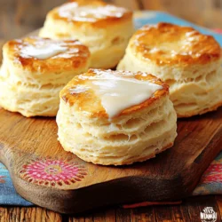 - 2 cups all-purpose flour - 1 tablespoon baking powder - 1 teaspoon baking soda - 1 teaspoon salt - 1/4 cup unsalted butter, chilled and cubed - 3/4 cup buttermilk (plus a splash for brushing) - 1 tablespoon honey (optional) Using a kitchen scale helps you measure flour accurately. This can make a big difference. It ensures the right texture for your biscuits. Chilling the butter is key. Cold butter creates steam during baking. This steam makes your biscuits fluffy and light. If you don’t have buttermilk, you can use milk mixed with lemon juice or vinegar. Just let it sit for five minutes before using it. For gluten-free options, look for all-purpose gluten-free flour blends. This way, you can enjoy biscuits without gluten. Start by preheating your oven to 450°F (230°C). This hot oven helps the biscuits rise well. Line a baking sheet with parchment paper to stop sticking. In a large mixing bowl, gather your dry ingredients: 2 cups of all-purpose flour, 1 tablespoon of baking powder, 1 teaspoon of baking soda, and 1 teaspoon of salt. Whisk these dry items together until they mix evenly. This step is key for a good biscuit texture. Now, let’s add the butter. You’ll need 1/4 cup of unsalted butter, chilled and cubed. Use a pastry cutter or your fingers to blend the butter into the flour mixture. Aim for a crumbly texture that looks like coarse crumbs. You should see bits of butter the size of peas. This step keeps the biscuits light and fluffy. Next, create a well in the center of your dry mixture. Pour in 3/4 cup of buttermilk gently. Mix with a spatula or wooden spoon until a soft dough starts to form. Be careful not to overmix. Overmixing makes biscuits tough. You want a soft and slightly sticky dough. Transfer the dough to a lightly floured surface. Use your hands to pat it into a rectangle that’s about 1 inch thick. Patting helps keep the dough light. Now, grab a biscuit cutter or glass. Cut out rounds from the dough. If you have scraps, knead them gently and cut more biscuits. Arrange the biscuits on the prepared baking sheet. Place them close together but not touching. For a nice golden top, brush the biscuits with a splash of buttermilk. Bake in the preheated oven for 12-15 minutes. Watch for golden brown tops and a lovely rise. The smell will fill your kitchen, making it hard to wait! For the full recipe, check out the detailed instructions above. Enjoy making these fluffy buttermilk biscuits! To get those light and fluffy layers, cold ingredients are key. Use chilled butter and buttermilk. Cold butter creates pockets of steam, making the biscuits rise beautifully. When you mix in the butter, aim for small pea-sized pieces. This helps build those tender layers. To achieve layers, gently pat the dough rather than rolling it out. This keeps the air in the dough. Fold the dough over itself a couple of times. Each fold adds more layers. When you cut the biscuits, press straight down without twisting the cutter. Twisting seals the edges and prevents rising. One big mistake cooks make is overworking the dough. Mixing too much can make your biscuits tough. Just mix until the dough comes together, then stop. Another mistake is not checking your oven temperature. An oven that is too hot or too cold affects baking. Use an oven thermometer to ensure accurate heat. Baking at the right temperature is crucial for that perfect rise and golden color. For biscuit making, a few tools make the process easier. A mixing bowl, a pastry cutter, and a biscuit cutter are essentials. A spatula helps in combining the ingredients smoothly. When choosing a biscuit cutter, look for one with sharp edges. This helps cut the dough cleanly. Avoid using a dull cutter, as it can seal the edges. A round cutter works best, but you can also try fun shapes! {{image_4}} You can make your fluffy buttermilk biscuits even more exciting. Add herbs like rosemary or thyme for a savory twist. Cheese, such as cheddar, melts perfectly inside. You can also create sweet versions. Mixing in a bit of cinnamon or chocolate chips adds a fun flavor. These options allow you to enjoy biscuits in many ways. If you want to make vegan biscuits, use coconut oil instead of butter. For buttermilk, almond milk with a splash of vinegar works great. You can also explore low-carb options. Almond flour can replace regular flour for a tasty, healthier treat. These changes keep the joy of biscuits while meeting your needs. Warm biscuits taste heavenly with a pat of butter and your favorite jam. They also pair well with soups or stews, adding comfort to your meal. Enjoy them with a cup of hot tea or coffee. You can even serve them alongside fried chicken for a delightful brunch. These biscuits are perfect for any time of the day. For the full recipe, click here. To keep your fluffy buttermilk biscuits fresh, store them at room temperature. Place the biscuits in an airtight container. This method helps maintain their light texture. You can also wrap them in a clean kitchen towel. Avoid plastic wrap, as it can trap moisture and make them soggy. For best results, eat them within two days. If you want to enjoy your biscuits later, freezing is the way to go. First, let them cool completely after baking. Then, wrap each biscuit tightly in plastic wrap. After that, place the wrapped biscuits in a freezer bag. This keeps air out and prevents freezer burn. When you’re ready to eat them, remove the biscuits from the freezer. Let them thaw in the fridge overnight. To reheat, place them in a 350°F (175°C) oven for about 10 minutes. This restores their fluffy texture and warms them through. How long do biscuits last? When stored properly at room temperature, they stay fresh for about 2 days. If frozen, biscuits can last up to 3 months without losing quality. Always check for any off smells or changes in texture before eating. Enjoy your fluffy buttermilk biscuits at their best! For the full recipe, refer to the earlier section. To make your biscuits more tender, use cold butter. Cold butter helps create layers. Avoid overmixing the dough, as this can toughen the biscuits. Gently handle the dough for the best texture. Each step you take matters in the process. Yes, you can make the dough ahead of time! After mixing, wrap the dough tightly in plastic wrap. Store it in the fridge for up to 24 hours. When ready to bake, simply roll it out and cut the biscuits. This saves time and keeps the fresh taste. If your biscuits are not rising, check your baking powder and baking soda. Old or expired leavening agents can cause flat biscuits. Also, ensure your oven is preheated properly. The heat helps the biscuits rise quickly. Lastly, avoid overmixing, as this can affect the rise. Using buttermilk adds a great flavor and tenderness to your biscuits. It reacts with baking soda, creating a nice lift. If you don’t have buttermilk, you can make a substitute. Mix 3/4 cup milk with 1 tablespoon of vinegar or lemon juice. Let it sit for a few minutes. Absolutely! You can double the recipe for more biscuits. Just keep the same ratios for all your ingredients. Make sure your mixing bowl is big enough. This way, you’ll have plenty to share with friends and family. Enjoy a larger batch of fluffy buttermilk biscuits! Making fluffy biscuits is simple with the right steps. We reviewed key ingredients, measurement tips, and substitutions. You learned how to mix and shape the dough effectively. Tips on achieving the perfect texture and avoiding common mistakes will lead you to success. Remember, variations let you get creative while serving suggestions help you enjoy your biscuits even more. Store them properly to keep them fresh. With these insights, you're ready to bake delicious biscuits that impress. Enjoy every bite and share them with others!