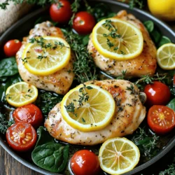 - 4 boneless, skinless chicken breasts - 1 tablespoon extra virgin olive oil - 4 cloves garlic, finely minced - 1 cup cherry tomatoes, halved - 2 cups fresh baby spinach - 1 teaspoon dried thyme - 1 teaspoon dried oregano - 1 teaspoon dried rosemary - 1 teaspoon smoked paprika - Salt and freshly ground black pepper to taste - 1 lemon, thinly sliced - Fresh herbs like parsley or basil When I create a dish like One-Pan Garlic Herb Chicken, I focus on the ingredients. Each item plays a vital role in flavor and texture. The chicken breasts serve as the main protein, while olive oil helps with cooking and adds richness. Garlic brings a wonderful aroma and taste. Cherry tomatoes add sweetness and a pop of color, and spinach gives a fresh green touch. For herbs, I love using dried thyme, oregano, and rosemary. They give a warm, earthy flavor that pairs well with chicken. Smoked paprika adds a hint of smokiness, making the dish feel cozy. Don't forget to season with salt and pepper to balance the flavors. Optional garnishes like lemon slices and fresh herbs add brightness. They make the dish look great and enhance the taste. You can follow the Full Recipe to see how these ingredients come together in a simple, one-pan meal. - Preheat the oven to 400°F (200°C). - Take 4 boneless, skinless chicken breasts and season them well. Use salt, pepper, dried thyme, oregano, rosemary, and smoked paprika. This mix gives the chicken a tasty kick. - Heat 1 tablespoon of extra virgin olive oil in a skillet over medium-high heat. - Place the seasoned chicken breasts in the hot oil. Sear them for about 4-5 minutes on each side. Look for a nice, golden brown color. This step locks in flavor and makes the chicken tender. - Once the chicken is seared, add 4 cloves of minced garlic to the skillet. Stir it for one minute. This brings out the garlic's rich aroma. - Next, arrange thin lemon slices on top of the chicken. Scatter 1 cup of halved cherry tomatoes and 2 cups of fresh baby spinach around the chicken. - Transfer the skillet to the preheated oven. Bake for 15-20 minutes until the chicken reaches an internal temperature of 165°F (75°C). This ensures it’s safe to eat. Following these steps will help you create a delicious one-pan meal that is both easy and flavorful. For the complete recipe, check the [Full Recipe]. - Use fresh herbs for a heightened taste. Fresh thyme, oregano, and rosemary add depth. - Adjust seasoning according to preference. Taste as you go to find your perfect mix. - Don’t overcrowd the skillet for even cooking. This helps the chicken brown nicely. - Let chicken rest post-baking for juiciness. This keeps the meat moist and tender. - Arrange on a platter with colorful veggies. Cherry tomatoes and spinach bring vibrancy. - Use garnishes for an appealing look. Lemon slices and fresh herbs add a nice touch. For the full recipe, check out the One-Pan Garlic Herb Chicken. {{image_4}} You can switch out chicken for other proteins. Salmon makes a great choice. It adds a rich flavor and cooks quickly. Tofu is also a good option for a plant-based meal. It soaks up all the tasty garlic and herbs. This gives you a new dish each time. Adding vegetables boosts the health and flavor of your dish. Bell peppers add sweetness and color. Zucchini cooks fast and has a mild taste. Asparagus brings a nice crunch and is full of nutrients. Just chop them up and toss them in with the chicken. They will cook perfectly in the same pan. Feel free to get creative with spices! Italian seasoning brings a warm, herby taste. Cayenne pepper adds a bit of heat if you like spice. You could also try adding a pinch of cumin for a smoky flavor. Each spice change gives the dish a new twist. You can find your favorite flavor mix through trial and error. For the full recipe, check the earlier sections. Store any leftovers in an airtight container for up to 3 days. This keeps the chicken fresh and tasty. Make sure to let it cool completely before sealing. You can freeze the One-Pan Garlic Herb Chicken in portioned containers. It stays good for up to 2 months. Make sure to label the containers with the date. This helps you know when to use them. To reheat, use the oven or skillet. This helps maintain the chicken's texture. Preheat your oven to 350°F (175°C) and warm for about 15 minutes. If using a skillet, heat on medium until warm. Enjoy your flavorful dish again! To check if your chicken is done, use a meat thermometer. Ensure it reaches an internal temperature of 165°F (75°C). This guarantees your chicken is safe to eat and juicy. I recommend checking the thickest part of the chicken. Never rely on color alone, as it can be misleading. Yes, you can prepare One-Pan Garlic Herb Chicken ahead of time. Cook the dish, let it cool, and store it in an airtight container. When you're ready to eat, just heat it up in the oven or microwave. This makes meal prep easy and convenient for busy days. You can pair this chicken with many sides. Rice, quinoa, or a fresh side salad work well. Each option adds balance and enhances the meal. I love serving it with a light salad for a refreshing touch. Absolutely! Fresh herbs can bring even more flavor. Use approximately three times the amount of fresh herbs as dried ones. For example, if a recipe calls for 1 teaspoon of dried thyme, use 3 teaspoons of fresh thyme. This switch elevates your dish with bright flavors. This blog post provided a simple, tasty recipe for One-Pan Garlic Herb Chicken. You learned about the key ingredients, step-by-step instructions, and helpful tips. There are also ideas for variations and storage methods. Cooking can be fun and easy with the right approach. Enjoy experimenting with flavors and making this dish your own. Trust the process and relish your time in the kitchen!