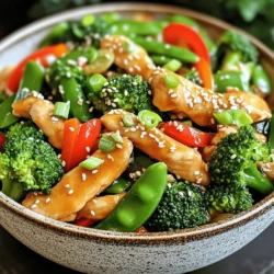 - 2 cups boneless, skinless chicken breast - 1 cup broccoli florets - 1 bell pepper (red or yellow) - 1 cup snap peas - 3 cloves garlic - 1 inch piece of fresh ginger - 3 tablespoons honey - 4 tablespoons soy sauce - 2 tablespoons cornstarch - 2 tablespoons water - Vegetable oil - Salt and freshly cracked pepper - Sesame seeds and chopped green onions for garnish To make my honey garlic chicken stir fry, I start with fresh, vibrant ingredients. The chicken breast is the star of the dish. I prefer boneless and skinless cuts, as they cook quickly and stay tender. Next, I toss in broccoli florets. They add a nice crunch and bright color. Bell peppers, either red or yellow, bring sweetness and a pop of color. Snap peas add a crisp texture and a touch of sweetness. Garlic and ginger are key to the sauce's flavor. I mince the garlic finely and grate the ginger for maximum taste. For the sauce, I combine honey, soy sauce, cornstarch, and water. This mix gives the dish its sweet and savory flavor. The cornstarch helps thicken the sauce, making it stick to the chicken and veggies. I use vegetable oil for cooking, and I season everything with salt and pepper. For a finishing touch, I sprinkle sesame seeds and chopped green onions on top. These add flavor and make the dish look great. You can find the full recipe above, which guides you through each step and ensures a tasty meal in no time. - Combine honey, soy sauce, cornstarch, and water. - Whisk until smooth and set aside. Creating the sauce is simple. I mix honey and soy sauce for sweetness and saltiness. Then, I add cornstarch and water to thicken the sauce. Whisking makes it smooth and easy to pour later. - Heat oil in a skillet or wok. - Season chicken with salt and pepper. - Stir-fry until fully cooked and golden brown. For the chicken, I heat oil in my skillet over medium-high heat. The oil should shimmer for the best cooking. I season the chicken with a pinch of salt and pepper. Stir-frying takes about 5-7 minutes until the chicken turns golden brown and is cooked through. Once done, I take it out and set it aside. - Sauté garlic and ginger in the same skillet. - Add broccoli, bell pepper, and snap peas. - Stir-fry until vegetables are vibrant and crisp. In the same skillet, I add garlic and ginger. I sauté them for about 30 seconds until they smell great. Then, I toss in broccoli, bell pepper, and snap peas. I stir-fry the veggies for 3-5 minutes. This keeps them crisp and colorful, which makes the dish pop. - Return chicken to skillet. - Pour sauce over and cook to thicken. Next, I return the chicken to the skillet. I pour in the sauce and mix everything well. Cooking for another 2-3 minutes lets the sauce thicken and coat the chicken and veggies nicely. This step locks in the flavors, making each bite delicious. For the full recipe, you can check the previous section. - Ensure vegetables are chopped uniformly. This helps them cook evenly. - Don’t overcook the chicken to maintain tenderness. A few minutes is all you need. - Use fresh vegetables for optimal taste. They add crunch and color to your dish. - Adjust honey and soy sauce ratio based on preference. More honey for sweetness, more soy for saltiness. - Serve in a shallow bowl or on individual plates. This makes the dish look nice. - Garnish with sesame seeds and green onions. They add a pop of color and flavor. For the complete details, check out the Full Recipe. {{image_4}} You can switch the chicken in this dish. For a vegetarian option, use tofu. Tofu absorbs flavors well and adds a nice texture. If you prefer seafood, shrimp works great too. Shrimp cooks quickly and adds a sweet flavor. You can also try beef for a heartier dish. Thinly slice the beef to ensure quick cooking. Feel free to mix up the veggies. Adding bell peppers in red, yellow, or green can brighten your dish. Each color brings its own flavor and crunch. Baby corn or bok choy are also great choices. They add a fun texture and a unique taste. Experiment with whatever you have on hand for a fresh twist. You can spice up the sauce easily. Adding chili flakes gives it a nice kick. If you enjoy a zesty taste, try adding lemon juice. This adds brightness and balances the sweetness. You can also mix in some fresh herbs like cilantro for extra flavor. Don’t be afraid to get creative with your sauce! For the full recipe, check out the Honey Garlic Chicken Stir Fry section above. Store leftovers in an airtight container. This keeps them fresh and safe. Consume within 3-4 days for best quality. The flavors stay nice and bright, making your next meal easy and tasty. Freeze your stir fry in a freezer-safe container. This option is great for meal prep. It’s best consumed within 2 months after freezing. Label your container with the date for easy tracking. Reheat on the stovetop for the best texture. This method warms the dish evenly. Add a splash of water to maintain moisture. This keeps your stir fry juicy and delicious, just like when you first made it! Yes, but fresh vegetables are best when cooked just before serving. If you prep the chicken and sauce earlier, it can save time. Just keep them in the fridge. Cook the veggies right before you need them for the best taste. Serve with steamed rice or noodles for a complete meal. The rice soaks up the sauce well and makes each bite tasty. Noodles also work great and add a fun twist. Use gluten-free soy sauce for a gluten-free option. Many brands offer this soy sauce. Just check the label before buying. This way, you can enjoy the dish without worrying about gluten. Add red pepper flakes or a splash of sriracha to the sauce. Start with a little and taste. You can always add more if you like heat. This adds a nice kick to the sweet and savory flavors. Ensure the chicken is thinly sliced for even cooking and tenderness. Thin strips cook faster and stay juicy. This helps you avoid dry pieces in your stir fry. This blog post shares a tasty honey garlic chicken stir fry recipe. You learned about key ingredients like chicken, vegetables, and a simple sauce. I offered step-by-step instructions for cooking and tips to enhance flavor. You can also try some variations for your next meal. Eating healthy does not need to be hard or boring. With a few fresh ingredients, you can create a dish that’s fun and full of flavor. Enjoy cooking this dish and make it your own!