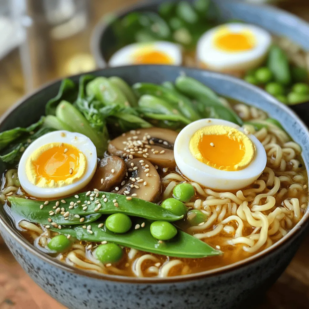 - 2 packs of instant ramen noodles (discard the seasoning packets) - 4 cups vegetable broth - 3 cloves garlic, minced - 2 tablespoons fresh ginger, grated - 1/4 cup sweet chili sauce - 2 tablespoons soy sauce - 1 tablespoon sesame oil - 1 cup baby bok choy, halved - 1 cup sliced mushrooms (shiitake or button) - 1/2 cup snap peas - 2 green onions, sliced (for garnish) - 1 tablespoon sesame seeds (for garnish) - Optional: 1 soft-boiled egg, sliced in half for topping For this Sweet Chili Garlic Ramen, I use simple and fresh ingredients. The ramen noodles form the base. I always choose instant noodles, but make sure to toss the seasoning packets. The vegetable broth brings depth and warmth. Garlic and ginger add a punch of flavor. The sweet chili sauce gives the broth a delightful sweetness. Soy sauce adds saltiness and umami. Sesame oil enriches the taste with its nutty flavor. Baby bok choy is my go-to for its crunch. For garnishes, I love using mushrooms and snap peas. They add texture and color. Green onions and sesame seeds make it look pretty and tasty. If you want something extra, a soft-boiled egg makes a great topping. You can find the Full Recipe to guide you through the cooking process. Enjoy the rich flavors and comforting warmth of this hearty meal! - Heat 1 tablespoon of sesame oil in a medium pot over medium heat. - Add 3 cloves of minced garlic and 2 tablespoons of grated ginger. Sauté them for about 1 minute. This step brings out their amazing flavors. - Pour in 4 cups of vegetable broth and raise the heat to bring it to a boil. - Once boiling, reduce the heat and stir in 1/4 cup of sweet chili sauce and 2 tablespoons of soy sauce. - Add 1 cup of sliced mushrooms, 1/2 cup of snap peas, and 1 cup of halved baby bok choy to the pot. - Let the broth simmer for 5 to 7 minutes. Cook until the veggies are tender but still bright. - In a separate pot, prepare 2 packs of instant ramen noodles according to the package instructions. - After cooking, drain the noodles and set them aside until the vegetables are ready. - Once the veggies are cooked, add the drained noodles to the simmering broth. - Stir gently for about 2 minutes. This lets the noodles soak up all the delicious flavors. - Ladle the hot ramen into deep serving bowls. - Garnish each bowl with sliced green onions and a sprinkle of sesame seeds. - If you like, add a soft-boiled egg, sliced in half, on top for extra richness. Enjoy your Sweet Chili Garlic Ramen! For the full recipe, click here. To make the best Sweet Chili Garlic Ramen, adjust the sweetness and spiciness. Add more chili sauce for heat or less for mildness. This lets you control the flavor to fit your taste. For the vegetables, cook them al dente. This keeps them crisp and bright, adding great texture to your dish. Serve your ramen in deep bowls for a stunning look. The broth should cover the noodles, and the veggies should peek through. Garnish with the sliced green onions and sesame seeds. Arrange them nicely for appeal. A soft-boiled egg on top adds elegance and flavor. Choose a medium pot for the broth and a separate pot for the noodles. This helps keep cooking simple. Use a garlic press to easily mince garlic. A vegetable peeler works well for ginger and other veggies. These tools make your cooking faster and more enjoyable. Feel free to check out the Full Recipe for more details! {{image_4}} Adding protein to Sweet Chili Garlic Ramen makes it heartier and more filling. You can use chicken, tofu, or shrimp. Here are some tips: - Chicken: Use cooked, shredded chicken. Add it in the last few minutes of cooking. This keeps it warm without overcooking. - Tofu: Choose firm tofu for the best texture. Cut it into cubes and sauté it in sesame oil until golden before adding to your broth. - Shrimp: Use peeled and deveined shrimp. Add it to the broth in the last 2-3 minutes of cooking. Cook until pink and opaque. For a vegetarian version, choose a rich vegetable broth. You can also add more veggies to boost flavor and color: - Broth: Use a mushroom broth for a deeper taste. You can make it by simmering dried mushrooms in water. - Veggies: Add carrots, bell peppers, or spinach. These will add flavor and nutrition. Stir them into the broth with the other vegetables. If you need a gluten-free option, choose the right noodles and adjust your sauces: - Noodles: Use rice noodles or gluten-free ramen. These can be found in most grocery stores. - Sauces: Replace soy sauce with tamari or coconut aminos. Make sure to check labels to avoid hidden gluten. Try these variations to make Sweet Chili Garlic Ramen your own! For the full recipe, check out the ingredients and steps listed above. To store leftover ramen, let it cool to room temperature. Place it in airtight containers to keep it fresh. I recommend using glass containers, as they do not absorb odors. This method helps maintain the flavor of your ramen. You can reheat ramen on the stovetop or in the microwave. For stovetop, add a little broth or water to a pan. Heat it on medium until hot. Stir gently. For the microwave, place ramen in a bowl. Add a splash of broth. Heat for 1-2 minutes. This keeps the noodles tender and tasty. Yes, you can freeze ramen! However, it is best to freeze the broth and noodles separately. This keeps the noodles from becoming mushy. You can also freeze vegetables, but add them fresh later. Store in freezer-safe bags or containers. Sweet Chili Garlic Ramen stays fresh for about three to four days in the fridge. Store it in an airtight container to keep it safe from other odors. When you’re ready to eat, just reheat it on the stove or in the microwave. The noodles may soften, but the flavors remain delicious. Yes, you can easily make this ramen vegetarian! Use vegetable broth instead of chicken broth. For extra flavor, add mushrooms and use soy sauce. You can also include tofu for protein and more texture. Baby bok choy and snap peas are great veggie choices, too. If you don’t have sweet chili sauce, you can mix honey with some hot sauce. This will give you a sweet and spicy boost. You can also use sriracha or a homemade chili paste, but adjust the amount to keep the flavor balanced. To add more heat, increase the amount of sweet chili sauce. You can also add sliced fresh chilies or a dash of cayenne pepper. If you enjoy heat, consider topping your bowl with chili flakes or sriracha for a spicy kick. Yes, this recipe is great for meal prep! You can cook the broth and veggies ahead of time. Store the noodles separately to keep them firm. Assemble your ramen when you’re ready to eat. This way, you enjoy a fresh meal, even on busy days. For the full recipe, check out the details above. This blog post covers how to make a tasty Sweet Chili Garlic Ramen. You learned about the key ingredients and step-by-step instructions for cooking. We discussed tips for perfecting your dish, variations for different diets, and how to store leftovers. Ramen is flexible and fun. You can customize it to fit your taste. Enjoy your cooking adventure and make it your own!