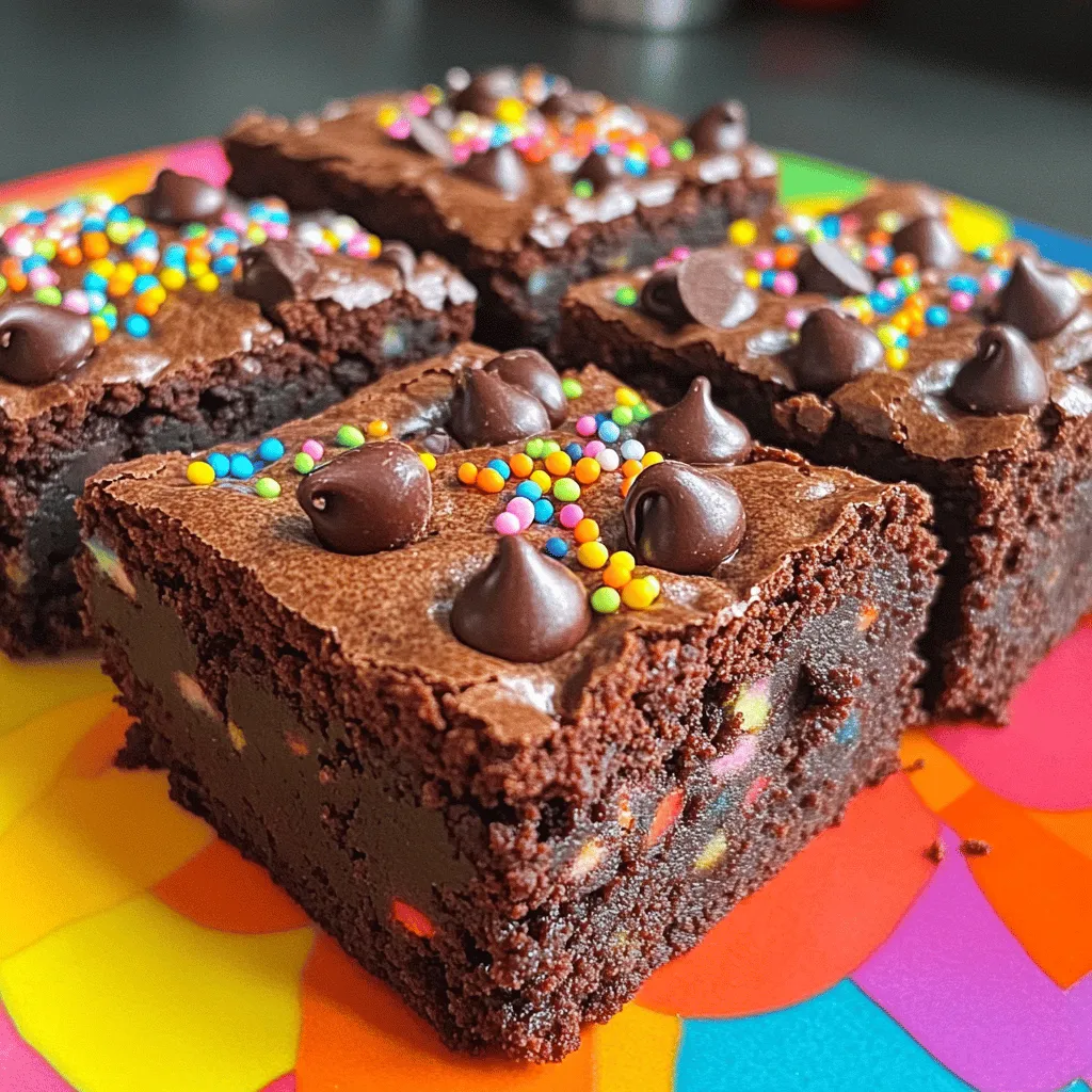 - 1 cup unsalted butter, melted - 1 1/4 cups granulated sugar - 1 teaspoon vanilla extract - 3 large eggs - 1 cup all-purpose flour - 1/2 cup unsweetened cocoa powder - 1/2 teaspoon baking powder - 1/4 teaspoon salt - 1/2 cup semi-sweet chocolate chips - 1/2 cup rainbow sprinkles - 1/3 cup chopped nuts (optional) - Extra chocolate chips and sprinkles for topping Gathering your ingredients is the first step to making these Cosmic Brownie Copycat treats. Start with unsalted butter. Melt it to create a rich base. Next, granulated sugar adds sweetness. Vanilla extract gives a warm flavor. You will need three large eggs for binding. For the dry mix, all-purpose flour forms the brownie’s structure. Unsweetened cocoa powder brings in that deep chocolate flavor. Baking powder helps the brownies rise, while salt enhances all the tastes. Now for the fun part! Add semi-sweet chocolate chips for that gooey texture. Rainbow sprinkles make the brownies look festive and fun. If you like, add chopped nuts for a nice crunch. Finally, save some extra chocolate chips and sprinkles for the top. With all your ingredients ready, you’re set to start mixing and baking. For the complete step-by-step guide, check out the Full Recipe. - Preheat your oven to 350°F (175°C). - Grease a 9x13-inch baking pan or line it with parchment paper. - In a large bowl, combine melted butter and granulated sugar. - Add vanilla extract, then eggs, one at a time. Whisk until smooth. - In another bowl, sift together flour, cocoa powder, baking powder, and salt. - Gently fold the dry mixture into the wet ingredients until just combined. - Fold in chocolate chips, nuts (if using), and rainbow sprinkles. - Pour the batter into the prepared baking pan. Top with more chocolate chips and sprinkles. - Bake for 25-30 minutes. Insert a toothpick in the center; it should come out with moist crumbs. - Let the brownies cool in the pan for 15 minutes. Then, transfer to a wire rack to cool completely. For the full recipe, follow the steps above and enjoy your Cosmic Brownie Copycat treat! To get that chewy texture, do not overmix your batter. Once you combine wet and dry ingredients, mix until just blended. This keeps your brownies soft and moist. When testing for doneness, use a toothpick. Insert it into the center of the brownies. If it comes out with moist crumbs, they are ready. Don't wait until it comes out clean; that can lead to dry brownies. For a fun presentation, serve your brownie squares on a colorful platter. It makes them pop! You can drizzle melted chocolate over the top for extra flair. Add some more sprinkles on top for that classic look. One big mistake is overbaking. Keep an eye on the time and test early. Overbaked brownies can become hard and dry. Also, choose the right cocoa powder. Look for unsweetened cocoa for the best flavor. Avoid using hot cocoa mix, as it can change the taste and texture. {{image_4}} You can make your Cosmic Brownie Copycat even more fun. Try adding flavored extracts like almond or mint to your batter. Just one teaspoon can change the taste. You can also use different types of chocolate. Swap semi-sweet chocolate chips for dark or white chocolate chips. Each type gives a unique flavor and look. If you have dietary needs, fear not! You can make gluten-free brownies using almond flour instead of all-purpose flour. It gives a nice nutty flavor. For a vegan version, replace eggs with applesauce or flaxseed meal mixed with water. Both options work well and keep the brownies moist. Want to jazz up your brownies? Add more sprinkles for a pop of color! You can also include dried fruits like cherries or cranberries for a sweet twist. Chopped nuts like walnuts or pecans add a nice crunch too. These add-ins make your brownies special and unique. For the complete recipe, check out the Full Recipe. To keep your Cosmic Brownies fresh, store them in the fridge. Place the brownies in an airtight container. This helps prevent them from drying out. You can also wrap them tightly in plastic wrap. If you stack the brownies, add parchment paper between layers. This keeps the sprinkles intact and prevents sticking. To freeze your brownies, first let them cool completely. Then, slice them into squares. Wrap each square in plastic wrap. Place the wrapped brownies in a freezer-safe bag or container. Make sure to remove air to avoid freezer burn. For thawing, take them out of the freezer. Let them sit at room temperature for about 30 minutes. You can also thaw them in the fridge overnight for best results. At room temperature, your Cosmic Brownies last about 3 to 5 days. Store them in a cool, dry place. If the weather is humid, they may not last as long. Factors like how well they are wrapped and the type of container used can affect freshness. Proper storage is key to enjoying these treats for as long as possible. A Cosmic Brownie is a sweet treat made by Little Debbie. It features a rich chocolate base topped with colorful rainbow sprinkles. These brownies have a fudgy texture and are a favorite for many. They are perfect for lunchboxes or a quick snack. The soft, chewy chocolate layer paired with sprinkles makes them special. To match the taste of store-bought Cosmic Brownies, focus on a few key points: - Use quality cocoa powder: This adds deep chocolate flavor. - Add semi-sweet chocolate chips: These create gooey pockets of chocolate. - Mix in rainbow sprinkles: They add sweetness and fun color. - Don’t overmix: Stir just until combined for a soft texture. - Bake at the right time: Aim for moist crumbs on the toothpick test. These steps help you create a brownie that tastes like the classic version. Yes, you can make these brownies ahead of time. Here are some tips: - Bake and cool: Prepare the brownies and let them cool completely. - Store properly: Keep them in an airtight container at room temperature. - Refrigerate if needed: For longer storage, place them in the fridge. - Freeze for later: Wrap them tightly in plastic wrap, then foil. They can last up to three months in the freezer. This way, you can enjoy fresh brownies anytime without starting from scratch. For the full recipe, check out the Cosmic Brownie Copycat. You learned how to bake delicious cosmic brownies using simple ingredients and clear steps. With tips on texture, storage, and fun variations, you'll create treats everyone loves. Remember to keep an eye on baking time and feel free to mix in your favorite add-ins. Enjoy sharing these brownies at your next gathering or as a tasty treat at home. With this guide, you're set for a fun baking adventure. Happy baking!