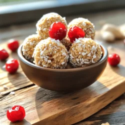 - 1 cup pitted dried cherries - 1 cup raw almonds - 1 cup rolled oats - 2 tablespoons almond butter - 2 tablespoons honey or maple syrup - 1 teaspoon vanilla extract - 1/2 teaspoon ground cinnamon - Pinch of salt - 1/4 cup unsweetened shredded coconut (optional, for coating) These ingredients mix well to create a tasty snack. The dried cherries bring sweetness, while almonds give crunch. Rolled oats add a hearty base, making these energy balls filling. Almond butter binds everything together with a nutty flavor. Honey or maple syrup sweetens the mix. Vanilla extract and cinnamon enhance the taste, making each bite delightful. Each serving has about 150 calories. You get around 4 grams of protein, 20 grams of carbs, and 7 grams of fats. This balance makes these energy balls great for a quick snack. Almonds are loaded with good fats and protein. They help keep you full and support heart health. Cherries are rich in antioxidants. They help fight off free radicals and reduce inflammation. Together, these ingredients boost your energy. You’ll feel ready for anything after enjoying a few of these bites. Start by prepping your work area. Gather all your ingredients from the Full Recipe. This makes it easy to see what you need. Measure out your ingredients carefully. You want each one to shine in your energy balls. Next, we use a food processor. This tool makes mixing easy and quick. Add the pitted dried cherries, raw almonds, rolled oats, almond butter, honey or maple syrup, vanilla extract, ground cinnamon, and a pinch of salt. Pulse the mixture until it looks sticky and crumbly. You may need to stop and scrape the sides. This ensures everything mixes well. Now it’s time to form the energy balls. Lightly moisten your hands with water. This helps prevent sticking. Scoop a small amount of the mixture. Roll it into a ball about 1 inch in size. If you like, you can roll the balls in shredded coconut. This adds a nice touch. Chilling is an important step. Place the energy balls on a parchment-lined baking sheet. Put the sheet in the fridge for at least 30 minutes. This helps them firm up nicely. After chilling, store the energy balls in an airtight container. They will stay fresh in the fridge for several days. Enjoy these tasty snacks whenever you need a quick boost! To make Cherry Almond Energy Balls, you need a few tools. A food processor is key for mixing. You will also need a baking sheet and parchment paper. These help with easy cleanup. Prepping in advance helps a lot. You can measure and chop the dried cherries and almonds ahead of time. This makes putting everything together much faster. When you are ready to snack, you can grab them quickly. You can boost the flavor of your energy balls easily. Adding a dash of nutmeg or ginger gives a unique twist. A few drops of almond extract can make it taste even richer. If you want to swap out honey, try maple syrup or agave nectar. For almond butter, peanut butter works well too. These changes keep the recipe fun and exciting. Sometimes, the mixture may feel too dry. If this happens, add a little water or more almond butter. This helps bring it all together. Adjusting sweetness is easy too. If it is too sweet, add more oats. If you want it sweeter, add a touch more honey or maple syrup. This way, you can make it just right for your taste. {{image_4}} If you want to get creative, swap the dried cherries for other dried fruits. Apricots add a sweet twist, while cranberries give a tangy kick. You can also try raisins or figs for new flavors. For nuts, use walnuts or pecans instead of almonds. You can also try peanut butter or cashew butter instead of almond butter. Each swap brings a new taste to your energy balls. To make these energy balls vegan, replace honey with maple syrup or agave nectar. Use a nut-free butter, like sunflower seed butter, for a nut-free version. If you need gluten-free energy balls, opt for certified gluten-free oats. This way, you can enjoy the recipe while sticking to your dietary needs. Want to add more fun? Mix in mini chocolate chips for a sweet treat. You can also try adding spices like nutmeg or ginger for a warm flavor. In summer, add fresh fruits like blueberries or strawberries. In fall, cinnamon pairs well with pumpkin puree, creating a seasonal delight. Each twist makes the energy balls exciting and new. For the full recipe, check out the details above. To keep your Cherry Almond Energy Balls fresh, store them correctly. Place the balls in an airtight container. This will help keep them moist and tasty. You can use glass or plastic containers. Just make sure they seal well. If you have a large batch, stack them in layers with parchment paper in between. This prevents them from sticking together. In the fridge, these energy balls last about one week. If you want them to last longer, freezing is a great option. You can freeze them for up to three months. Just make sure to wrap them well in plastic wrap or foil before placing them in a freezer-safe bag. Label the bag with the date for easy tracking. Cherry Almond Energy Balls are great on their own. But you can also serve them with yogurt or fresh fruit for a nice snack. Pair them with a glass of milk or a smoothie for a balanced meal. You can even cut them in half and add them to a salad for a fun twist. Enjoy your energy boost in many different ways! You can boost nutrition by adding seeds like chia or flaxseed. You can also include protein powder for extra protein. Using unsweetened nut butter can reduce sugar content. Consider adding a scoop of greens powder for extra vitamins. Yes, energy balls are great for kids! They are easy to eat and packed with nutrients. You can adjust sweetness for younger taste buds. Kids love the chewy texture and fruity flavor. They also make a fun snack for lunchboxes. Absolutely! You can swap cherries for dried apricots, cranberries, or raisins. Each fruit brings a different flavor. Experiment with your favorites to find new tastes. Just keep the same amount to maintain the texture. It takes about 10 minutes to prepare the mix. After that, chill the balls for at least 30 minutes. This helps them firm up and hold their shape. Overall, you’ll have a tasty snack ready in about 40 minutes. Use an airtight container to keep them fresh. You can also use a small snack bag for easy carrying. For longer trips, consider packing them with ice packs. This keeps them cool and prevents them from squishing. These Cherry Almond Energy Balls are easy to make and packed with nutrition. We covered their key ingredients and health benefits. You learned how to prepare, shape, and store these tasty snacks. Experiment with different flavors and ingredients to keep it fun. Enjoy these energy balls as a healthy snack anytime. They are great for families, active kids, or busy adults. Remember, you can customize them to fit your needs. Happy snacking!