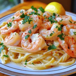 - 1 pound large shrimp - 6 tablespoons unsalted butter - 4 cloves garlic - Red pepper flakes - Lemon zest and juice - Fresh parsley - Grated Parmesan cheese - Linguine or spaghetti For this dish, I always start with fresh ingredients. The shrimp should be large and juicy. Use unsalted butter for better control over the dish’s saltiness. Garlic is key; it brings a rich flavor. When it comes to heat, red pepper flakes add a nice kick. Adjust these to your taste. Fresh lemon zest and juice brighten the dish. You’ll love how they balance the butter. Fresh parsley gives a pop of color and freshness. I like to chop it finely so it mixes well. If you want to add more, consider grated Parmesan. It adds a creamy touch. Linguine or spaghetti works well as a base. Both soak up the sauce nicely. You can find the full recipe linked above. It has all the steps to create this tasty meal. - Bring a large pot of salted water to a boil. - Add 8 ounces of linguine or spaghetti to the water. - Cook until it reaches al dente, or firm to the bite. - Before draining, save 1/2 cup of the pasta water. - Drain the pasta and keep it warm in the pot. - In a large skillet, melt 6 tablespoons of unsalted butter over medium heat. - Once melted, add 4 finely minced cloves of garlic and 1/2 teaspoon of red pepper flakes. - Sauté for 1-2 minutes, stirring often. - Make sure the garlic softens but does not brown. - Turn the heat to medium-high. - Add 1 pound of peeled and deveined shrimp to the skillet. - Season with salt, black pepper, and lemon zest. - Cook for 2-3 minutes, flipping the shrimp halfway. - Look for the shrimp to turn pink and opaque. - Lower the heat to medium after the shrimp is cooked. - Add the warm pasta to the skillet with the shrimp. - Pour in 2 tablespoons of fresh lemon juice. - Toss everything together until well mixed. - If it seems too dry, add some reserved pasta water. - Take the skillet off the heat. - Stir in 1/4 cup of finely chopped fresh parsley. - Taste and adjust the seasoning with more salt or lemon juice if needed. Enjoy your Garlic Butter Shrimp Scampi, a delicious and quick meal from the full recipe! For shrimp scampi, you want the best shrimp you can find. Fresh shrimp tastes great, but frozen shrimp works well too. When buying fresh shrimp, look for those with a mild scent. They should feel firm and look shiny. If you go for frozen, choose shrimp that are sold without ice crystals. This indicates they were frozen properly. Sizing matters. Large shrimp are ideal for this dish. They cook evenly and have a nice bite. Look for shrimp labeled "16-20 count," which means you get 16 to 20 shrimp per pound. This size gives you a good balance of flavor and texture in each bite. Garlic is the star of this dish, so you need to get it just right. Start by sautéing garlic gently. If you burn it, the taste turns bitter. Keep the heat moderate and stir it often. You want the garlic to soften and become fragrant, not brown. To infuse more flavor, consider adding a splash of white wine while cooking the shrimp. This can add a nice depth to your dish. You can also mix in some herbs like thyme or parsley for a fresh twist. When it comes to sides, light salads or crusty bread pair well with scampi. A simple arugula salad with lemon vinaigrette complements the rich garlic butter. For drinks, I love a glass of Chardonnay or Sauvignon Blanc with this meal. These wines enhance the flavors of the shrimp and garlic. They also help cleanse your palate between bites. For the full recipe, check the section above. Enjoy your cooking! {{image_4}} You can change the flavor of your Garlic Butter Shrimp Scampi with herbs. Adding fresh basil or oregano gives a nice twist. Try tossing in a handful of chopped basil right before serving. Oregano adds a warm, earthy taste. If you want a bright flavor, use a citrus herb blend. Mix lemon zest with thyme or dill for a zesty kick. It makes your dish fresh and exciting. If you need gluten-free options, swap the pasta for gluten-free linguine or spaghetti. Many brands offer great choices that taste just as good. You can also use zucchini noodles for a low-carb version. For dairy-free needs, replace unsalted butter with olive oil or vegan butter. This keeps your dish rich without any dairy. You can still enjoy the same great flavors! You can make this dish even better by adding vegetables. Try spinach, cherry tomatoes, or bell peppers. Sauté them with garlic for a healthy boost. You can also add extra protein like scallops or crab. They pair well with shrimp and make your meal more filling. Just adjust the cooking time to ensure everything is cooked perfectly. For the full recipe, check out the link provided. To store leftovers, let the shrimp scampi cool first. Then, place it in an airtight container. This keeps the flavors fresh. You can store it in the fridge for up to three days. Just remember, the shrimp may lose some texture over time. You can freeze cooked scampi. Just make sure to use a freezer-safe container. It will last for about two months. When you're ready to enjoy it again, thaw it in the fridge overnight. To reheat, warm it gently on the stove. Add a splash of water or broth to keep it moist. Prepping ingredients in advance saves time. Chop the garlic and parsley a day before. You can also peel and devein the shrimp ahead of time. For quick meals, serve it with a side salad or garlic bread. This adds variety and makes it feel special. Try using the Full Recipe for more tips! Making Garlic Butter Shrimp Scampi is quick! It takes about 10 minutes to prep. Cooking the dish takes around 10 minutes, too. So, you can have this meal ready in just 20 minutes. It’s perfect for a busy weeknight dinner. Yes, you can use different pasta shapes! While I love linguine or spaghetti, feel free to try fettuccine or penne. You can even use gluten-free pasta if you prefer. The key is to cook the pasta until it is al dente, just like the recipe suggests. To reheat shrimp scampi, use a skillet over low heat. Add a splash of water or broth to keep it moist. Stir gently until it’s hot. Avoid using the microwave, as it can make the shrimp tough. Enjoy your leftovers while they are still tasty! In this post, we explored how to make Garlic Butter Shrimp Scampi. You learned about the key ingredients like shrimp, butter, and garlic. I shared step-by-step instructions for cooking pasta and making a rich sauce. We also discussed helpful tips for choosing shrimp and perfecting garlic flavor. Remember, you can easily customize this dish to fit your taste. Whether you swap in gluten-free pasta or add fresh herbs, the options are endless. Enjoy your cooking journey and savor each bite of this delightful meal!