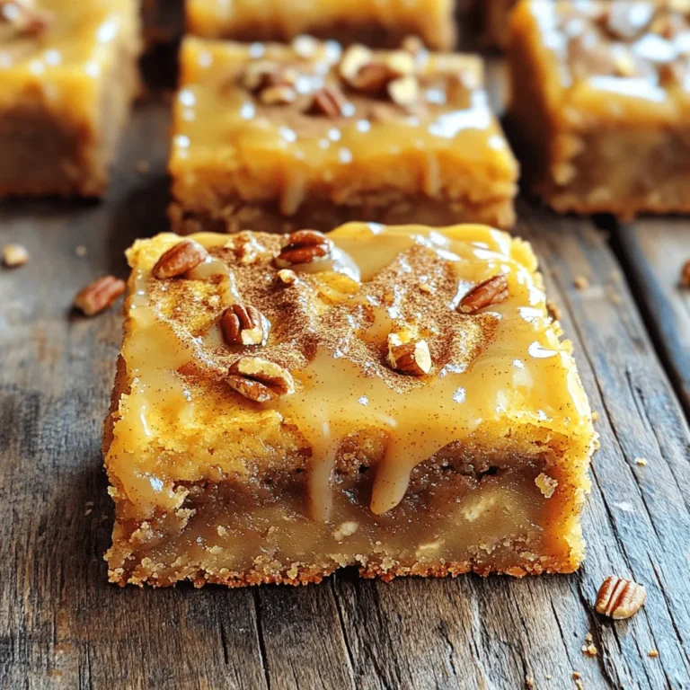 To make your cinnamon roll blondies, you will need: - 1 cup unsalted butter, melted - 1 cup packed brown sugar - 1/2 cup granulated sugar - 2 large eggs - 2 teaspoons vanilla extract - 2 cups all-purpose flour - 1 teaspoon baking powder - 1/2 teaspoon baking soda - 1/2 teaspoon salt - 2 teaspoons ground cinnamon - 1/2 cup chopped pecans (optional) These ingredients come together to create a rich and soft base. The melted butter gives a nice depth of flavor. The brown sugar adds moisture and sweetness. Eggs help bind everything, while the baking powder and soda give the blondies a lovely lift. To top your blondies with a sweet glaze, you will need: - 1 cup powdered sugar - 2 tablespoons milk - 1/2 teaspoon vanilla extract - 1/2 teaspoon ground cinnamon The glaze is simple yet adds a delightful finish. Powdered sugar gives it that nice sweetness. Milk helps to create a smooth texture. Vanilla and cinnamon add that classic flavor we all love. Feel free to get creative! Here are some fun ideas: - Chopped nuts like walnuts or almonds - Mini chocolate chips for a sweet twist - A sprinkle of sea salt for contrast - A dusting of extra cinnamon on top These add-ins can enhance the flavor and texture of your blondies. Don’t be afraid to mix and match! You can find more details in the [Full Recipe]. Start by preheating your oven to 350°F (175°C). Grab a 9x13-inch baking pan. Lightly grease it with butter or cooking spray. Line the bottom with parchment paper. Let some paper hang over the edges. This helps you lift the blondies out later. In a large bowl, mix 1 cup of melted butter, 1 cup of brown sugar, and 1/2 cup of granulated sugar. Use a whisk to blend until smooth. Add 2 large eggs one at a time. Mix well after each egg. Then, pour in 2 teaspoons of vanilla extract and stir until combined. In another bowl, combine 2 cups of all-purpose flour, 1 teaspoon of baking powder, 1/2 teaspoon of baking soda, 1/2 teaspoon of salt, and 2 teaspoons of ground cinnamon. Whisk these dry ingredients together. Gradually add the dry mix to the wet mix. Stir gently until combined. If you want nuts, fold in 1/2 cup of chopped pecans now. Pour the blondie batter into your prepared pan. Spread it evenly with a spatula. For the cinnamon swirl, mix 1 tablespoon of cinnamon with 3 tablespoons of brown sugar. Sprinkle this over the batter. Use a knife or skewer to swirl it gently. Don't overdo it; you want pretty marbled patterns. Now you're ready to bake! Follow the full recipe for the next steps, as your blondies will be warm and gooey. Enjoy the sweet, cinnamon aroma filling your kitchen! To get soft and chewy blondies, don’t overmix the batter. Mix just until you see no flour. This keeps the texture light. Bake until a toothpick comes out clean, but not too long. If you bake too long, they become dry. If you want less sweetness, cut back on the granulated sugar. You can also add a pinch of salt to balance flavors. For a richer taste, swap some brown sugar with maple syrup. This adds a unique twist. Serve these blondies warm, drizzled with the cinnamon glaze. They are great with a scoop of vanilla ice cream. For a fun twist, pair them with coffee or tea. You can also sprinkle extra cinnamon or chopped nuts on top for a nice touch. For the full recipe, check out the detailed instructions above! {{image_4}} You can easily change the taste of your cinnamon roll blondies. Add a pinch of nutmeg for warmth. Try mixing in some chocolate chips for a sweet twist. A splash of maple syrup gives a rich flavor. You can also use different nuts, like walnuts or almonds. Each option makes your blondies unique and fun. Want to make these blondies gluten-free? Use almond flour or a gluten-free blend instead of all-purpose flour. For a vegan version, replace the butter with coconut oil. You can use flax eggs instead of regular eggs. These swaps keep the blondies tasty and kind for everyone. Toppings can take your blondies to a new level. Try a cream cheese frosting for a creamy touch. You can sprinkle chopped fruits, like apples or bananas, on top. For a crunchy finish, add crushed graham crackers or caramel bits. Each topping adds charm and flavor, making them extra special. Check out the Full Recipe for more ideas! To keep your cinnamon roll blondies fresh, store them in an airtight container. Use parchment paper between layers to prevent sticking. Keep them at room temperature for up to three days. For longer storage, refrigerate them. This helps maintain their soft texture. If you want to enjoy them later, freezing is a great option. To reheat your blondies, preheat your oven to 350°F. Place the blondies on a baking sheet. Cover them with foil to keep them moist. Heat for about 10 minutes. You can also use the microwave. Heat them for 10-15 seconds to warm them up. Avoid overheating, or they may become dry. To freeze cinnamon roll blondies, first cool them completely. Cut them into squares. Wrap each piece tightly in plastic wrap. Then, place the wrapped blondies in a freezer bag. They can stay frozen for up to three months. When ready to eat, thaw them in the fridge overnight. Enjoy them at room temperature or reheat as desired. For the full recipe, refer to the earlier section. Cinnamon roll blondies are delicious treats that blend soft blondie dough with cinnamon swirls. They are chewy, sweet, and have a warm flavor. You can enjoy them warm or cool. The cinnamon glaze adds the perfect touch of sweetness. Yes, you can easily make these blondies without nuts. Just skip the chopped pecans in the recipe. The blondies will still taste great. You can also add other fun mix-ins, like chocolate chips or dried fruit. To keep your blondies moist, do not overbake them. Check for doneness around 25 minutes. The toothpick should come out with a few crumbs but not wet batter. Also, let them cool in the pan for at least 10 minutes before transferring them. Cinnamon roll blondies stay fresh for about 3-4 days at room temperature. Store them in an airtight container to keep them soft. If you want to keep them longer, you can freeze them. Yes, you can prepare the batter in advance. Mix the wet and dry ingredients separately, then combine them before baking. You can store the batter in the fridge for up to 24 hours. Just remember to let it come to room temperature before baking. For the full recipe, check out the [Full Recipe]. Cinnamon roll blondies are a sweet treat worth trying. We covered ingredients and how to make them. You learned tips for the best texture and flavor. I shared storage tips for lasting freshness and creative variations. Enjoy these blondies warm or iced with glaze. You can customize them to fit your taste. Make them for a fun dessert or snack. With these easy steps, you’ll impress your friends and family. Happy baking!