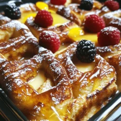 - 2 cans of refrigerated cinnamon roll dough - 4 large eggs - 1 cup of milk The base of our Cinnamon Roll French Toast Bake comes from the dough. I love using two cans of refrigerated cinnamon roll dough. Each can has eight rolls, which creates a soft and sweet base. You need four large eggs to bind everything, plus one cup of milk to make the mixture creamy. - 1 teaspoon of vanilla extract - 1 teaspoon of ground cinnamon - 1/4 teaspoon of ground nutmeg To elevate the flavors, I add one teaspoon of vanilla extract. It adds warmth and sweetness. A teaspoon of ground cinnamon gives that classic taste we all love. I also use a pinch of nutmeg, around a quarter teaspoon. Nutmeg adds depth and a hint of spice. - 1/4 cup of maple syrup - Powdered sugar for dusting - Fresh berries for serving For extra sweetness, I suggest using a quarter cup of maple syrup in the mixture. You can drizzle more on top when serving! A light dusting of powdered sugar adds a lovely finish. Fresh berries brighten the dish and pair well with the warm, sweet flavors. For the full recipe, check out the link. - Preheat your oven to 375°F (190°C). - Grease a 9x13-inch baking dish with cooking spray or butter. - Open both cans of cinnamon roll dough and cut each roll into quarters. - Spread the quartered rolls evenly in the baking dish. - In a large bowl, combine 4 large eggs, 1 cup of milk, and 1 teaspoon of vanilla extract. - Add 1 teaspoon of ground cinnamon, 1/4 teaspoon of ground nutmeg, and 1/4 cup of maple syrup. - Whisk these ingredients together until smooth and well mixed. - Pour the egg mixture evenly over the cinnamon roll pieces in the baking dish. - Press down gently on the cinnamon roll pieces to soak them in the egg mixture. - Let the dish sit for about 5 minutes for soaking. - Place the baking dish in the preheated oven. - Bake for 25-30 minutes until golden brown and fully cooked. - Drizzle the melted icing from the cinnamon roll cans over the warm bake. - Serve by cutting into squares, and add powdered sugar and fresh berries if desired. This recipe is easy and fun to make. For the full recipe, check out the details above. Enjoy your Cinnamon Roll French Toast Bake! To make your Cinnamon Roll French Toast Bake perfect, start by ensuring even distribution of the egg mixture. Pour the mixture slowly and cover all the cinnamon roll pieces. This step helps each piece soak up the flavor. Soaking time is also key. Let the dish sit for about five minutes after pouring the egg mixture. This gives the rolls enough time to absorb the mixture fully. If you skip this step, some rolls may remain dry. When it's time to serve, garnish your bake with powdered sugar and fresh berries. The powdered sugar adds a sweet touch, and the berries bring freshness. You can use strawberries, blueberries, or raspberries. For the best syrup, maple syrup is a classic choice. Drizzle it generously over each serving for extra sweetness. You might also try flavored syrups like vanilla or caramel for a fun twist. Baking time can vary based on your oven. I suggest checking your bake around the 25-minute mark. If it looks golden brown on top, it's likely done. To check if it's fully cooked, insert a toothpick in the center. If it comes out clean, your bake is ready. If not, give it a few more minutes in the oven. {{image_4}} You can mix up the flavors of your cinnamon roll French toast bake. Adding fruit or nuts gives it a fresh twist. Try tossing in some sliced bananas, fresh strawberries, or blueberries. Nuts like pecans or walnuts can add a nice crunch. You can even use different dough flavors, like apple cinnamon, for a fun change. If you have dietary needs, you can still enjoy this dish. Look for gluten-free cinnamon roll options at your local store. They work just as well as regular rolls. For a vegan version, use plant-based milk and a flax egg instead of regular eggs. These swaps keep the dish tasty and suitable for everyone. Make this bake fit the season with fun flavors. In the fall, you can add pumpkin spice to the egg mixture. This gives a warm, cozy feel. During the holidays, try peppermint or gingerbread flavors. These variations make your dish festive and fun for gatherings. After enjoying your Cinnamon Roll French Toast Bake, it's important to store any leftovers properly. First, let the bake cool completely. Then, cover it tightly with plastic wrap or transfer it to an airtight container. This will keep it fresh and tasty. When stored this way, the bake will stay fresh for about 3 to 5 days in the fridge. When it’s time to enjoy your leftovers, there are a couple of easy ways to reheat them. You can use the oven or microwave. For the oven, preheat it to 350°F (175°C). Place the bake in an oven-safe dish and cover it with foil. Heat for about 10-15 minutes, or until warm. If you choose the microwave, place a piece on a microwave-safe plate. Heat it in short bursts, about 30 seconds at a time, until warm. To keep the texture nice, avoid overheating. If you want to keep your Cinnamon Roll French Toast Bake for longer, freezing is a great option. You can freeze it whole or in individual portions. Just ensure it's completely cool, then wrap it tightly in plastic wrap and foil. For portions, place them in freezer bags. When you're ready to eat, thaw it overnight in the fridge. Reheat it as mentioned before. This way, you’ll enjoy that sweet taste again! Cinnamon Roll French Toast Bake is a sweet and cozy dish. It combines soft cinnamon rolls and a rich egg mixture. You start with refrigerated cinnamon roll dough, which makes it quick and easy. When baked, it turns golden brown and puffy. The warm, gooey center is a real treat. Each bite bursts with cinnamon flavor. The icing adds a sweet finish, making it a delicious breakfast or dessert. Yes, you can prepare this dish ahead of time. To do this, follow the recipe but stop before baking. After you pour the egg mixture over the cinnamon rolls, cover it with plastic wrap. Place it in the fridge overnight. In the morning, just bake it right from the fridge. This saves you time and lets the flavors blend well. You can serve many tasty sides with this dish. Fresh berries add a nice touch. They bring color and a bit of tartness. You can also offer whipped cream for a rich contrast. Maple syrup is a must for drizzling. For drinks, coffee or a sweet tea pairs perfectly. These options enhance the flavors and make your meal special. In this article, we explored how to make a delicious Cinnamon Roll French Toast Bake. I shared the main ingredients, including cinnamon roll dough, eggs, and milk. You learned tips for mixing, baking, and serving. I also provided ideas for variations, storage, and FAQs to help you simplify the process. Grab your ingredients and enjoy this easy dish with friends or family. It’s a fun way to treat yourself, and I hope you give it a try!