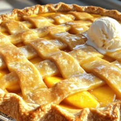 Fresh peaches are the star of this pie. You need about 5 cups of ripe peaches. Look for peaches that smell sweet and feel slightly soft. They should be golden with a hint of blush. Peel and slice them neatly. This step helps release their juicy goodness. You will need 1 cup of granulated sugar and 1/4 cup of all-purpose flour. The sugar adds sweetness while the flour thickens the filling. It helps keep the juices from making the crust soggy. Mix these dry ingredients with the peaches for a great blend. A bit of flavor goes a long way. Add 1 teaspoon of ground cinnamon for warmth. A tablespoon of lemon juice brightens the taste. Don’t forget a pinch of salt to balance the sweetness. Lastly, use 1 tablespoon of unsalted butter, cut into small pieces. This adds richness to the pie. For a full list of ingredients, you can refer to the Full Recipe. To start, gather your fresh peaches. You need about five cups. Peel them and slice them thinly. In a large bowl, mix the peach slices with sugar, flour, cinnamon, lemon juice, and a pinch of salt. Toss everything gently until the peaches are well-coated. Let the mixture sit for about 15 to 20 minutes. This time lets the peaches release their sweet juices, making your filling perfect. While the peaches rest, it’s time to get your oven ready. Preheat it to 425°F (220°C). This will help your pie bake evenly. Next, take one pie crust from the package. Roll it out gently and fit it into a 9-inch pie pan. Let the edges hang over the sides for now. Now, pour the peach filling into your crust. Be careful to avoid any extra liquid. Distribute small pieces of butter over the top of the filling. This adds a rich flavor. Next, roll out the second crust and place it over the filling. Cut slits in the top crust for steam to escape. Trim any overhanging edges and crimp the sides to seal the pie. Brush the top with the beaten egg for a golden finish. Place the pie in the oven. Bake it for about 45 to 50 minutes. Watch it closely. You want the crust golden and the juices bubbling. Once baked, take it out and let it cool on a wire rack for at least two hours. This waiting time helps the filling set. For the full recipe, refer to the earlier section where I mentioned it. To make a great pie crust, keep the ingredients cold. Cold butter makes the crust flaky. Use a light touch when mixing. Overworking the dough can make it tough. Roll it out on a floured surface. Aim for about 1/8-inch thickness. Trim the edges so they hang slightly over the pan. This way, you can crimp them later for a lovely finish. Peach flavor shines with a few simple tweaks. Adding ground cinnamon gives warmth. Lemon juice brightens the taste. A pinch of salt balances the sweetness. You can also try vanilla extract for extra depth. Mix these well with your peaches. Let them sit before filling the pie. This resting time allows flavors to meld and juices to form. Cooling the pie is key for the best slice. Let it cool on a wire rack for two hours. This helps the filling set up nicely. If you slice too soon, it may run. Serve slices warm or at room temperature. I love adding vanilla ice cream on top. The warm pie and cold ice cream create a perfect bite. For a fun twist, try adding fresh mint leaves as a garnish. It looks great and adds freshness. Check out the Full Recipe for more tips! {{image_4}} You can switch out peaches for other fruits. Apples, cherries, or blueberries work well. Each fruit brings its own flavor. For example, apples add crunch and sweetness. Cherries give a tart twist. Blueberries offer a juicy burst. Adjust the sugar based on the fruit's sweetness. Enjoy experimenting with what you have! If you need a gluten-free crust, you have choices. You can use a store-bought gluten-free pie crust. These are often made with rice flour or almond flour. You can also make a crust from ground nuts and coconut oil. Just mix the nuts with oil and press it into the pie pan. It’s simple and tasty! To make this pie vegan, swap a few ingredients. Use a plant-based butter instead of regular butter. You can also replace the egg wash with almond milk or coconut milk. This gives a nice shine to the crust. With these changes, everyone can enjoy this peach pie. It stays delicious and full of flavor! For the full recipe, check out the Peachy Delight Pie! To keep your peach pie fresh, let it cool completely. Once cool, cover it with plastic wrap or foil. Store it at room temperature for up to two days. This keeps the crust crisp and the filling tasty. If you want to save some pie for later, freezing is easy. Wrap the whole pie in plastic wrap. Then, wrap it in aluminum foil to prevent freezer burn. You can freeze it for up to three months. For best results, freeze the pie unbaked. This way, you can bake it fresh later. To reheat your peach pie, preheat the oven to 350°F (175°C). Place the pie on a baking sheet to catch any drips. Heat it for about 15-20 minutes or until warm. If the crust gets too brown, cover it with foil. Enjoy your warm pie with a scoop of ice cream for a treat! You can tell when the peach pie is done by checking the crust and juices. The crust should be a nice golden brown color. You will also see the juices bubbling up through the slits you made on top. This usually takes about 45 to 50 minutes in the oven. Make sure to keep an eye on it, so it does not burn. If the crust gets too dark, you can cover the edges with foil. Yes, you can use canned peaches for your pie. Just make sure to drain them well. Canned peaches are softer than fresh ones, so the texture may change a bit. Use the same amount of canned peaches as fresh ones. They can save time and still taste good. Just remember to adjust the sugar since canned peaches are often sweeter. Peach pie pairs well with many sides. Here are a few great options: - Vanilla ice cream - Whipped cream - Fresh berries - A drizzle of caramel sauce - A scoop of yogurt These sides add flavor and texture. They make each bite even more delightful. You can mix and match to find your favorite combination. For the full recipe, check out the Peachy Delight Pie recipe! This blog post covered all you need for a great peach pie. We discussed fresh peaches, sugar, and flour for the filling. You learned how to prep the pie crust and bake it perfectly. The tips will help you achieve a lovely crust and enhance flavors. Remember, you can switch up fruits and make it gluten-free or vegan. Store your pie right and enjoy it later. With these steps, your peach pie will be a hit! Happy baking!