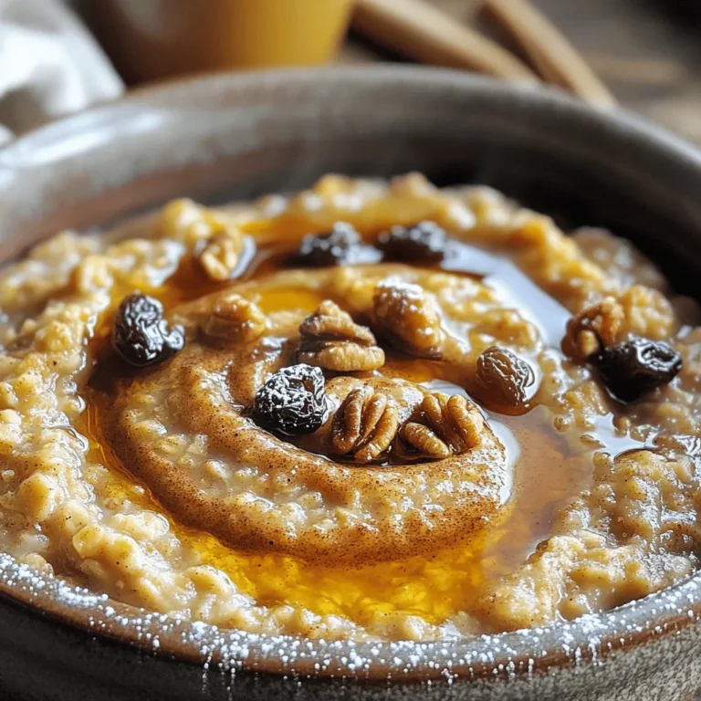 - 2 cups rolled oats - 2 cups unsweetened almond milk - 1/3 cup pure maple syrup - 1 ripe banana - 2 teaspoons baking powder - 1 teaspoon ground cinnamon - 1/4 teaspoon salt - 1/2 cup chopped walnuts or pecans - 1/4 cup raisins (optional) - 2 tablespoons brown sugar - 1 teaspoon ground cinnamon - 1 tablespoon melted coconut oil or butter To make cinnamon roll baked oatmeal, you need some simple ingredients. Start with rolled oats and almond milk. Rolled oats are great for texture. Almond milk adds creaminess and flavor. Next, maple syrup brings natural sweetness. A ripe banana gives a lovely, moist texture. You can use baking powder for fluffiness. Ground cinnamon gives that warm, cozy flavor. Salt enhances all the tastes in your dish. Chopped walnuts or pecans add a nice crunch. Raisins are optional but add a sweet burst. For the cinnamon swirl, mix brown sugar with ground cinnamon. This adds a sweet, spiced layer. Melted coconut oil or butter helps the swirl spread easily. Gather these ingredients to create a tasty breakfast treat! 1. Preheat your oven to 350°F (175°C). This helps bake the oatmeal evenly. 2. Lightly grease a 9x9-inch baking dish. Use cooking spray or coconut oil. This prevents sticking. 3. In a large mixing bowl, combine the rolled oats and almond milk. 4. Add the maple syrup, mashed banana, vanilla extract, baking powder, ground cinnamon, and salt. 5. Whisk these ingredients together until smooth. 1. Gently fold in the chopped walnuts and raisins. Make sure they mix well. 2. Pour the oatmeal mixture into the prepared baking dish. Spread it evenly. 1. In a small bowl, whisk together the brown sugar, ground cinnamon, and melted coconut oil. 2. Drizzle this cinnamon mixture evenly over the oatmeal. 3. Use a butter knife to swirl it gently. This gives a nice marbled effect. 1. Bake the dish for about 30 to 35 minutes. The top should be golden. 2. Insert a toothpick into the center. It should come out clean. 3. Let the baked oatmeal cool for a few minutes. 4. Use a sharp knife to cut it into squares for serving. You can easily swap almond milk for other types of milk. Use oat milk, soy milk, or regular milk, depending on your taste. If you want a richer flavor, try using whole milk or coconut milk. For sweeteners, maple syrup is great, but you can use honey or agave syrup too. You can also use brown sugar if you prefer. Each option brings a unique taste to your dish. To get the best swirl, drizzle the cinnamon mixture slowly. Use a knife to swirl it in gently. This keeps the mix from blending too much. Aim for a nice marbled look. Adding toppings can make your baked oatmeal even better. Try adding fresh fruit like sliced bananas or berries on top. You can also sprinkle more nuts or a dollop of yogurt before serving for extra flavor and texture. Serve your baked oatmeal warm. Drizzle some extra maple syrup on top for sweetness. A dollop of yogurt adds creaminess and balances the flavors well. For a pretty touch, dust the squares with powdered sugar right before you serve them. This makes them look fancy and inviting, perfect for any breakfast or brunch. {{image_4}} You can make this baked oatmeal even more fun. Try chocolate chip cinnamon roll baked oatmeal. Just add 1/2 cup of chocolate chips to the mix. The chocolate melts and makes it extra gooey. Another tasty option is apple cinnamon roll baked oatmeal. Dice 1 cup of apples and fold them into the mix. The apples add moisture and a sweet crunch. For those with gluten issues, a gluten-free version is easy. Just use gluten-free oats instead of regular oats. This keeps the texture while making it safe for gluten-free eaters. If you want to go vegan, swap almond milk for another plant-based milk. You can replace maple syrup with agave syrup or coconut sugar. These changes make the recipe suitable for all plant lovers. When fall arrives, try pumpkin spice baked oatmeal. Add 1 cup of pumpkin puree and 2 teaspoons of pumpkin spice to the mix. This gives a warm, cozy flavor that pairs well with chilly days. In summer, berry-infused cinnamon roll baked oatmeal is a hit. Mix in 1 cup of fresh or frozen berries. Blueberries or strawberries work great. They add a bright flavor that makes this dish refreshing. To keep your cinnamon roll baked oatmeal fresh, store it in an airtight container. This helps prevent drying out. You can also cover it tightly with plastic wrap. Keep it in the fridge, where it will last up to five days. Recommended containers include glass or plastic food storage containers. Make sure they seal well. This will help preserve both flavor and moisture. When you’re ready to enjoy your leftovers, reheat them in the oven or microwave. For the oven, preheat to 350°F (175°C). Place the oatmeal in an oven-safe dish and cover it with foil. Heat for about 10-15 minutes or until warm. If using a microwave, put the oatmeal in a microwave-safe bowl. Heat it in 30-second intervals. This will ensure even warming. To add moisture back, consider drizzling a little almond milk over the top before reheating. This keeps it from getting dry. You can freeze cinnamon roll baked oatmeal for later. First, let it cool completely. Then, cut it into squares. Wrap each piece in plastic wrap. Place them in a freezer-safe bag or container. This helps avoid freezer burn. To thaw, move a piece to the fridge overnight. You can also reheat it straight from frozen. Just add a few extra minutes to your reheating time. Enjoy a warm, delicious treat whenever you want! Can I make this recipe ahead of time? Yes, you can prepare this oatmeal the night before. Just mix all the ingredients and store them in the fridge. When you are ready, bake it in the morning. This makes breakfast easy and quick. How long does cinnamon roll baked oatmeal last? Cinnamon roll baked oatmeal lasts about 4 to 5 days in the fridge. Just keep it in an airtight container. You can also freeze it for up to 3 months for a longer shelf life. What can I add to enhance the nutritional value? You can add chia seeds or flaxseeds for extra fiber. You might also try adding some fresh berries. They add vitamins and a burst of flavor. Nuts are great too, for healthy fats and crunch. Can this recipe be doubled for larger gatherings? Absolutely! Just double all the ingredients. Use a larger baking dish to fit everything. Bake it a bit longer, checking for doneness with a toothpick. What to do if the oatmeal is too dry or too moist? If it’s too dry, add a splash more milk before baking. If it’s too moist, bake it a bit longer. Keep an eye on it to avoid burning. How can I adjust the sweetness to my liking? You can reduce the maple syrup for less sweetness. You could also add a bit more if you prefer it sweeter. Taste the batter before baking to find your perfect balance. Cinnamon roll baked oatmeal is easy to make and delicious. You need simple ingredients, like oats, almond milk, and a ripe banana. I showed you how to mix, bake, and swirl in cinnamon for flavor. Remember, you can add twists like chocolate chips or pumpkin spice. Store leftovers well to enjoy later. This dish is flexible for diets and tastes. With these tips, you can create your perfect breakfast treat. Give it a try, and enjoy every bite!