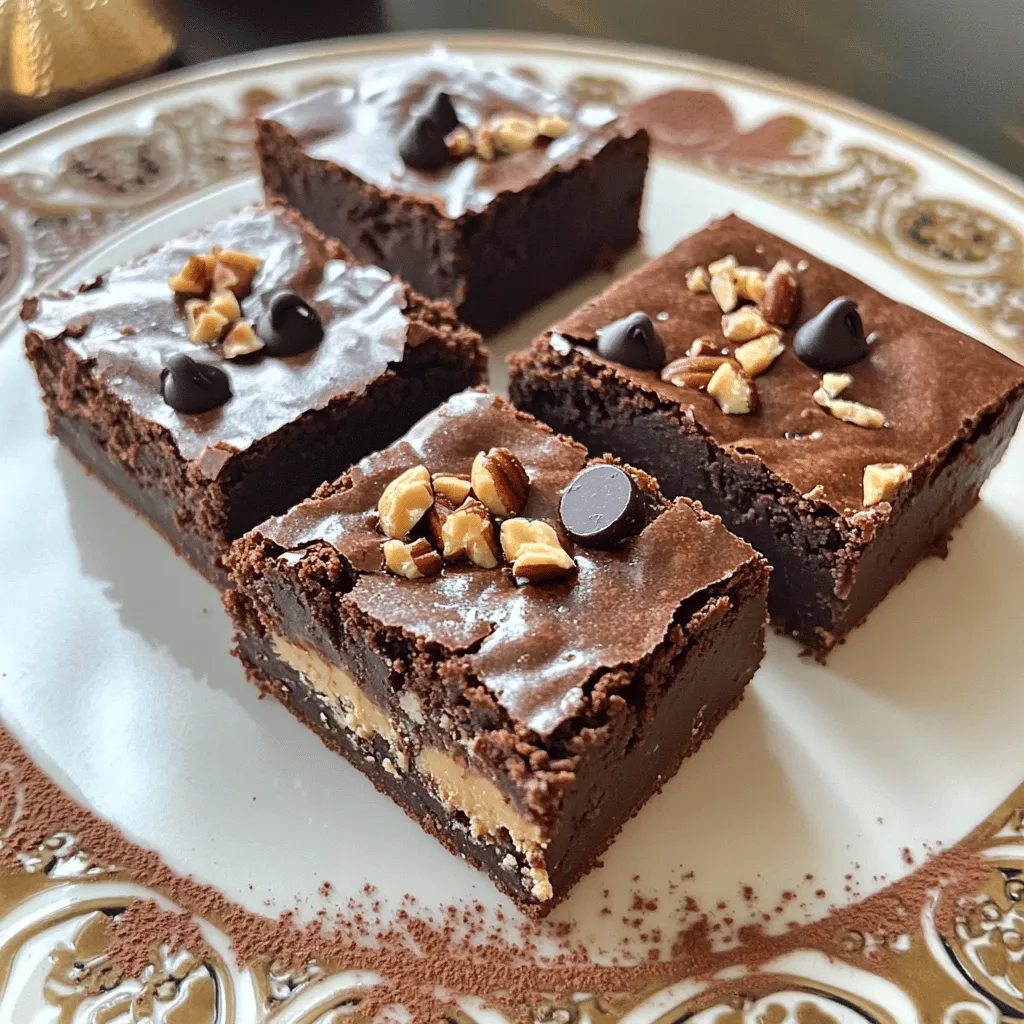 To make these delightful cottage cheese peanut butter brownies, you need some simple ingredients that pack a lot of flavor. Here’s your shopping list: - 1 cup cottage cheese, thoroughly blended until silky smooth - 1/2 cup creamy peanut butter, preferably organic - 1/2 cup honey or pure maple syrup for natural sweetness - 2 large eggs, at room temperature - 1 teaspoon pure vanilla extract for flavor enhancement - 1/2 cup unsweetened cocoa powder for richness - 1/4 teaspoon baking powder to help the brownies rise - 1/4 teaspoon fine sea salt to balance flavors - 1/2 cup dark chocolate chips for added decadence (optional) - 1/4 cup chopped nuts (walnuts or pecans), for crunch and flavor (optional) Each ingredient plays a role in creating a rich, moist brownie. The cottage cheese gives a unique texture while adding protein. Peanut butter brings creaminess and flavor. The honey or maple syrup sweetens the mix naturally. Eggs help bind it all together, and the cocoa powder gives that deep chocolate touch. Don’t forget the optional chocolate chips and nuts for extra yum! - Preheat your oven to 350°F (175°C). - Lightly grease an 8x8 inch baking pan or line it with parchment paper. - Blend 1 cup of cottage cheese until smooth and creamy. - In a separate bowl, mix 1/2 cup creamy peanut butter with the blended cottage cheese. - Add 1/2 cup honey or pure maple syrup, 2 large eggs, and 1 teaspoon vanilla extract. Stir until all are combined. - In another bowl, sift together 1/2 cup cocoa powder, 1/4 teaspoon baking powder, and 1/4 teaspoon sea salt. - Gradually add this dry mix to your wet ingredients. Stir gently until just combined. - If you want, fold in 1/2 cup dark chocolate chips and 1/4 cup chopped nuts. - Pour the brownie batter into your prepared pan. Use a spatula to smooth the top. - Bake for 25-30 minutes. Check doneness by inserting a toothpick. It should come out mostly clean. - Let the brownies cool in the pan for about 10 minutes. Then, transfer them to a wire rack to cool completely. - Once cooled, cut the brownies into squares and serve. To get that perfect brownie texture, do not overmix your batter. Overmixing can lead to tough brownies. Mix just until combined for a soft and chewy finish. You can adjust the bake time to get the right texture. Bake for 25 minutes for a fudgier brownie. For a more cake-like brownie, bake a bit longer. Using high-quality peanut butter makes a big difference. Organic peanut butter has a richer taste. Choose unsweetened cocoa powder for a deep flavor. Look for brands with minimal additives for the best results. This adds a nice balance to your sweet brownies. Serve your brownies on a decorative platter. Dust them lightly with cocoa powder or powdered sugar for a classy touch. A dollop of whipped cream on top adds a fun twist. You can also drizzle extra peanut butter on the brownies for a tasty finish. {{image_4}} You can easily change the flavor of these brownies. Swap peanut butter for almond or cashew butter. This change gives a nutty twist. You can also try different sweeteners. Use agave syrup or brown sugar for a unique taste. Each variation offers a new treat. If you need gluten-free options, use a gluten-free flour blend. This keeps the brownies rich and delicious. For a vegan twist, swap the eggs. Use flax eggs or applesauce instead. This way, everyone can enjoy them. Add different types of chocolate to the batter. Try milk chocolate or white chocolate chips. Fruits like raspberries or banana bits can also work well. For toppings, get creative! Consider adding shredded coconut or a caramel drizzle. These add flavor and a fun look. To keep your brownies fresh, store them in an airtight container. This helps keep out air and moisture. You can keep them at room temperature for up to three days. If it's hot and humid, refrigeration may be best. Just remember, cold brownies can taste firmer than warm ones. You can freeze these brownies to enjoy later. Cut them into squares first. Wrap each square tightly in plastic wrap. Place the wrapped brownies in a freezer-safe bag. They can last for three months in the freezer. When you want to eat them, just take them out and let them thaw in the fridge. To enjoy your brownies warm, preheat your oven to 350°F (175°C). Place the brownies on a baking sheet. Heat them for about 10-15 minutes. This warms them up without drying them out. For a quick option, use a microwave. Heat them in short bursts, around 10 seconds, checking often. This keeps them moist and tasty! Can I substitute cottage cheese with another ingredient? Yes, you can use Greek yogurt or silken tofu as a substitute. Both options provide creaminess. However, the taste and texture may vary slightly. How long do these brownies last? These brownies can last up to five days when stored in an airtight container. They stay moist and tasty if kept away from air. Why is cottage cheese used in brownies? Cottage cheese adds protein and moisture without extra fat. It also helps create a fudgy texture, making brownies rich and delicious. Can I use less sugar or sweetener? Yes, you can reduce the sugar or use a natural sweetener. Adjust it to your taste, but be careful, as it may affect the texture. What makes these brownies fudgy? The combination of blended cottage cheese, peanut butter, and cocoa powder creates a dense batter. This leads to a fudgy and moist brownie. What pairings work well with cottage cheese brownies? These brownies pair well with vanilla ice cream or fresh berries. A drizzle of chocolate sauce or extra peanut butter can enhance the flavors. Are these brownies suitable for those with food sensitivities? Yes, these brownies can fit many diets. They are gluten-free and can be made dairy-free if you use appropriate substitutes for cottage cheese. These cottage cheese brownies use simple ingredients. You learned how to mix, bake, and store them. The tips help you achieve the best texture and flavor. You can customize these brownies with different nut butters and toppings. Enjoy them warm or store them for later. Remember, experimenting makes baking fun! Now you can impress friends with tasty brownies that surprise with their health benefits. Enjoy every bite and share your creations!