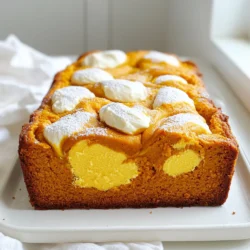 - 1 cup pumpkin puree (canned or roasted) - 3 large eggs, lightly beaten - 1/3 cup vegetable oil (can use canola oil) - 1/2 cup granulated sugar, divided - 1/2 cup packed brown sugar - 1 cup all-purpose flour - 1/2 cup whole wheat flour - 1 teaspoon baking soda - 1 teaspoon baking powder - 1 teaspoon ground cinnamon - 1/2 teaspoon ground nutmeg - 1/2 teaspoon ground ginger - 1/4 teaspoon salt - 1 teaspoon vanilla extract - 1/2 cup cream cheese, softened - 1/4 cup granulated sugar (from the divided sugar) - 1/4 cup chopped pecans or walnuts I love using pumpkin puree for this loaf. It gives a rich flavor and moisture. You can use canned pumpkin for ease or roast a fresh one for a unique taste. The cream cheese swirl adds a soft, tangy touch that pairs well with the sweet pumpkin. If you want a little crunch, add some nuts. It makes each bite delightful. First, preheat your oven to 350°F (175°C). Grease a 9x5 inch loaf pan well. You can also use parchment paper for easy removal later. In a medium bowl, beat 1/2 cup of cream cheese with 1/4 cup of granulated sugar. Use a hand mixer or whisk until it's smooth and creamy. Set this mixture aside for later. In a large bowl, mix together 1 cup of pumpkin puree, 1/4 cup of granulated sugar, 1/2 cup of brown sugar, 3 eggs, 1/3 cup of vegetable oil, and 1 teaspoon of vanilla extract. Stir until everything is blended and smooth. In another bowl, whisk together 1 cup of all-purpose flour, 1/2 cup of whole wheat flour, 1 teaspoon of baking soda, 1 teaspoon of baking powder, 1 teaspoon of ground cinnamon, 1/2 teaspoon of ground nutmeg, 1/2 teaspoon of ground ginger, and 1/4 teaspoon of salt. Make sure it's fully combined. Gradually add the dry mix to the wet pumpkin mix. Use a spatula to fold gently. Be careful not to overmix, as this can make the loaf too dense. If you want some crunch, you can fold in 1/4 cup of chopped nuts. Pour half of the pumpkin batter into the loaf pan. Spread it evenly. Then, drop spoonfuls of the cream cheese mixture on top. Pour the rest of the pumpkin batter over this layer, smoothing it if needed. Take a knife or skewer and gently swirl it through the batter. This creates a marbled look with the cream cheese. Be careful not to mix it in completely. Place the loaf pan in your preheated oven. Bake for 50-60 minutes. Check if it's done by inserting a toothpick in the center. It should come out clean or with a few moist crumbs. Let the loaf cool in the pan for about 10 minutes. After that, gently move it to a wire rack to cool completely. Once cooled, slice and serve it warm or at room temperature. You can dust it with powdered sugar for a nice touch. A dollop of whipped cream on the side makes it even better! To get a soft and fluffy loaf, avoid overmixing the batter. Mix it just until you see no dry flour. This keeps the loaf light and airy. Using room temperature cream cheese helps blend smoothly, which adds to the texture. If you want a richer flavor, add more spices like cinnamon or nutmeg. Store any leftover loaf in an airtight container. This keeps it fresh for up to three days. If you want to keep it longer, wrap it tightly in plastic wrap and freeze. It can last up to three months in the freezer. When ready to eat, just thaw it overnight in the fridge. Serve slices warm or at room temperature. For a special touch, dust powdered sugar on top. You can also add a dollop of whipped cream for a creamy finish. This loaf pairs well with a cup of coffee or tea. Enjoy it as a tasty breakfast or a sweet afternoon snack! {{image_4}} You can easily make this loaf gluten-free. Just swap the all-purpose flour with a gluten-free blend. Look for blends that work well in baking. Check the label for the right cup-to-cup ratio. This way, you keep the texture light and fluffy. Want to change the taste? Add spices like cardamom or allspice for a unique twist. A dash of vanilla bean paste can enhance the flavors, too. You can also mix in chocolate chips for a rich touch. Or, use maple extract instead of vanilla for a cozy fall flavor. If you need a nut-free loaf, simply leave out the nuts. The loaf will still be moist and tasty. You can add seeds like pumpkin or sunflower seeds instead. This gives a nice crunch without using nuts. Enjoy creating your own version! To keep your loaf fresh, wrap it tightly in plastic wrap. You can also use aluminum foil. Store it at room temperature for up to three days. If it lasts longer, move it to the fridge. This keeps it moist and safe. If you want to save it for later, freezing works well. First, wrap the cooled loaf in plastic wrap. Then, put it in a freezer bag or container. It can stay frozen for up to three months. When ready to eat, just thaw it in the fridge overnight. To enjoy your loaf warm, slice it and place it on a baking sheet. Heat it in a 350°F oven for about 10-15 minutes. You can also use a microwave for a quick warm-up. Just heat it for 15-20 seconds per slice. Enjoy your delicious Pumpkin Cream Cheese Swirl Loaf! Yes, you can use fresh pumpkin. Just roast and puree it first. This gives a richer taste, but make sure it's smooth. You can use Greek yogurt or mascarpone cheese. Both give a creamy texture and taste great in the loaf. The loaf lasts about 3-5 days when stored in an airtight container. You can keep it in the fridge for longer freshness. Absolutely! You can divide the batter into mini loaf pans. Bake for about 25-30 minutes. Keep an eye on them to prevent overbaking. If your loaf is dense, you may have overmixed the batter. Be gentle when folding in the dry ingredients. Overmixing can lead to a heavy texture. We explored the key ingredients for a tasty pumpkin cream cheese swirl loaf. You learned how to prepare the batter and swirl, along with helpful baking tips. Remember, you can customize the recipe with gluten-free or nut-free options. Proper storage keeps your loaf fresh longer. Enjoy this delicious treat with family and friends! Your baking journey will be fun and rewarding. Dive in and bake something great today!