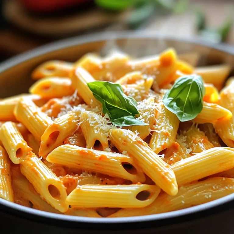 - 12 oz (340 g) pasta (penne or fusilli recommended) - 2 large red bell peppers, roasted and peeled - 1 small onion, finely diced - 3 cloves garlic, minced - 1 cup vegetable broth - 1 cup heavy cream or coconut cream - 1 teaspoon smoked paprika - 1/2 teaspoon red pepper flakes - Salt and black pepper, to taste - 1/2 cup freshly grated Parmesan cheese or nutritional yeast - Fresh basil leaves, for garnish - Toasted pine nuts for crunch - Extra garlic for more flavor - Spinach or kale for added greens - Fresh lemon juice for brightness - Grilled chicken or shrimp for protein - Gluten-Free: Use gluten-free pasta. - Vegan: Substitute heavy cream with coconut cream and use nutritional yeast instead of cheese. To start, we need to roast two large red bell peppers. You can do this over an open flame or in the oven. Roast them until the skin is charred and blistered. After roasting, put the peppers in a bowl and cover it with plastic wrap. Let them steam for about ten minutes. This makes peeling easier. Once they’ve cooled, peel off the skin and remove the seeds. Now, your roasted peppers are ready! Next, we’ll blend the sauce. In a blender, combine the roasted peppers with three minced garlic cloves, one teaspoon of smoked paprika, half a teaspoon of red pepper flakes, and one cup of vegetable broth. Blend everything until it’s smooth and creamy. This sauce will bring a rich flavor to our pasta! Now, let’s sauté the aromatics. In a large pot, add a drizzle of olive oil over medium heat. Once hot, toss in one finely diced small onion. Sauté for about five minutes. You want the onion to be translucent and fragrant. This step adds depth to our dish. Next, pour the blended red pepper sauce into the pot with the sautéed onions. Add one cup of heavy cream or coconut cream, depending on your choice. Stir well to combine everything. Increase the heat slightly and bring the mixture to a gentle simmer. This will help meld all the flavors together. It’s time to cook the pasta! Add twelve ounces of your chosen pasta directly into the simmering sauce. Make sure the pasta is fully submerged. Cook according to the package instructions, stirring occasionally. If it starts to stick, add a splash of water. Cook for about 10-12 minutes, or until the pasta is al dente. Once the pasta is cooked to your liking, remove the pot from heat. Stir in half a cup of grated Parmesan cheese or nutritional yeast for a vegan option. Season with salt and black pepper to taste. Use tongs to twirl the pasta into bowls. For the finishing touch, garnish with freshly torn basil leaves and an extra sprinkle of cheese if you'd like. Enjoy your delicious one-pot creamy roasted red pepper pasta! To get the best flavor from your red peppers, roast them well. You can do this over an open flame or in your oven. Roast until the skin is charred and blistered. This will add a smoky taste. After roasting, cover the peppers for about 10 minutes. This helps steam them, making peeling easy. Once they cool, peel off the skin and remove the seeds. For this dish, I suggest using penne or fusilli pasta. These shapes hold the sauce well. You can use other types too, like farfalle or rigatoni. Just make sure to check the cooking time on the package. The pasta should cook to al dente for the best texture. If you like heat, add more red pepper flakes. Start with ½ teaspoon and taste as you go. For milder flavor, use less or skip them. The smoked paprika adds warmth without too much heat. This balance lets everyone enjoy the dish. Garnishes can elevate your meal. Fresh basil leaves add color and aroma. Grated Parmesan cheese gives a salty kick. You can even toast some pine nuts for crunch. A drizzle of olive oil on top makes it look fancy. These small touches make a big difference! {{image_4}} You can make this dish vegan by using coconut cream instead of heavy cream. Start by replacing the cream in the recipe with one cup of coconut cream. This switch keeps the dish rich and creamy while adding a subtle coconut flavor. You can enhance the taste by using nutritional yeast instead of Parmesan cheese. It delivers a cheesy taste with fewer calories. This vegan twist makes it perfect for everyone. Want to make it heartier? Add protein! Cooked chicken or shrimp works great in this pasta. If you choose chicken, use grilled or rotisserie for ease. For shrimp, sauté them in the pot before adding the sauce. This way, they soak up the flavors. Both options make the dish more filling and satisfying. Add more veggies for color and nutrition. Spinach is an easy choice; toss it in during the last few minutes of cooking. It wilts quickly and adds a pop of green. Mushrooms also work well. Sauté them with the onions for extra flavor. You can mix and match your favorite vegetables. This way, you create a unique dish each time! To store leftovers, let the pasta cool down. Then, transfer it to an airtight container. You can keep it in the fridge for up to three days. Make sure to seal the container tightly to keep the pasta fresh. If you notice any sauce separating, just give it a gentle stir before serving again. When you're ready to enjoy your leftovers, use a stovetop or microwave. If using the stovetop, warm it in a pot over low heat. Add a splash of water or broth to help it heat evenly. Stir often until it’s hot. In the microwave, heat in 30-second bursts. Stir after each burst to prevent hot spots. If you want to freeze the pasta, use a freezer-safe container. Make sure to leave some space at the top for expansion. It can last up to three months in the freezer. To thaw, move it to the fridge overnight. Reheat it in a pot or microwave, adding a bit of liquid if needed. Yes, you can use jarred roasted red peppers. They save time and still taste great. Just drain and rinse them before blending with the other sauce ingredients. You can use coconut cream as a dairy-free option. It gives a rich taste. You can also try cashew cream or a mix of milk and cornstarch for a lighter option. This dish takes about 30 minutes to cook. You will spend 10 minutes prepping and 20 minutes cooking. It is quick and perfect for busy nights. Yes, this recipe works well for meal prep. It stores nicely in the fridge. You can divide it into portions and reheat it whenever you need a quick meal. You can make this recipe ahead of time. Just store it in the fridge. It tastes even better the next day, as the flavors meld together. This blog post shared key ingredients and step-by-step instructions for your dish. We discussed tips for perfect roasting and how to adjust flavors. You learned about vegan options and protein add-ins for variety. Storing leftovers properly was also covered. Remember that cooking can be fun and flexible. Feel free to customize your meals to suit your taste. Use this recipe as a base, and enjoy every bite!