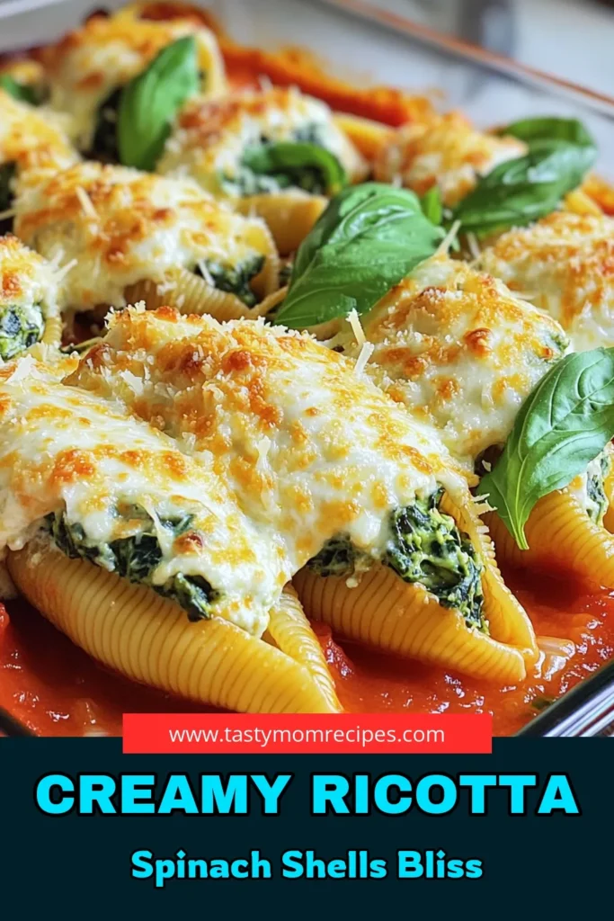 Indulge in the deliciousness of creamy spinach ricotta stuffed shells! This easy recipe guides you through crafting large pasta shells filled with a rich ricotta and spinach mixture, all covered in marinara sauce and melted cheese. Perfect for a hearty family meal or impressing guests. Click now to discover the full recipe and elevate your dinner game! #StuffedShells #PastaLovers #HealthyRecipes #EasyDinnerIdeas