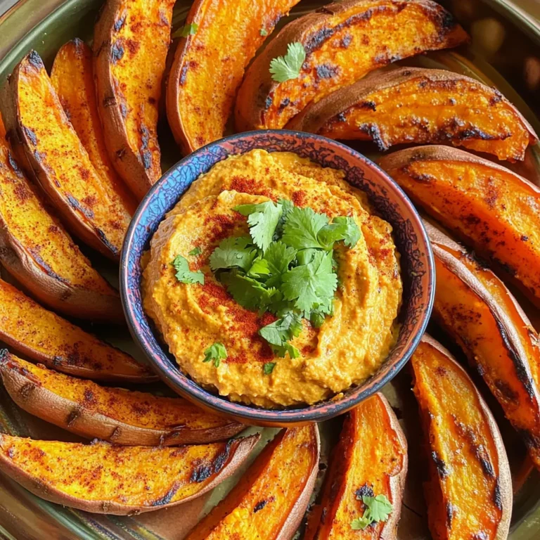 - 2 large sweet potatoes - 2 tablespoons olive oil - 1 teaspoon smoked paprika - 1 teaspoon garlic powder - 1/2 teaspoon ground cumin - Salt and black pepper to taste - 1/2 cup Greek yogurt or sour cream - 1 tablespoon chipotle peppers in adobo sauce, minced - 1 teaspoon freshly squeezed lime juice - 1/2 teaspoon garlic powder - Salt to taste Sweet potato wedges need a few simple ingredients. First, grab two large sweet potatoes. They are sweet, soft, and full of flavor. Next, use two tablespoons of olive oil. This oil helps make the wedges crispy. You also need spices. One teaspoon of smoked paprika adds a nice kick. Garlic powder gives a rich taste, so add one teaspoon. For depth, include half a teaspoon of ground cumin. Finally, use salt and black pepper to taste. Now, for the chipotle dip, start with half a cup of Greek yogurt or sour cream. Both work well, but Greek yogurt is healthier. Then, take one tablespoon of minced chipotle peppers in adobo sauce. This gives the dip a spicy, smoky flavor. Add one teaspoon of lime juice for a fresh twist. Include half a teaspoon of garlic powder and some salt. Mix it all together for a creamy, zesty dip. These ingredients create a tasty and satisfying snack. Enjoy making your sweet potato wedges and chipotle dip! First, wash the sweet potatoes well. This removes dirt and debris. Next, peel the sweet potatoes using a vegetable peeler. Once peeled, cut each potato into wedges about 1/2 inch thick. This size helps them cook evenly and quickly. In a large bowl, mix the sweet potato wedges with 2 tablespoons of olive oil. Add 1 teaspoon of smoked paprika, 1 teaspoon of garlic powder, and 1/2 teaspoon of ground cumin. Don’t forget to sprinkle in salt and black pepper to taste. Toss everything until the wedges have a nice, even coating. This step is key for maximum flavor. Preheat your air fryer to 400°F (200°C) for about 3 to 5 minutes. This heat will give your sweet potato wedges that perfect crispiness. Carefully place the seasoned wedges in the air fryer basket. Cook them for 15 to 20 minutes. Shake the basket halfway through to promote even browning. When done, they should be crispy and golden brown. While the wedges cook, it’s time to make the chipotle dip. In a small bowl, combine 1/2 cup of Greek yogurt or sour cream with 1 tablespoon of minced chipotle peppers in adobo sauce. Add 1 teaspoon of freshly squeezed lime juice and 1/2 teaspoon of garlic powder. Mix until the dip is smooth and creamy. Taste it and adjust the salt if needed for the best flavor. Once the sweet potato wedges are ready, transfer them to a serving dish. Arrange them nicely for a beautiful presentation. Place a small bowl of the chipotle dip in the center for easy access. For a colorful touch, sprinkle chopped cilantro over the wedges. This adds freshness and makes the dish pop! Cut your sweet potatoes evenly. Aim for 1/2 inch thick wedges. This helps them cook at the same rate. If they are uneven, some will be soft while others are hard. To avoid soggy wedges, make sure they are not overcrowded in the air fryer. Leave space between them so air can flow. This is key for getting that crispy texture. You can enhance the flavor with more spices. Try adding chili powder or onion powder for a kick. Fresh herbs like rosemary or thyme can also add a nice touch. If you want to change up the dip, consider using honey mustard or a tangy ranch sauce. These dips can mix well with the sweetness of the potatoes. If you are making a larger batch, cook in smaller groups. This way, each wedge gets enough air. Shake the basket gently after halfway through cooking. This ensures even cooking and crispiness. You can keep the first batch warm in the oven while the next cooks. This method keeps everything hot and fresh for serving. {{image_4}} You can use different types of sweet potatoes for a new twist. Purple sweet potatoes add a vibrant color and a nutty flavor. White sweet potatoes are sweeter and creamier. Each type cooks a bit differently. Purple ones may take a few minutes longer, while white ones might cook faster. Always check for doneness by piercing with a fork. You want them soft inside and crispy outside. If you want a lighter dip, try Greek yogurt instead of sour cream. Greek yogurt has less fat and adds protein. Sour cream is richer and creamier but higher in calories. You can mix it up by adding flavors. An avocado lime dip pairs well, offering creaminess and a fresh taste. Just mash ripe avocado, add lime juice, and garlic. This dip is bright and zesty. For a complete meal, serve these sweet potato wedges with a salad or veggie platter. You can pair them with grilled chicken or shrimp for protein. If you want more crunch, try adding fresh veggies like cucumber or bell peppers. These add freshness and color to your plate. You can even blend in some spices or herbs to your protein for extra flavor. To keep your sweet potato wedges fresh, let them cool first. Use an airtight container for storage. This helps prevent moisture loss and keeps them tasty. In the fridge, they stay good for up to 3 days. After that, they may lose their flavor and texture. Store any leftover chipotle dip in a sealed container. This keeps it fresh and prevents it from absorbing other smells in the fridge. The dip lasts for about 4-5 days. When you’re ready to eat it again, you can reheat it gently. Just warm it in a bowl over hot water. To reheat sweet potato wedges, use an air fryer or oven. Preheat to 350°F (175°C) for best results. Place the wedges in for about 5-10 minutes. This method helps keep them crispy. Avoid using the microwave, as it makes them soggy. Enjoy your leftovers as if they were fresh! Yes, you can use an oven! To bake the sweet potato wedges, preheat your oven to 425°F (220°C). Arrange the seasoned wedges in a single layer on a baking sheet. Bake for 25-30 minutes, flipping them halfway through. This way, they will get crispy and golden, just like in the air fryer. To add heat, increase the amount of chipotle in your seasoning mix. You can also add cayenne pepper or red pepper flakes. Start with a small amount and taste as you go. This way, you can find the perfect level of spice for your taste buds. If you don’t have chipotle in adobo, try smoked paprika for a similar flavor. You can also mix in a few drops of hot sauce or a pinch of chili powder. These options will bring some heat and depth to your dip. The sweet potato wedges take about 15-20 minutes to cook in the air fryer. If you bake them in the oven, they will need 25-30 minutes. Check for a crispy texture and golden color to know they are done. In this article, we explored a tasty recipe for sweet potato wedges and a chipotle dip. We covered the ingredients, step-by-step instructions, and helpful storage tips. You learned how to achieve crispy wedges and create a creamy dip. Experiment with flavors, and don't hesitate to try new spices or dips. Enjoy your cooking journey, and make these dishes your own.