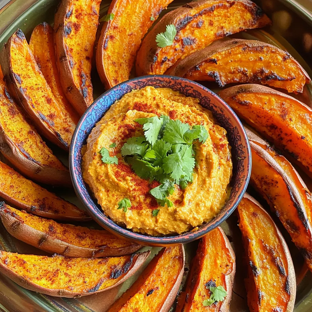 - 2 large sweet potatoes - 2 tablespoons olive oil - 1 teaspoon smoked paprika - 1 teaspoon garlic powder - 1/2 teaspoon ground cumin - Salt and black pepper to taste - 1/2 cup Greek yogurt or sour cream - 1 tablespoon chipotle peppers in adobo sauce, minced - 1 teaspoon freshly squeezed lime juice - 1/2 teaspoon garlic powder - Salt to taste Sweet potato wedges need a few simple ingredients. First, grab two large sweet potatoes. They are sweet, soft, and full of flavor. Next, use two tablespoons of olive oil. This oil helps make the wedges crispy. You also need spices. One teaspoon of smoked paprika adds a nice kick. Garlic powder gives a rich taste, so add one teaspoon. For depth, include half a teaspoon of ground cumin. Finally, use salt and black pepper to taste. Now, for the chipotle dip, start with half a cup of Greek yogurt or sour cream. Both work well, but Greek yogurt is healthier. Then, take one tablespoon of minced chipotle peppers in adobo sauce. This gives the dip a spicy, smoky flavor. Add one teaspoon of lime juice for a fresh twist. Include half a teaspoon of garlic powder and some salt. Mix it all together for a creamy, zesty dip. These ingredients create a tasty and satisfying snack. Enjoy making your sweet potato wedges and chipotle dip! First, wash the sweet potatoes well. This removes dirt and debris. Next, peel the sweet potatoes using a vegetable peeler. Once peeled, cut each potato into wedges about 1/2 inch thick. This size helps them cook evenly and quickly. In a large bowl, mix the sweet potato wedges with 2 tablespoons of olive oil. Add 1 teaspoon of smoked paprika, 1 teaspoon of garlic powder, and 1/2 teaspoon of ground cumin. Don’t forget to sprinkle in salt and black pepper to taste. Toss everything until the wedges have a nice, even coating. This step is key for maximum flavor. Preheat your air fryer to 400°F (200°C) for about 3 to 5 minutes. This heat will give your sweet potato wedges that perfect crispiness. Carefully place the seasoned wedges in the air fryer basket. Cook them for 15 to 20 minutes. Shake the basket halfway through to promote even browning. When done, they should be crispy and golden brown. While the wedges cook, it’s time to make the chipotle dip. In a small bowl, combine 1/2 cup of Greek yogurt or sour cream with 1 tablespoon of minced chipotle peppers in adobo sauce. Add 1 teaspoon of freshly squeezed lime juice and 1/2 teaspoon of garlic powder. Mix until the dip is smooth and creamy. Taste it and adjust the salt if needed for the best flavor. Once the sweet potato wedges are ready, transfer them to a serving dish. Arrange them nicely for a beautiful presentation. Place a small bowl of the chipotle dip in the center for easy access. For a colorful touch, sprinkle chopped cilantro over the wedges. This adds freshness and makes the dish pop! Cut your sweet potatoes evenly. Aim for 1/2 inch thick wedges. This helps them cook at the same rate. If they are uneven, some will be soft while others are hard. To avoid soggy wedges, make sure they are not overcrowded in the air fryer. Leave space between them so air can flow. This is key for getting that crispy texture. You can enhance the flavor with more spices. Try adding chili powder or onion powder for a kick. Fresh herbs like rosemary or thyme can also add a nice touch. If you want to change up the dip, consider using honey mustard or a tangy ranch sauce. These dips can mix well with the sweetness of the potatoes. If you are making a larger batch, cook in smaller groups. This way, each wedge gets enough air. Shake the basket gently after halfway through cooking. This ensures even cooking and crispiness. You can keep the first batch warm in the oven while the next cooks. This method keeps everything hot and fresh for serving. {{image_4}} You can use different types of sweet potatoes for a new twist. Purple sweet potatoes add a vibrant color and a nutty flavor. White sweet potatoes are sweeter and creamier. Each type cooks a bit differently. Purple ones may take a few minutes longer, while white ones might cook faster. Always check for doneness by piercing with a fork. You want them soft inside and crispy outside. If you want a lighter dip, try Greek yogurt instead of sour cream. Greek yogurt has less fat and adds protein. Sour cream is richer and creamier but higher in calories. You can mix it up by adding flavors. An avocado lime dip pairs well, offering creaminess and a fresh taste. Just mash ripe avocado, add lime juice, and garlic. This dip is bright and zesty. For a complete meal, serve these sweet potato wedges with a salad or veggie platter. You can pair them with grilled chicken or shrimp for protein. If you want more crunch, try adding fresh veggies like cucumber or bell peppers. These add freshness and color to your plate. You can even blend in some spices or herbs to your protein for extra flavor. To keep your sweet potato wedges fresh, let them cool first. Use an airtight container for storage. This helps prevent moisture loss and keeps them tasty. In the fridge, they stay good for up to 3 days. After that, they may lose their flavor and texture. Store any leftover chipotle dip in a sealed container. This keeps it fresh and prevents it from absorbing other smells in the fridge. The dip lasts for about 4-5 days. When you’re ready to eat it again, you can reheat it gently. Just warm it in a bowl over hot water. To reheat sweet potato wedges, use an air fryer or oven. Preheat to 350°F (175°C) for best results. Place the wedges in for about 5-10 minutes. This method helps keep them crispy. Avoid using the microwave, as it makes them soggy. Enjoy your leftovers as if they were fresh! Yes, you can use an oven! To bake the sweet potato wedges, preheat your oven to 425°F (220°C). Arrange the seasoned wedges in a single layer on a baking sheet. Bake for 25-30 minutes, flipping them halfway through. This way, they will get crispy and golden, just like in the air fryer. To add heat, increase the amount of chipotle in your seasoning mix. You can also add cayenne pepper or red pepper flakes. Start with a small amount and taste as you go. This way, you can find the perfect level of spice for your taste buds. If you don’t have chipotle in adobo, try smoked paprika for a similar flavor. You can also mix in a few drops of hot sauce or a pinch of chili powder. These options will bring some heat and depth to your dip. The sweet potato wedges take about 15-20 minutes to cook in the air fryer. If you bake them in the oven, they will need 25-30 minutes. Check for a crispy texture and golden color to know they are done. In this article, we explored a tasty recipe for sweet potato wedges and a chipotle dip. We covered the ingredients, step-by-step instructions, and helpful storage tips. You learned how to achieve crispy wedges and create a creamy dip. Experiment with flavors, and don't hesitate to try new spices or dips. Enjoy your cooking journey, and make these dishes your own.